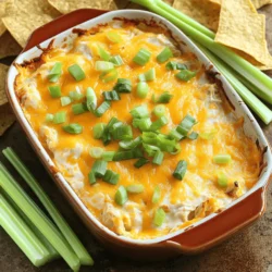 To make Buffalo Chicken Dip, you need a few simple ingredients. Each one adds to the creamy and flavorful mix. Here’s what you will need: - 2 cups shredded cooked chicken - 8 oz cream cheese - 1 cup Buffalo sauce - 1 cup shredded sharp cheddar cheese - 1/2 cup ranch dressing - 1/4 cup sliced green onions - Tortilla chips or celery sticks for serving Each ingredient plays a key role in the dip's taste and texture. I love using rotisserie chicken because it adds great flavor without extra work. The cream cheese gives that rich, creamy base. Buffalo sauce brings the heat, while ranch dressing adds a cool touch. Cheddar cheese melts perfectly, making the dip gooey and delicious. Finally, the green onions add a fresh crunch. You can also adjust the spice level by changing the Buffalo sauce amount. Don't forget the chips or celery sticks for dipping! You can find the full recipe to guide you through making this tasty dish. 1. Preheat the oven: Start by preheating your oven to 350°F (175°C). This step gets the oven ready for baking the dip. 2. Mix the cream cheese and Buffalo sauce: In a large mixing bowl, combine the softened cream cheese and Buffalo sauce. Use a spatula or whisk to mix them together until smooth and creamy. This is where the flavor begins! 3. Incorporate remaining ingredients: Next, add the shredded cooked chicken, ranch dressing, shredded cheddar cheese, and sliced green onions to the bowl. Stir everything together well until all the ingredients blend nicely. This mix creates a tasty, rich dip. 4. Transfer the mixture to a baking dish: Take the creamy mixture and pour it into a suitable baking dish. Spread it evenly across the bottom. This helps it cook evenly and become bubbly. 5. Bake the dip: Place the baking dish in your preheated oven. Let it bake for about 20-25 minutes. You want the dip hot throughout, with the cheese melted and bubbly on top. 6. Garnish and serve: After baking, carefully remove the dip from the oven. Let it cool for a few minutes. Just before serving, sprinkle the reserved sliced green onions on top for color and freshness. 7. Enjoy with style: Serve this warm and flavorful dip with tortilla chips or fresh celery sticks. Everyone can dunk and enjoy this tasty treat. For the full recipe, check out the complete details. - Using rotisserie chicken for extra flavor: Rotisserie chicken adds a great taste. It's juicy and saves time. Just shred it before mixing it into your dip. This will give your dip a rich flavor. - Adjusting Buffalo sauce for spice levels: If you like it spicy, add more Buffalo sauce. If you prefer mild, use less. You can always start with one cup and then add more if needed. This way, everyone can enjoy it. - Ensuring creamy texture with softened cream cheese: Make sure your cream cheese is soft. This helps it mix well with the other ingredients. Leave it out for about 30 minutes before you start. Cream cheese that is too cold can make your dip lumpy. - Best dippers for Buffalo Chicken Dip: Tortilla chips are classic, but celery sticks work well too. Carrot sticks or pita chips can add a fresh twist. Choose what you like best, and make sure to have enough for everyone. - Creative ways to present at parties: Serve the dip in a nice dish on a wooden board. Surround it with your dippers. You can add a few fresh herbs on top for color. This makes your dip look tasty and inviting. For the full recipe, check out Buffalo Chicken Dip Delight . Enjoy making this creamy, flavorful party treat! {{image_4}} You can make Buffalo Chicken Dip even more fun by adding veggies. Spinach and bell peppers mix well with the creamy dip. They add color and a nice crunch. Just chop them small and stir them in. You can also try different cheeses. Instead of just sharp cheddar, think about using pepper jack for some heat. You could even mix in a bit of mozzarella for a stretchy texture. If you want a lighter dip, use low-fat cream cheese and dressing. They still taste great and cut some calories. For those who need gluten-free options, serve with fresh veggies like carrots or cucumbers. You can also choose gluten-free chips. These swaps make the dip friendly for everyone at the party. Feel free to explore options that fit your needs. For the full recipe, check out Buffalo Chicken Dip Delight. To keep your Buffalo Chicken Dip fresh, cool it to room temperature. This step is key. Place it in a shallow dish. Shallow containers help it cool faster. Cover it tightly with plastic wrap or a lid. You can also use airtight containers. This helps keep the flavors strong. When it's time to enjoy your leftovers, you have options. The microwave is quick. Heat it in short bursts. Stir between each burst to keep it even. But if you want the best taste, use the oven. Preheat it to 350°F (175°C). Place the dip in a baking dish. Cover it with foil to keep the moisture. Bake for about 15-20 minutes. This helps maintain the dip's creamy texture. Either way, check that it's hot all the way through. Enjoy this tasty treat again! Can I make Buffalo Chicken Dip ahead of time? Yes, you can prep this dip a day early. Just mix the ingredients and store them in the fridge. Bake it right before serving to keep it warm and bubbly. What can I substitute for ranch dressing? If you want a different taste, try blue cheese dressing. You can also use Greek yogurt mixed with herbs for a lighter option. Is it possible to freeze Buffalo Chicken Dip? Yes, you can freeze it! Just make sure to store it in an airtight container. Thaw it overnight in the fridge before reheating. How long will leftovers last in the fridge? Leftovers stay good for about 3 to 5 days in the fridge. Make sure to use a sealed container to keep it fresh. Can I use a slow cooker for this recipe? Absolutely! Mix all the ingredients in a slow cooker. Cook on low for 2 to 3 hours. Stir occasionally to keep it creamy and hot. For the full recipe, check out the Buffalo Chicken Dip Delight. This blog post covered the key steps to make a tasty Buffalo Chicken Dip. We discussed the essential ingredients, preparation steps, and helpful tips. You can also explore variations and storage options. Remember, using rotisserie chicken can enhance flavor, and different cheeses add fun twists. Serve it with chips or celery sticks for a winning snack at your gatherings. Enjoy creating this creamy dip that everyone will love!