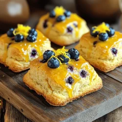 To make lemon blueberry scones, you need simple ingredients. Each component brings a unique flavor and texture. Here’s a list of what you'll need for this tasty treat. - 2 cups all-purpose flour - 1/2 cup granulated sugar - 2 1/2 teaspoons baking powder - 1/2 teaspoon baking soda - 1/4 teaspoon salt - 1/2 cup unsalted butter, cold and cut into small cubes - 1/2 cup buttermilk, cold - 1 large egg - Zest of 1 lemon - 1 cup fresh blueberries (frozen can be substituted if fresh are unavailable) - 1 teaspoon vanilla extract - 1 tablespoon lemon juice - Optional: 1 egg for egg wash Each ingredient plays a key role in creating the perfect scone. The flour gives structure, while sugar adds sweetness. Baking powder and baking soda help the scones rise. Cold butter keeps them flaky and light. Buttermilk adds moisture and tang. The lemon zest and juice brighten the overall flavor, and blueberries provide juicy bursts. Enjoy the blend of flavors as they come together in your kitchen. For the full recipe, follow the steps I will share later. First, preheat your oven to 400°F (200°C). This step is vital to ensure even baking. Next, line a baking sheet with parchment paper. This helps prevent the scones from sticking, making cleanup easier. In a large mixing bowl, combine these dry ingredients: - 2 cups all-purpose flour - 1/2 cup granulated sugar - 2 1/2 teaspoons baking powder - 1/2 teaspoon baking soda - 1/4 teaspoon salt Mix these until they blend well. This blend is the base of your scones. Now, in another bowl, whisk together: - 1/2 cup buttermilk - 1 large egg - Zest of 1 lemon - 1 teaspoon vanilla extract - 1 tablespoon lemon juice Make sure it is smooth and well combined. This mixture brings moisture and flavor to your scones. Now you are ready to combine the wet and dry ingredients as you follow the [Full Recipe]. To make great scones, mix the dough carefully. Overworking the dough makes scones tough. Here’s how to do it right: - Use gentle folding: Once you add the wet ingredients, use a spatula. Fold slowly, just until combined. - Leave lumps: Don't worry about a few lumps in the dough. This keeps your scones light. Fluffy scones need cold ingredients. Here’s what to remember: - Keep butter cold: Cut the butter into small cubes and keep it in the fridge until use. This helps create flaky layers. - Chill buttermilk: Use cold buttermilk when mixing. It makes a big difference in texture. - Bake quickly: Get your scones in the oven right after mixing. This helps them rise better. Make your scones look as good as they taste. Here are some ideas: - Add a lemon glaze: Mix powdered sugar with lemon juice for a simple glaze. Drizzle it over the warm scones. - Serve with toppings: Offer clotted cream or butter on the side. This adds a rich, creamy touch. - Garnish with zest: A sprinkle of lemon zest on top adds a bright color and extra flavor. For the complete process, check the Full Recipe for more details! {{image_4}} You can make your lemon blueberry scones even more exciting. Adding nuts like walnuts or pecans gives them a nice crunch. You can also try fresh herbs like rosemary or thyme for a unique twist. Just chop them fine and mix them in with the blueberries. This adds new layers of flavor while keeping the scone base light. What if you want different fruits? You can easily swap blueberries for mixed berries, like raspberries, strawberries, or blackberries. Each fruit brings its own taste and color. Dried fruits like cranberries or apricots also work. They add a chewy texture and a sweet zing. Remember to adjust the sugar if you choose sweeter fruits. If you need a gluten-free scone, it's easy to make. Just replace the all-purpose flour with a gluten-free blend. Look for one that includes xanthan gum for better texture. You may need to add a bit more liquid, like buttermilk, to get the right dough consistency. This way, everyone can enjoy these tasty lemon blueberry scones. You can find the full recipe above for all the details. To keep your lemon blueberry scones fresh, store them in an airtight container. This method helps keep moisture in and prevents them from drying out. Place a piece of parchment paper between layers if you stack them. This keeps them from sticking together. You can also wrap each scone in plastic wrap for extra protection. Store them at room temperature for up to two days. If you want to keep them longer, consider freezing. You can freeze both raw and baked scones. To freeze raw scones, shape them and place them on a baking sheet. Make sure they do not touch each other. Freeze them until solid, then transfer them to a zip-top bag. They will last for about three months. For baked scones, let them cool completely. Wrap each one in plastic wrap and place them in a freezer bag. They can also last for about three months. To reheat scones, you have a few options. For best results, preheat your oven to 350°F (175°C). Place the scones on a baking sheet and cover them lightly with foil to keep moisture in. Heat for about 10-15 minutes. If you want to use a microwave, wrap the scone in a damp paper towel. Heat for about 15-20 seconds, but be careful not to overdo it. This keeps the texture soft and pleasant. Yes, you can use frozen blueberries in this recipe. They work great. Just remember to add them straight from the freezer to the dough. This helps keep their shape. If you thaw them first, they might bleed into the dough. This can make your scones look messy. Using frozen blueberries is also a good way to enjoy this treat year-round. You can tell your scones are done when they turn golden brown on top. The edges should look firm, and the tops should feel slightly firm when you touch them. Another test is to insert a toothpick into the center. If it comes out clean, your scones are ready. Keep an eye on them, as baking times can vary. If your dough is too sticky, don't worry. You can add a bit more flour. Start with a tablespoon at a time. Gently mix it in until the dough feels better. You can also chill the dough in the fridge for about 15 minutes. This can help it firm up and make it easier to handle. Remember, a little stickiness is normal, but you want it manageable. For more details, refer to the Full Recipe. In this post, we explored the full recipe for scones, from ingredients to baking tips. You learned how to perfectly mix wet and dry ingredients, ensuring fluffiness. I shared tips on flavor add-ins, storage, and handling common issues. Remember, the key to great scones lies in careful mixing and using cold ingredients. Enjoy experimenting with flavors and variations to make this recipe your own! Happy baking!