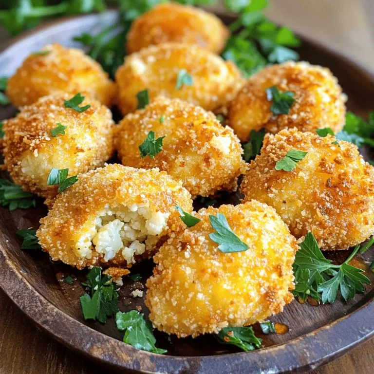 - 1 lb (450g) boneless, skinless chicken breasts - 1 cup cauliflower florets - 1 cup panko breadcrumbs - 1/2 cup all-purpose flour - 2 large eggs - 1 teaspoon garlic powder - 1 teaspoon onion powder - 1 teaspoon smoked paprika - Salt and freshly ground black pepper - Cooking oil spray Each ingredient plays a key role in making your nuggets delicious. First, we have the chicken. It’s the star of the show! Boneless, skinless chicken breasts keep it lean and tender. Next is cauliflower. It adds nutrition and extra crunch. The coating mixture is crucial for that crispy texture. Panko breadcrumbs are lighter and crunchier than regular breadcrumbs. They give a lovely crunch. All-purpose flour helps the egg stick. Eggs act like glue, holding everything together. Seasoning brings flavor. Garlic powder adds a savory touch, while onion powder gives depth. Smoked paprika adds a hint of smokiness. Salt and black pepper enhance all the flavors. Finally, cooking oil spray helps achieve a golden brown finish. Using fresh ingredients is key. It enhances taste and makes cooking more fun. For the full recipe, check the details above. 1. Preheat your oven to 425°F (220°C). This makes sure your nuggets cook evenly. 2. Line a baking sheet with parchment paper. This helps prevent sticking and makes cleanup easy. 3. Take 1 cup of steamed cauliflower florets. Finely chop them until they are small. 4. In a large bowl, mix the chopped cauliflower with garlic powder, onion powder, smoked paprika, and a pinch of salt and pepper. Toss it well to coat all the pieces. 1. Set up your dredging stations. Use three bowls: one with 1/2 cup of flour, one with 2 whisked eggs, and one with 1 cup of panko breadcrumbs. 2. Start with a chicken piece. Coat it in flour first. Shake off any extra flour. 3. Next, dip the chicken in the egg wash. Let any excess drip off. 4. Finally, roll the chicken in the panko breadcrumbs until fully coated. 5. Add the chopped cauliflower to the breadcrumb bowl. Toss it gently to mix. Press each chicken piece into this mixture for a thick coating. 1. Arrange the coated chicken nuggets on the prepared baking sheet in a single layer. 2. Lightly spray them with cooking oil. This helps achieve that crispy finish. 3. Bake the nuggets for 15 to 20 minutes. Flip them halfway through to ensure even crispiness. 4. Look for a golden brown color to know they are fully cooked. Follow these steps for easy and crispy homemade chicken nuggets! For the full recipe, check the link. To get that perfect crunch, panko breadcrumbs are your best friend. They are light and airy, allowing air to circulate and create a crispy coating when baked. This is key for homemade chicken nuggets. Regular breadcrumbs can get soggy, but not panko. Another tip is to use cooking oil spray. A light mist over your nuggets helps them brown and crisp up. This simple step can make a big difference. It ensures a golden crust without using too much oil. You can switch up the flavors in your nuggets easily. Try adding different seasonings like Italian herbs, Cajun spice, or even curry powder for a fun twist. Each option can change the taste and make it unique. For dipping sauces, the sky's the limit! You can make a classic honey mustard or a spicy sriracha mayo. Try mixing yogurt with herbs for a refreshing dip. These variations keep the meal exciting and fun. Chicken nuggets pair well with many sides. Crispy fries or a fresh salad make great choices. You can also serve them with roasted veggies for a healthier option. For garnishing, think bright colors. Fresh parsley or cilantro can liven up your plate. A squeeze of lemon juice can add a zesty touch, making your dish even more appealing. For the full recipe, check out the full recipe section! {{image_4}} You can make chicken nuggets healthier by baking instead of frying. Baking gives a crispy texture with less oil. Preheat your oven to 425°F (220°C) for the best results. Using gluten-free breadcrumbs is another great option. This way, you can enjoy crispy nuggets without gluten. Look for chickpea or almond flour as substitutes to keep it light. Add some fun to your nuggets by changing the flavor. Try adding spices like chili powder or cumin to the coating. You can also mix in dried herbs, such as thyme or oregano, for a tasty twist. Want a cheesy bite? Grate some Parmesan cheese into the breadcrumb mix. You can even add finely chopped veggies, like spinach or carrots, for extra nutrition. Kids love fun shapes! Use cookie cutters to shape nuggets into stars or animals. This makes them more appealing. You can also serve them with a colorful plate and fun dipping sauces like honey mustard or ranch. Adding a side of carrot sticks or apple slices can make the meal even more exciting. Everyone loves a tasty nugget experience! You can find the Full Recipe for these nuggets to get started. Cooked chicken nuggets can stay fresh for up to four days in the fridge. Make sure they cool completely before storing them. Place the nuggets in an airtight container to keep them from drying out. When you want to reheat chicken nuggets, the oven works best. Preheat your oven to 375°F (190°C). Place the nuggets on a baking sheet and heat for about 10-15 minutes. This will help them regain their crispiness. You can also use the microwave, but be aware that they may turn soggy. To freeze uncooked nuggets, place them on a baking sheet in a single layer. This helps them keep their shape. Once frozen solid, transfer the nuggets to a freezer bag. Remove as much air as possible from the bag. For cooked nuggets, let them cool completely first. Then, use the same method of freezing them on a baking sheet. Once frozen, move them to a freezer-safe container. When you're ready to eat frozen nuggets, thaw them in the fridge overnight. For the best taste, reheat them in the oven at 375°F (190°C) for about 15-20 minutes. This method helps maintain their texture. To keep your chicken nuggets crispy while storing, avoid stacking them. Stacking can trap moisture and cause sogginess. Instead, layer them in the container with parchment paper in between. When freezing, use a vacuum sealer or freezer-safe bags to limit air exposure. This will help keep the nuggets dry and crispy. To achieve a crunchy exterior, use panko breadcrumbs. They are larger and create a better crunch than regular breadcrumbs. Another tip is to spray a light coat of cooking oil on your nuggets before baking. This helps them brown evenly and get crispy. For frying, use enough oil to cover the nuggets. Heat the oil until it's hot, about 350°F (175°C). Fry the nuggets in batches. Don't overcrowd the pan; give them space to cook evenly. Fry until they are golden brown, about 4-5 minutes on each side. Yes! You can use turkey, pork, or even tofu. If you choose turkey or pork, the cooking time may change. Turkey nuggets may need about 7-8 minutes in the oven. Pork usually cooks faster, so check them at 10 minutes. For tofu, ensure it's pressed well and cut into bite-sized pieces. Some popular sauces include honey mustard, BBQ sauce, and ranch dressing. You can also make a quick dipping sauce with mayo and sriracha for a spicy kick. For a twist, mix soy sauce with honey for a sweet and savory dip. Try different flavors like garlic aioli or even spicy ketchup! For more ideas, check out the Full Recipe. This recipe for chicken and cauliflower nuggets is simple and fun. You learned about key ingredients, the step-by-step process, and tips for making them crispy. Experiment with different flavors and serve them with your favorite sides. Remember, making healthy snacks is rewarding. Enjoy crafting these nuggets that everyone loves! Keep your storage tips in mind to maintain freshness. This will help you serve up delicious meals anytime. Happy cooking!