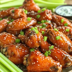 - 2 pounds chicken wings, thoroughly rinsed and patted dry - 1/4 cup honey - 1/4 cup hot sauce (such as Sriracha or your preferred brand) - 2 tablespoons low sodium soy sauce - 1 tablespoon apple cider vinegar - 1 tablespoon garlic powder - 1 teaspoon onion powder - 1/2 teaspoon smoked paprika - Salt and pepper to taste - 1 tablespoon sesame seeds (for garnish) - 2 green onions, finely chopped (for garnish) If you want to change things up, you can use different hot sauces. Try a smoky chipotle sauce for a unique twist. For honey, maple syrup works great too. Use coconut aminos instead of soy sauce for a gluten-free option. If you don't have garlic powder, fresh minced garlic can work well. Just remember to adjust the amounts slightly. You will need a few essential tools for this recipe: - A large mixing bowl for the sauce - A whisk to blend the ingredients - A baking sheet lined with aluminum foil for easy cleanup - A wire rack to help the wings cook evenly - Tongs for tossing and arranging the wings These tools will make your cooking process smooth and enjoyable. Having everything ready helps you focus on making those delicious sweet and spicy chicken wings. First, preheat your oven to 425°F (220°C). This high heat helps the wings get crispy. Next, take your baking sheet and line it with aluminum foil. This makes cleanup super easy. Place a wire rack on top of the sheet. The rack lets hot air circulate around the wings for even cooking. Grab a large mixing bowl. Pour in the honey, hot sauce, soy sauce, apple cider vinegar, garlic powder, onion powder, and smoked paprika. Add a pinch of salt and pepper for flavor. Use a whisk to mix everything until it looks smooth. This sauce is key to our sweet and spicy chicken wings. Now, take your rinsed and dried chicken wings. Add them to the bowl with the sauce. Use your hands or tongs to toss the wings. Make sure each wing is fully coated in that tasty sauce. After that, arrange the wings in a single layer on the wire rack. Leave space between them. This space helps the wings stay crispy instead of getting soggy. Place the baking sheet in your hot oven. Bake the wings for 30 to 35 minutes. Flip them halfway through to ensure even browning. You will know they are done when they look golden and crispy. If you want more flavor, toss the wings in any extra sauce after baking. You’re ready to serve these delicious sweet and spicy chicken wings! To get crispy chicken wings, start with dry wings. Rinsing them helps remove extra blood and debris. After rinsing, pat them dry with paper towels. This step is key. The less moisture on the wings, the crispier they will be. Use a wire rack over a baking sheet. This allows air to circulate around the wings. Flip them halfway through cooking for even browning. Finding the right blend of sweet and spicy is important. Use equal parts honey and hot sauce for a good start. Adjust the hot sauce to suit your taste. If you like it sweeter, add more honey. For added heat, try adding cayenne pepper or more hot sauce. Taste your sauce before coating the wings. This helps you make it perfect. If your wings are not crispy, check the baking method. Avoid overcrowding the wings on the rack. This can cause steaming instead of baking. If the wings are too spicy, serve them with cooling dips. Blue cheese or ranch dressing works well. If they are too sweet, balance it with more hot sauce or vinegar. Always taste and adjust as you go. {{image_4}} You can change the sauce for your wings to match your taste. A teriyaki glaze adds a nice twist. Mix soy sauce, brown sugar, and ginger for a sweet flavor. If you like citrus, try a mix of orange juice and chili sauce. This will give a bright, tangy kick. You can also use BBQ sauce for a smoky touch. Experiment with what you love! Air frying is a great way to make crispy wings with less oil. Preheat your air fryer to 375°F (190°C). Cook the wings for about 25 minutes, shaking the basket halfway through. Grilling is another fun method. Marinate the wings in your sauce and grill them over medium heat. Turn them often for even cooking and a nice char. Both methods keep the wings juicy and tasty! Love heat? You can spice up your wings with extra ingredients. Add cayenne pepper or crushed red pepper to the sauce. You can also toss the cooked wings in a spicy chili oil. For a unique twist, try using ghost pepper sauce. Just a little will go a long way. Always taste your sauce first to get the heat just right. Enjoy experimenting with flavors! After enjoying your sweet and spicy chicken wings, store any leftovers properly. Place them in an airtight container. Make sure to cool them down before sealing. This keeps them fresh and tasty for later. Store the wings in the fridge. They will stay good for about 3 to 4 days. When you want to eat your leftover wings, you can reheat them easily. The best way is to use an oven. Preheat it to 375°F (190°C). Place the wings on a baking sheet. Heat for about 10 to 15 minutes. This method keeps them crispy. You can also use a microwave. If you do, put a damp paper towel over them to avoid drying out. Heat them for about 1 to 2 minutes. If you have many wings and want to save them for later, freezing is a great option. First, let them cool completely. Then, place them in a freezer-safe bag. Squeeze out as much air as possible. This helps prevent freezer burn. You can freeze them for up to 3 months. When you're ready to eat them, thaw in the fridge overnight. Reheat them before serving to enjoy that crispy texture again. For the full recipe, check the earlier section. You can change the spice level in a few easy ways. To make it milder, use less hot sauce. You can also mix in more honey for sweetness. If you love heat, add more hot sauce or include crushed red pepper flakes. You could even use a spicier hot sauce if you prefer. Experiment to find the right balance for your taste. Yes, you can use frozen chicken wings. Just make sure to thaw them first. You can do this overnight in the fridge or quickly in cold water. Once thawed, rinse and pat them dry before following the recipe. Cooking times may change slightly, so check for doneness. Many dipping sauces pair well with sweet and spicy chicken wings. Here are a few options: - Blue cheese dressing - Ranch dressing - Honey mustard - Sriracha mayo - Garlic aioli These sauces can add extra flavor and richness, balancing the wings' heat. You can find sweet and spicy chicken wings at many sports bars and casual dining spots. Look for places that focus on chicken wings or American-style cuisine. Some Asian restaurants may also serve wings with a sweet and spicy glaze, inspired by Asian flavors. For the complete recipe, check out the section above. You’ll find all the ingredients and steps needed to create these flavorful wings. Enjoy cooking! This blog covered making sweet and spicy chicken wings. We explored the ingredients, the steps, and handy tips. You learned about sauce options and cooking methods to fit your taste. Storing and reheating wings for later was also discussed. Now, you’re ready to impress with juicy, crispy wings. Enjoy the fun of cooking these delicious bites and share them with friends!