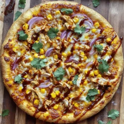 - 1 pre-made pizza dough - 1 cup cooked chicken, shredded - 1/2 cup BBQ sauce (select your favorite flavor) - 1 cup mozzarella cheese, shredded - 1/2 cup red onion, thinly sliced - 1/2 cup sweet corn (canned or boiled) - 1/4 cup fresh cilantro, finely chopped - 1 teaspoon olive oil - Salt and pepper to taste When you choose your ingredients, fresh is best. Look for the following: - Chicken: Use rotisserie chicken for easy shredding and great flavor. - BBQ Sauce: Pick a sauce that balances sweetness and tang. Taste it first! - Cheese: Fresh mozzarella melts well and creates that gooey texture we love. - Veggies: Select crisp, vibrant red onions and sweet corn for the best taste. If you cannot find one of the ingredients, you can swap it with these: - Pizza Dough: Use pita bread or flatbread for a quick base. - Chicken: Substitute with shredded pork or even tofu for a different twist. - BBQ Sauce: Try ranch dressing or a spicy sauce for a new flavor. - Cheese: Cheddar or a dairy-free cheese can work well too. Using these tips, you can customize your BBQ chicken pizza to suit your taste. Enjoy making it your own! 1. Prepare the Oven: First, heat your oven to 475°F (245°C). If you have a pizza stone, place it in the oven to get hot. 2. Season the Chicken: Take a bowl and mix the shredded chicken with half of the BBQ sauce. Add salt and pepper to your taste. Stir until the chicken is fully coated in the sauce. 3. Shape the Dough: On a floured surface, roll out your pre-made pizza dough. Make it as thick or thin as you like. If you have a pizza stone, put the rolled dough on parchment paper for easy moving. 4. Prepare the Dough: Brush the top of the pizza dough lightly with olive oil. This keeps the crust crisp and prevents sogginess. 5. Add the Sauce: Spread the remaining BBQ sauce evenly over the dough, leaving a small edge for the crust. 6. Layer the Chicken: Evenly spread the seasoned chicken over the saucy pizza base. 7. Top It Off: Add a generous layer of shredded mozzarella cheese on top of the chicken. Next, sprinkle sliced red onion and sweet corn for extra flavor. 8. Bake the Pizza: Carefully transfer the pizza onto the hot pizza stone or onto a baking sheet. 9. Cooking Time: Bake for 12-15 minutes. Look for a golden brown crust and bubbly cheese. 10. Garnish and Serve: After baking, take the pizza out and sprinkle freshly chopped cilantro on top. 11. Slice and Enjoy: Let the pizza cool for a minute. Then, slice it into pieces and serve hot. For a fun touch, serve your BBQ chicken pizza on a wooden cutting board. Drizzle extra BBQ sauce around the edges for added flavor and a nice presentation. To make great pizza dough, start with quality ingredients. Use high-protein flour for a better texture. Always let the dough rise until it doubles in size. This gives the crust a nice airy feel. Roll it out gently to keep air bubbles intact. This helps create a light and crispy crust. Having the right tools makes cooking easier. Here’s what you need: - Rolling pin for shaping the dough - Baking sheet or pizza stone for even cooking - Parchment paper to help transfer the pizza - Mixing bowl for chicken and sauce - Pizza cutter for perfect slices These tools help you achieve better results and make cooking more fun. Cooking BBQ chicken pizza is all about temperature and timing. Preheat your oven to 475°F (245°C) for a crispy crust. If using a pizza stone, let it heat up for at least 30 minutes. This helps the bottom cook evenly. When baking, keep an eye on the pizza. Look for a golden crust and bubbling cheese. Finish with fresh cilantro for a burst of flavor. These simple steps make your pizza taste great and look amazing. {{image_4}} You can mix toppings to make BBQ chicken pizza exciting. Try adding: - Pineapple for sweetness - Jalapeños for heat - Bell peppers for crunch - Goat cheese for creaminess - Bacon for extra flavor These toppings can change the taste and feel of your pizza. Experiment with different combinations to find your favorite mix. You can make a delicious BBQ chicken pizza without meat. For a vegetarian option, use: - Grilled vegetables like zucchini or eggplant - Mushrooms for a meaty texture - A blend of beans for protein For a vegan twist, swap the cheese for vegan cheese or nutritional yeast. Use the same BBQ sauce to keep the flavor strong. You have two main choices for cooking BBQ chicken pizza: grilling or baking. Grilling gives your pizza a smoky flavor. To grill, preheat the grill and place the pizza on a pizza stone or directly on the grill grates. Watch it closely for 8-10 minutes. Baking is easier and more common. Just follow the steps in the Full Recipe. You’ll get a crunchy crust and bubbly cheese. Each method brings a unique taste, so try both to see which you like best! To keep your leftover BBQ chicken pizza fresh, wrap it well. Use plastic wrap or foil. Place it in an airtight container. This helps to keep the crust crisp and the toppings tasty. Store the pizza in the fridge for up to three days. If you plan to eat it later, freezing is a great option. For the best taste, reheat your BBQ chicken pizza in the oven. Preheat your oven to 350°F (175°C). Place the pizza on a baking sheet. Heat it for about 10-15 minutes. This will make the crust nice and crispy. You can also use a skillet. Heat the skillet on medium, add a few drops of water, and cover it. This method keeps the cheese gooey while crisping the bottom. Freezing your BBQ chicken pizza is simple. First, let it cool completely. Slice it into pieces. Wrap each slice in plastic wrap. Then, place all the slices into a freezer bag. Try to remove as much air as possible. Label the bag with the date. You can freeze it for up to two months. When you’re ready to eat, reheat it from frozen in the oven for the best results. Enjoy every bite of your homemade BBQ bliss! The best BBQ sauce for BBQ chicken pizza depends on your taste. Sweet sauces add a nice balance. Smoky sauces give a rich flavor. Spicy sauces can heat things up. Look for sauces that you enjoy. Try different brands to find your favorite. You can mix sauces too! This can create a unique flavor for your pizza. To make your BBQ chicken pizza spicy, add hot sauce to the chicken mix. You can use sriracha or any hot sauce you love. Another option is to sprinkle crushed red pepper on top before baking. You can also add jalapeños for fresh heat. Just remember, start small and taste as you go. You can always add more spice! Yes, you can use other types of cheese for your BBQ chicken pizza. Cheddar cheese gives a sharp flavor that pairs well. Gouda adds a nice smokiness. You can even mix cheeses for more depth. Just make sure to melt well. The key is to find flavors that you enjoy. Experiment and see what you like best! You can find the complete BBQ Bliss Chicken Pizza instructions in the Full Recipe section. It has all the steps you need. From prepping to baking, it covers everything. This recipe makes it simple to create a tasty pizza at home. Enjoy the process and have fun in your kitchen! In this blog post, we explored the key ingredients for BBQ Chicken Pizza and how to choose them. We provided step-by-step instructions for prep and cooking, ensuring you achieve great results. I shared tips and tricks to master your pizza dough and suggested various topping ideas. We also discussed proper storage methods and common FAQs to guide you. Now, you have the tools to make amazing BBQ Chicken Pizza. Enjoy experimenting with flavors and making it your own!