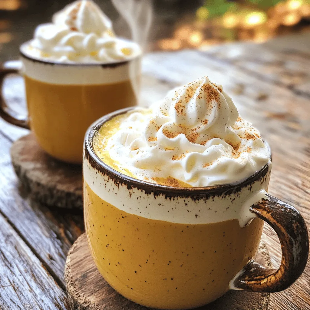- 1 cup almond milk (or your preferred milk variety) - 1 cup water - 2 bags of black tea (or 2 tablespoons of loose-leaf black tea) - 1 tablespoon pumpkin puree - 1 tablespoon maple syrup (sweeten according to your taste) - 1/2 teaspoon pumpkin pie spice (plus extra for garnish) - 1/4 teaspoon ground cinnamon - 1/4 teaspoon vanilla extract - Whipped cream (dairy or non-dairy) - Extra pumpkin pie spice or cinnamon for garnish To create the perfect pumpkin spice chai latte, you need a few key ingredients. Start with almond milk, but feel free to use any milk you love. I often use oat or coconut milk for a rich taste. You also need black tea, which gives this drink its strong base. Black tea brings a nice depth to the flavors. Pumpkin puree is a must-have for that cozy pumpkin taste. Maple syrup adds sweetness, but you can adjust it to your liking. The spices make this drink special. Pumpkin pie spice, cinnamon, and vanilla extract blend beautifully together. For optional toppings, whipped cream adds a nice touch. You can use dairy or non-dairy options based on your preference. A sprinkle of extra pumpkin pie spice or cinnamon on top makes it look fancy and inviting. To see the full recipe with detailed steps, check out the [Full Recipe]. - First, combine 1 cup of water and 1 cup of almond milk in a medium saucepan. - Warm the mixture over medium heat. Watch closely and do not let it boil. - Next, add 2 bags of black tea, or 2 tablespoons of loose-leaf black tea in an infuser. - Let the tea steep for 5 minutes. This helps get a rich flavor. - After steeping, remove the tea bags or the infuser from the saucepan. - Now, whisk in 1 tablespoon of pumpkin puree and 1 tablespoon of maple syrup. - Add 1/2 teaspoon of pumpkin pie spice, 1/4 teaspoon of vanilla extract, and 1/4 teaspoon of ground cinnamon. - Mix everything well until the blend is smooth. - Return the saucepan to the heat. Warm it up, but do not boil. Stir often to keep it even. - For a frothy texture, take it off the heat and pour it into a blender. Blend until creamy. - If you prefer, use an immersion blender in the saucepan for froth. - Finally, pour your pumpkin spice chai latte into mugs. Top with whipped cream and a sprinkle of pumpkin pie spice for a nice finish. Follow the [Full Recipe](#) for more details! To make the best pumpkin spice chai latte, start with the right tea. I prefer using strong black tea. It gives the drink a rich base. You can use tea bags or loose-leaf tea. Both work well! Next, balance your sweetness. I love using maple syrup because it adds a warm flavor. Start with one tablespoon, then taste. Adjust it to what you like. Remember, flavors blend better with some sweetness. Frothing adds a lovely texture. You can use a regular blender to make it creamy. Just pour the latte in and blend until frothy. If you want a quick option, try an immersion blender. You can blend right in the saucepan. Both methods work well to create that perfect froth! When serving, choose your mugs carefully. Big mugs show off the drink well. Thick cups also help keep it warm. For a beautiful finish, add some garnishes. A dollop of whipped cream looks nice. A sprinkle of pumpkin pie spice or cinnamon adds visual appeal. You can even add a cinnamon stick for flair. It makes your pumpkin spice chai latte feel extra special! {{image_4}} You can easily make a dairy-free pumpkin spice chai latte. Use oat milk or coconut milk instead of almond milk. These options add unique flavors and creaminess. For a topping, try non-dairy whipped cream. Brands like Coconut Whipped Cream work well. This keeps your drink light and plant-based. Want a stronger flavor? Adjust the pumpkin pie spice quantity. You can add more than half a teaspoon for extra warmth. Another way to boost the spice is to add more cinnamon or nutmeg. This gives your latte a cozy kick. Play around until you find your perfect blend. You have many choices for sweeteners in this recipe. Honey or agave syrup can add a nice touch. Both options bring natural sweetness. If you're looking for something low-calorie, try stevia or other sugar substitutes. Each choice gives a different flavor, so pick what you love. To keep your pumpkin spice chai latte fresh, store it in the fridge. Pour any leftovers into a glass jar or a plastic container. Make sure the lid is tight to prevent any odors from getting in. You can enjoy your chai latte for up to three days after making it. When you want to enjoy your chai latte again, use the stove or microwave. For the stove, pour the latte into a saucepan. Heat it on low, stirring often. This helps keep the flavor and texture smooth. If you choose the microwave, heat it in short bursts of 30 seconds. Stir well in between to avoid hot spots. Can you freeze pumpkin spice chai latte? Yes, but it might change a bit in texture. If you choose to freeze it, use a freezer-safe container. Leave some space at the top, as the liquid expands when frozen. To thaw, place it in the fridge overnight. When ready to drink, reheat it gently on the stove or in the microwave, stirring well. Enjoy your cozy fall favorite again with the full recipe at hand! A pumpkin spice chai latte blends warm spices with rich pumpkin flavor. It has a cozy taste with hints of cinnamon, nutmeg, and clove. This drink is creamy and comforting, perfect for chilly days. Compared to a regular chai latte, which has a strong tea base, the pumpkin spice chai latte adds a sweet, earthy twist. The pumpkin puree enhances the richness, while the spices bring a festive feel. Yes! To make this pumpkin spice chai latte vegan, use almond milk or oat milk instead of dairy milk. You can also use maple syrup as a sweetener, which is plant-based. Some may worry about vegan whipped cream. Look for non-dairy whipped options at your local store. Always check the labels to ensure they meet your dietary needs. You can find pumpkin puree and spices at most grocery stores, especially during fall. Look for almond milk in the dairy or non-dairy section. If your local store lacks any ingredients, you can shop online. Many websites offer seasonal ingredients, spices, and specialty items for delivery. Check out popular sites for quick shipping options. For the Full Recipe, follow the steps above to enjoy this delightful drink! You now have all the tools to make a delicious Pumpkin Spice Chai Latte. We covered the key ingredients, step-by-step instructions, and expert tips for perfecting your drink. You can also explore variations to fit your taste or dietary needs. Remember, a great drink is all about balance and creativity. Enjoy experimenting with flavors, and don’t hesitate to customize your latte. Whether you like it sweet or spicy, you can create a warm drink that brings comfort with each sip.