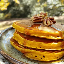 - 1 cup all-purpose flour - 1 tablespoon granulated sugar - 2 teaspoons baking powder - 1/2 teaspoon baking soda - 1 teaspoon ground cinnamon - 1/2 teaspoon ground nutmeg - 1/4 teaspoon ground ginger - 1/4 teaspoon ground cloves - 1/2 teaspoon salt - 1 cup pumpkin puree - 1 cup milk (non-dairy options included) - 1 large egg - 2 tablespoons melted butter (or coconut oil) I love how each ingredient plays a role in making these pancakes special. The all-purpose flour gives the right base for the batter. Granulated sugar adds just the right touch of sweetness. Baking powder and baking soda help make the pancakes fluffy and light. Spices are a big part of this recipe. Ground cinnamon is the star here, giving that warm flavor we all crave in fall. Nutmeg and ginger add warmth too, making every bite cozy. Cloves bring a hint of spice that makes these pancakes unique. A touch of salt balances all the flavors perfectly. For the wet ingredients, pumpkin puree is key. It adds moisture and a lovely orange color. Milk makes the batter smooth, and you can use non-dairy milk if you prefer. The egg binds everything together, while melted butter adds richness. This combo creates a delicious batter that cooks up tender and flavorful. You can find the full recipe to gather all these ingredients and start cooking your fall treat! Start by taking a large mixing bowl. Add the following dry ingredients: - 1 cup all-purpose flour - 1 tablespoon granulated sugar - 2 teaspoons baking powder - 1/2 teaspoon baking soda - 1 teaspoon ground cinnamon - 1/2 teaspoon ground nutmeg - 1/4 teaspoon ground ginger - 1/4 teaspoon ground cloves - 1/2 teaspoon salt Whisk these dry ingredients together until they blend well. This step is key for even flavor. In another bowl, whisk together: - 1 cup pumpkin puree - 1 cup milk (you can use a non-dairy choice) - 1 large egg - 2 tablespoons melted butter (or coconut oil) Make sure this mixture is smooth and uniform. A nice blend helps the pancakes rise well. Gently pour the wet mixture into the bowl with the dry mix. Using a spatula, fold the two together. Don’t overmix; small lumps are fine. Now, preheat a non-stick skillet over medium heat. Grease it lightly with cooking spray or butter. Pour about 1/4 cup of batter for each pancake onto the skillet. Cook for 2-3 minutes or until bubbles form on the surface. Carefully flip the pancake and cook for another 1-2 minutes until golden brown. Once cooked, remove the pancakes and keep them warm. Repeat until all the batter is used. For the full recipe, refer to the earlier section. To make your pancakes light and fluffy, don't overmix the batter. When combining the wet and dry ingredients, stop mixing as soon as you see no dry flour. It’s okay to have small lumps! Overmixing can lead to tough pancakes, which we want to avoid. Cooking temperature matters too. Preheat your skillet to medium heat. If it’s too hot, your pancakes will burn on the outside but stay raw inside. A good rule is to cook for about 2-3 minutes on one side. Watch for bubbles forming on the surface before flipping. This is a sign they are ready! Presentation is key for these pumpkin spice pancakes. Stack them high on a plate for visual appeal. Drizzle pure maple syrup generously on top. You can also add a sprinkle of cinnamon for extra warmth. For crunch, toss on some chopped pecans or walnuts. To make your dish even more festive, add a dollop of whipped cream. It gives a nice contrast to the warm pancakes. Seasonal garnishes can elevate the look and taste! If you need gluten-free pancakes, swap the all-purpose flour with a gluten-free blend. Many stores sell great options that taste just as good. For dairy-free adjustments, use almond or oat milk instead of regular milk. You can also replace melted butter with coconut oil. These swaps keep the flavor rich while catering to dietary needs. Feel free to explore these options to make your pumpkin spice pancakes fit your needs! Check out the Full Recipe for detailed steps. {{image_4}} To make pumpkin spice chocolate chip pancakes, simply add chocolate chips to the batter. I suggest using semi-sweet or dark chocolate chips. They will melt and create a rich flavor. Start with about half a cup of chocolate chips. Fold them gently into the batter after combining the wet and dry ingredients. This adds a sweet touch to your spicy pancakes. To create vegan pumpkin spice pancakes, you can swap out a few ingredients. Use almond milk or oat milk instead of regular milk. Replace the egg with a flax egg. To make a flax egg, mix one tablespoon of ground flaxseed with three tablespoons of water. Let it sit for a few minutes until it thickens. You can also use coconut oil instead of melted butter. These swaps will keep the pancakes soft and tasty. If you want to try something different, make savory pumpkin spice pancakes. Add fresh herbs like rosemary or thyme to the batter. You can also stir in some crumbled feta cheese or shredded cheddar. These flavors will give your pancakes a unique twist. Serve them with a dollop of sour cream for a savory breakfast treat. For the full recipe, check out the details above. Enjoy these fun variations! To keep your pancakes fresh, store them in airtight containers. This keeps air out and moisture in. If you have any leftover pumpkin spice pancakes, stack them with parchment paper between each one. This prevents them from sticking together. Place the container in the fridge. They will last for up to three days. Freezing pancakes is easy and helpful for busy mornings. Let the pancakes cool completely first. Then, stack them with parchment paper in between. Place the stack in a freezer-safe bag or container. Remove as much air as possible before sealing. Your pancakes can stay in the freezer for up to two months. When you’re ready to eat, take out what you need. To enjoy your pancakes again, you can reheat them in a few ways. Use the microwave for a quick option. Place them on a plate and cover with a damp paper towel. Heat for about 30 seconds. For a crispier texture, use a skillet on low heat. Cook each side for about 1 minute until warm. You can also use a toaster for a nice finish. Enjoy them warm for the best taste! To make pumpkin spice pancakes from scratch, start with simple steps. First, mix dry ingredients in a bowl: flour, sugar, baking powder, baking soda, and spices. Then, whisk together wet ingredients: pumpkin puree, milk, egg, and melted butter. Next, combine both mixtures, but don't overmix. Pour batter onto a heated skillet and cook until golden brown. You can follow the Full Recipe for detailed instructions. Yes, you can make pumpkin spice pancakes gluten-free! Instead of all-purpose flour, use gluten-free flour blends. Rice flour, almond flour, or oat flour work well too. Each flour may change the texture, so adjust your liquids if needed. Always check that your baking powder is gluten-free. You can serve pumpkin spice pancakes with many delicious sides. Maple syrup adds sweetness. Whipped cream makes it creamy and fluffy. Fresh fruit, like bananas or berries, adds brightness. For crunch, sprinkle nuts like walnuts or pecans on top. A dash of powdered sugar can give a nice finish. Enjoy mixing and matching! You can easily create delicious pumpkin spice pancakes with simple steps. Start by mixing dry and wet ingredients, then cook them to perfection. Don't forget to try different variations, like adding chocolate chips or making them vegan. Store leftovers properly to keep them fresh. With these tips and tricks, you’ll enjoy amazing pancakes anytime. Experiment, enjoy, and share these tasty treats with friends and family. Your pancake game will never be the same!