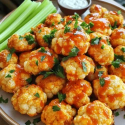 To make Buffalo Cauliflower Bites, you need a few key ingredients. Here’s what you’ll need: - 1 large head of cauliflower, trimmed and cut into bite-sized florets - 1 cup all-purpose flour - 1 cup water or plant-based milk (like almond or oat milk) - 1 teaspoon garlic powder - 1 teaspoon smoked paprika - 1/2 teaspoon salt - 1 cup buffalo sauce (you can use store-bought or homemade) - 1 tablespoon olive oil These ingredients give the bites their crispy texture and bold flavor. The cauliflower acts as a great base, while the batter adds crunch. The buffalo sauce brings the heat that makes them so tasty. You can enhance your Buffalo Cauliflower Bites with a few optional ingredients for serving: - Celery sticks - Ranch dressing These additions not only make the dish more fun but also add a nice crunch. Celery provides a fresh contrast, and ranch dressing adds a creamy dip that cools the spice. Each serving of Buffalo Cauliflower Bites has great nutrition. Here’s a rough breakdown: - Calories: 150 - Protein: 4g - Carbohydrates: 25g - Dietary Fiber: 3g - Fat: 5g These bites offer a tasty snack that is lower in calories than traditional buffalo wings. They provide a good amount of fiber too, making them a healthier choice. You can enjoy them without guilt during game night or any time you crave a snack. Start by trimming the large head of cauliflower. Cut it into bite-sized florets. Make sure the pieces are about the same size. This helps them cook evenly. Wash the florets under cold water to remove any dirt. Pat them dry with a towel. Dry florets will help the batter stick better. In a large mixing bowl, whisk together the following: - 1 cup all-purpose flour - 1 cup water or plant-based milk - 1 teaspoon garlic powder - 1 teaspoon smoked paprika - 1/2 teaspoon salt Mix until the batter is smooth. It should not have lumps. Dip each cauliflower floret into the batter. Shake off any extra batter before placing them on a lined baking sheet. This ensures that each piece gets a nice, even coating. Preheat your oven to 450°F (230°C). Bake the battered cauliflower for 20 minutes. They should turn crispy and golden brown. After baking, mix 1 cup of buffalo sauce with 1 tablespoon of olive oil. Toss the baked cauliflower in this sauce. Make sure every piece is well-coated. Return them to the oven for another 10 minutes. This step deepens the flavor and keeps the bites crispy. Enjoy your flavorful snack! You can find the full recipe at the end of this article. To get crispy Buffalo Cauliflower Bites, start with dry florets. Pat them with a paper towel to remove any moisture. A hot oven helps too. Preheat your oven to 450°F (230°C) before baking. Use parchment paper on your baking sheet; this helps with sticking. When coating the florets, make sure the batter is thick enough. Dip each piece well, then shake off the extra batter. Arrange them in a single layer, leaving space between each floret. This allows hot air to circulate, making them crispier. To boost flavor, add spices to the batter. Try a pinch of cayenne for heat or some onion powder for depth. Mix your buffalo sauce with olive oil. This helps it stick better and adds richness. Toss the cauliflower bites right after baking for maximum flavor. You could also add some fresh herbs, like parsley, to brighten the dish. Serve with celery sticks and ranch dressing for a cooling contrast. These simple tricks make a huge difference in taste. Both the oven and air fryer work well for these bites. An oven gives you a larger batch size. It cooks evenly, and you can bake them all at once. The air fryer cooks faster and can make them even crispier. If you choose the air fryer, reduce the cooking time. Cook at the same temperature, but check after 10 minutes. Both methods yield tasty results, so choose what works best for you! {{image_4}} To kick it up a notch, add extra heat to your bites. Mix in cayenne pepper or hot sauce. You can also swap the buffalo sauce for a spicier version. This gives your snack a fiery kick. Adjust the heat level to your taste. Start small, then add more if you dare. If you need a gluten-free version, use almond flour or chickpea flour. Both create a nice, crispy coating. Just replace the all-purpose flour with your choice. The texture may change slightly, but the flavor stays great. Always check your sauces to ensure they are gluten-free. For a vegan batter, substitute water with plant-based milk. Almond or oat milk works well here. You can also use a mix of flour and cornstarch. This creates a light and crispy texture. It’s tasty and fits into a vegan diet. Enjoy your delicious bites without any animal products! Store leftover Buffalo Cauliflower Bites in an airtight container. Place a paper towel at the bottom to absorb moisture. This keeps the bites crispy. Refrigerate them for up to three days. If they are warm, let them cool first before sealing. To reheat, use an oven or an air fryer for the best results. Preheat your oven to 350°F (175°C). Spread the bites on a baking sheet. Heat for about 10-15 minutes. This restores their crunch. An air fryer works well, too. Set it to 350°F (175°C) and cook for 5-7 minutes. You can freeze Buffalo Cauliflower Bites for later use. First, let them cool completely. Then, place them in a single layer on a baking sheet. Freeze them for about an hour. After that, transfer the bites to a freezer bag. Make sure to remove as much air as possible. They will stay good for up to three months. Yes, you can make Buffalo Cauliflower Bites ahead of time. Prepare the bites and bake them. After baking, cool them completely. Store them in an airtight container in the fridge for up to three days. When you're ready to eat, just reheat them in the oven for a few minutes. This method keeps them crispy and tasty. Buffalo Cauliflower Bites pair well with several sides. I love serving them with crunchy celery sticks. They also taste great with ranch dressing or blue cheese dip. You can add a side salad for freshness. You might even try them with tortilla chips or your favorite dip. You can easily adjust the spice level of your bites. To make them milder, use less buffalo sauce. You can mix in some honey or maple syrup to balance the heat. For more spice, add cayenne pepper or extra hot sauce to the batter. Taste as you go to find your perfect heat level. You can find the full recipe for Buffalo Cauliflower Bites in the recipe section above. It has step-by-step instructions and all the ingredients you need to create this delicious snack. Enjoy! You learned how to make tasty Buffalo Cauliflower Bites. We covered key ingredients, step-by-step instructions, and helpful tips. You can enjoy them crispy, spicy, or even gluten-free. Storing and reheating them is easy, too. Experiment with flavors and make them your own. These bites are fun to share with friends or family. With this guide, you can create a dish that everyone will love. So, get cooking and enjoy these delicious bites!
