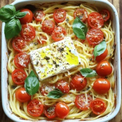 - 200g uncooked pasta (penne or fusilli recommended) - 200g block feta cheese - 300g halved cherry tomatoes - 1/4 cup olive oil - 4 cloves of minced garlic - 1 teaspoon dried oregano - 1/2 teaspoon red pepper flakes (optional) - Salt and pepper to taste - Fresh basil leaves for garnish - Grated Parmesan cheese for serving (optional) This dish brings a burst of flavor with simple ingredients. I love using penne or fusilli pasta because they hold the sauce well. A block of feta cheese adds creaminess when baked. The cherry tomatoes burst and sweeten as they roast, giving a nice contrast to the feta. Using high-quality olive oil enhances the richness. Minced garlic adds depth, turning this dish into a flavor bomb. Dried oregano brings in earthy notes, making it taste like home-cooked goodness. If you like heat, add the red pepper flakes for a kick. Salt and pepper are essential; they balance the dish. Fresh basil leaves not only add color but fresh flavor. Lastly, grated Parmesan cheese is a great option for serving. It brings extra richness that many enjoy. For the full recipe and detailed instructions, check out the [Full Recipe]. Set your oven temperature to 400°F (200°C). Preheating is key to roasting. In a medium baking dish, arrange 300g of halved cherry tomatoes. Place a 200g block of feta cheese in the center. Drizzle 1/4 cup of olive oil evenly over the tomatoes and feta. Sprinkle in 4 minced garlic cloves, 1 teaspoon of dried oregano, and 1/2 teaspoon of red pepper flakes if you like heat. Add salt and pepper to taste. Toss the tomatoes gently to coat them. Place the dish in the preheated oven. Roast for about 25-30 minutes. Look for the tomatoes to burst and the feta to turn golden and bubbly. While baking, bring a pot of salted water to a boil. Cook 200g of pasta until al dente. Reserve 1/2 cup of the starchy water, then drain the pasta. After baking, take the dish from the oven. Use a fork to mash the feta and mix it with the burst tomatoes. This forms a creamy sauce. Add the cooked pasta to the baking dish. Toss everything together until well mixed. If it seems thick, add some reserved pasta water for a creamier sauce. Serve warm, garnished with fresh basil leaves on top. For extra flavor, sprinkle on some grated Parmesan cheese if you wish. Enjoy your cheesy tomato delight pasta! For the complete recipe, check [Full Recipe]. To make baked feta pasta great, pick pasta that holds sauce well. I recommend penne or fusilli. Their shapes catch sauce and tomatoes, giving you more flavor in every bite. Both types are firm and cook nicely. This ensures a perfect match with the creamy feta and juicy tomatoes. You can take this dish to the next level with a few extras. Try adding spinach or zucchini for color and nutrients. You can also use sun-dried tomatoes for a tangy twist. For a richer taste, add olives or capers. Fresh herbs, like thyme or parsley, add brightness. Each adds depth and makes your dish shine even more. To make a creamy sauce, use reserved pasta water smartly. This water is starchy and helps bind the sauce. After mixing the feta and tomatoes, add a little pasta water at a time. Stir well until you reach your desired creaminess. This step is key for a luscious texture that coats your pasta perfectly. For the full recipe, visit the [Full Recipe]. {{image_4}} You can add more veggies to the baked feta pasta for extra flavor and nutrition. Here are some great options: - Spinach: Stir in fresh spinach before serving. It wilts quickly and adds color. - Zucchini: Slice zucchini into rounds and roast alongside the tomatoes. It adds a nice texture. - Bell Peppers: Chop bell peppers and mix them in for a sweet crunch. - Mushrooms: Add sliced mushrooms for an earthy flavor that pairs well with feta. For a heartier meal, consider adding a protein boost. Here are some tasty choices: - Grilled Chicken: Dice grilled chicken and mix it in. It adds a nice savory taste. - Shrimp: Sauté shrimp in garlic and olive oil, then toss with the pasta. It gives a seafood twist. - Tofu: For a plant-based option, use firm tofu. Cube it and bake with the other ingredients for a protein-packed meal. Feta cheese is amazing, but you can try other cheeses too. Here are some alternatives: - Goat Cheese: It adds a creamy tang that pairs well with tomatoes. - Ricotta: Use ricotta for a lighter, fluffier texture. Mix it in at the end. - Mozzarella: Fresh mozzarella adds a stretchy, melty element. Perfect for cheese lovers. Feel free to customize this dish based on your tastes. The full recipe will guide you through the perfect steps. Enjoy experimenting! To store leftovers, let the baked feta pasta cool first. Place it in an airtight container. This helps keep the flavors fresh. Store it in the fridge. It will last for 3 to 4 days. Make sure to check for any signs of spoilage before eating. To reheat, you can use the oven or microwave. For the oven, preheat it to 350°F (175°C). Place the pasta in an oven-safe dish. Cover it with foil to keep it moist. Heat for about 15-20 minutes. If using a microwave, put it in a microwave-safe bowl. Heat for 1-2 minutes, stirring halfway through. This keeps the flavors intact. You can freeze baked feta pasta for longer storage. Let it cool completely before freezing. Use a freezer-safe container or bag. It can last up to 3 months in the freezer. To thaw, place it in the fridge overnight. Reheat it on the stove or in the oven. This will help maintain the taste and texture. For the full recipe, check out the cooking steps provided. You can use goat cheese, ricotta, or even cream cheese as a feta substitute. Goat cheese gives a similar tangy flavor. Ricotta is creamier and milder. Cream cheese can work well if you want a richer taste. Each option adds a unique touch to the dish. Yes, this dish is already vegetarian! The main ingredients are pasta, tomatoes, and cheese. You can add more veggies, like spinach or bell peppers, for extra flavor and nutrition. Feel free to experiment with your favorite vegetables. To increase spice, add more red pepper flakes. For less heat, skip them entirely. You can also use mild peppers, like bell peppers, for flavor without the heat. Spice adjustments let you cater to your taste. Serve it warm straight from the baking dish for a cozy feel. You can also plate it elegantly with a drizzle of olive oil. Garnish with fresh basil leaves for a pop of color. A sprinkle of grated Parmesan adds richness and flavor. In this blog post, we explored how to make a delicious baked feta pasta. We covered the required ingredients, step-by-step instructions, and helpful tips. You learned how roasting the cheese and tomatoes creates a rich sauce and how to adjust it to your taste. Remember, you can add extra veggies or protein for more flavor. Proper storage and reheating keep leftovers tasty. With this simple recipe, you can create a satisfying meal. Enjoy your cooking journey and feel free to share your twists on the dish!
