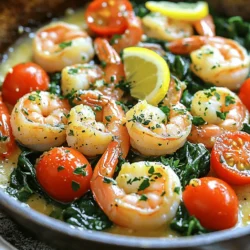 - 1 pound large shrimp, peeled and deveined - 4 tablespoons unsalted butter, divided - 6 cloves garlic, minced - 1 teaspoon red pepper flakes - 1 lemon, juiced and zested - ¼ cup fresh parsley, finely chopped - Salt and black pepper, to taste - 1 cup cherry tomatoes, sliced in half - 2 cups baby spinach leaves - 1 tablespoon extra virgin olive oil - Large skillet - Measuring cups and spoons - Knife and cutting board The stars of this dish are the shrimp and garlic. The large shrimp give a nice bite and cook quickly. You want them peeled and deveined for the best texture. The garlic adds a rich, warm flavor. Using fresh garlic is a must for a bright taste. Butter is crucial. It makes the sauce creamy and rich. You’ll use some for cooking and some to finish the dish. The red pepper flakes add heat but can be adjusted to your liking. If you want less spice, use less. Fresh lemon juice brightens the dish. It adds a zesty kick that enhances the shrimp and veggies. Zesting the lemon gives even more flavor. Don’t skip that step! The cherry tomatoes bring sweetness and color. They soften as they cook, adding a juicy burst. Baby spinach is light and wilts down nicely in the heat. It adds a pop of green and extra nutrients. Lastly, fresh parsley gives a nice finish. It brightens the dish visually and flavor-wise. This combination creates a meal that's not just quick but also packed with flavor. For the full recipe, check out the details above. 1. Heat a large skillet over medium heat. 2. Add 2 tablespoons of unsalted butter and 1 tablespoon of olive oil. 3. Wait until the butter melts and mixes with the oil. 4. Add minced garlic and red pepper flakes to the skillet. 5. Sauté for 1-2 minutes, stirring often. Garlic should smell great but not burn. 1. Carefully add shrimp to the skillet. 2. Season shrimp with salt and black pepper. 3. Cook shrimp for 2-3 minutes on one side until pink. 4. Flip shrimp and cook the other side for 1-2 minutes. 5. Add halved cherry tomatoes and baby spinach to the skillet. 6. Stir gently and cook for 2 more minutes until spinach wilts. 1. Squeeze fresh lemon juice over the shrimp mixture. 2. Add lemon zest for extra flavor. 3. Add the last 2 tablespoons of butter to the skillet. 4. Stir until the butter melts and coats everything well. 5. Remove the skillet from heat and fold in chopped parsley. For the full recipe, check the instructions above. How to know when shrimp is cooked Shrimp cook quickly. They are ready when they turn pink and opaque. The flesh should be firm but not tough. Check the tails; they should curl slightly. This is a sign of doneness. Avoiding burnt garlic Garlic can burn fast. To keep it from burning, cook it on medium heat. Stir it often. When you smell its rich aroma, it’s almost done. Remove it from heat right away if it starts to turn brown. Ideal side dishes Garlic butter shrimp pairs well with many sides. Try serving it with rice or pasta. A fresh salad is also a great choice. You can even use crusty bread to soak up the sauce. Pairing with beverages For drinks, a crisp white wine works well. Lemonade or iced tea can be refreshing choices, too. You can also serve sparkling water with lemon slices for a fun twist. Serving in the skillet Serving right from the skillet adds charm. It looks rustic and inviting. Just be careful; the skillet will be hot! Garnishing for appeal Garnish with fresh parsley and lemon wedges. This adds color and freshness. A sprinkle of red pepper flakes can give it a nice pop. {{image_4}} You can easily swap shrimp for chicken or tofu. Both options work well in the dish. If you choose chicken, cut it into small pieces. Cook until golden and fully cooked. For tofu, use firm tofu and press it to remove water. Then, sauté it until crispy. Using different herbs can also change the flavor. If you like basil, use it instead of parsley. Fresh dill adds a nice twist too. You can also try thyme or oregano for a unique taste. Adding white wine to the skillet can elevate the dish. It gives the shrimp a rich flavor. Pour in about 1/4 cup of white wine after cooking the garlic. Let it simmer for a minute before adding the shrimp. Incorporating different vegetables adds nutrition and color. Bell peppers and zucchini work great. Just chop them up and add them with the cherry tomatoes. This makes the dish even more vibrant and tasty. For the full recipe, check the section above. To store leftover garlic butter shrimp, place it in an airtight container. This keeps the shrimp fresh. Make sure it cools to room temperature first. It can last in the fridge for up to three days. When you are ready to eat, reheat it gently. Use a skillet over low heat for best results. This helps keep the shrimp tender. Stir often to avoid burning. You can also use the microwave, but do so in short bursts. This method helps prevent overcooking. Can you freeze garlic butter shrimp? Yes, you can! Freezing is a great option for longer storage. Just make sure to place the shrimp in a freezer-safe container. Try to remove as much air as possible. Label it with the date. It can last for up to three months in the freezer. When you're ready to enjoy it, thaw the shrimp overnight in the fridge. For a quicker option, place the container in cold water. After thawing, reheat it in a skillet. Heat it slowly to maintain flavor and texture. Check for doneness as you cook. This way, your garlic butter shrimp stays delicious! What type of shrimp is best for this recipe? I recommend using large shrimp. They cook well and are easy to handle. Look for shrimp that are fresh or frozen, peeled, and deveined. The size matters for even cooking and great texture. How can I make it spicier? To add some heat, increase the red pepper flakes. You can also add sliced jalapeños or a dash of hot sauce. Adjust to your taste for the perfect kick! Can I make this dish ahead of time? You can prep the shrimp and veggies ahead of time. Just store them in the fridge. Cook the dish just before serving to keep everything fresh and tasty. Can I use frozen shrimp? Yes, you can use frozen shrimp. Just make sure to thaw them fully before cooking. This helps with even cooking and prevents a watery dish. How do I prevent shrimp from becoming rubbery? To avoid rubbery shrimp, do not overcook them. Cook for 2-3 minutes on one side until pink. Flip them and cook for another 1-2 minutes. Timing is key! In this post, I covered a simple and tasty garlic butter shrimp recipe. You learned about the main ingredients, equipment needed, and step-by-step instructions. I also shared helpful tips for cooking and serving shrimp, along with variations to suit your taste. Proper storage techniques ensure your dish stays fresh. Remember, cooking should be fun and easy. Now, you can impress your friends and family with this dish. Enjoy cooking and savor every bite!
