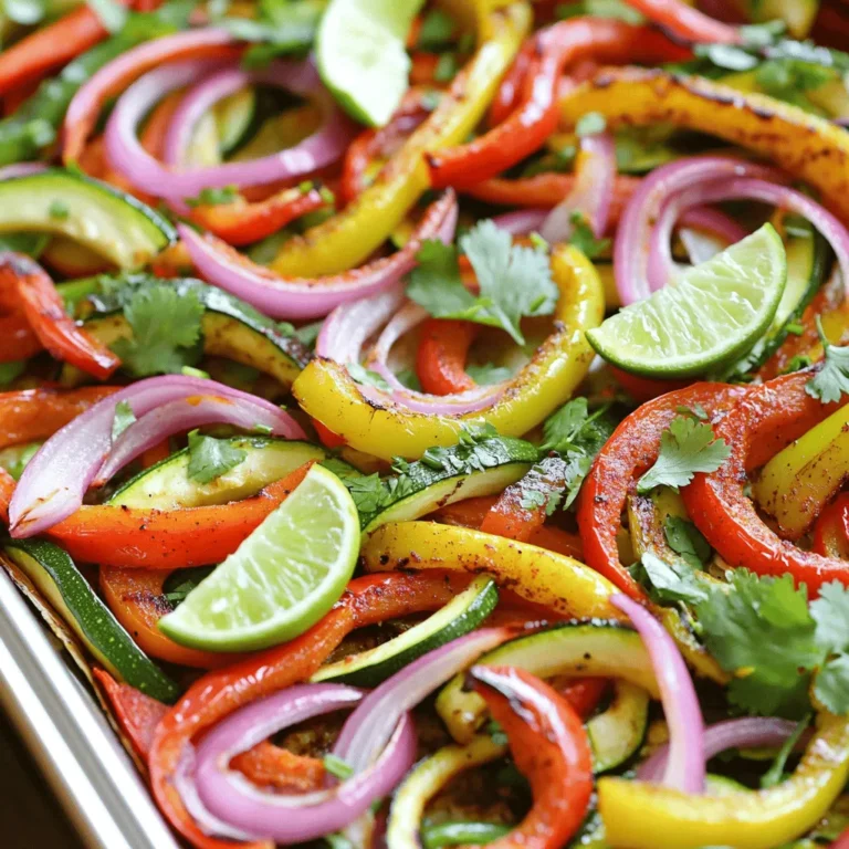 - 1 red bell pepper, thinly sliced - 1 green bell pepper, thinly sliced - 1 yellow bell pepper, thinly sliced - 1 large red onion, thinly sliced - 2 cups zucchini, cut into half-moons - 1 tablespoon extra virgin olive oil - 2 teaspoons chili powder - 1 teaspoon ground cumin - 1 teaspoon garlic powder - 1 teaspoon onion powder - Sea salt and freshly cracked black pepper to taste - Fresh cilantro leaves for garnish - Lime wedges for serving These ingredients make your sheet pan fajita vegetables rich and colorful. You will love how fresh and bright the dish looks and tastes. Using three types of bell peppers adds great flavor and color. The red onion gives a sweet touch, while zucchini adds a nice crunch. For the seasoning, I always use extra virgin olive oil. It helps the spices stick and makes the veggies shine. Chili powder and cumin bring warmth and depth. Garlic powder and onion powder add more layers of flavor. A sprinkle of sea salt and black pepper finishes it all nicely. Once you roast these veggies, they become tender with crispy edges. The bright colors make your plate pop. Don't forget to garnish with fresh cilantro and lime wedges. They add a fresh taste and a zesty kick. For the full recipe, check out the details above. To start, preheat your oven to 425°F (220°C). This temperature helps the vegetables roast well. Roasting at a high heat brings out their natural sweetness and creates a nice char. Next, prepare your vegetables. Slice the red, green, and yellow bell peppers and red onion into thin strips. Cut the zucchini into half-moons. It’s important to slice them evenly for even cooking. Once sliced, toss them all in a large mixing bowl. This will make it easier to season later. Now, let’s add flavor! Drizzle 1 tablespoon of extra virgin olive oil over the veggies. Then, sprinkle 2 teaspoons of chili powder, 1 teaspoon of ground cumin, 1 teaspoon of garlic powder, and 1 teaspoon of onion powder. Add sea salt and black pepper to taste. Toss everything in the bowl until all the pieces are coated. This coating helps each bite burst with flavor. Line a large sheet pan with parchment paper or a silicone baking mat. This makes cleanup a breeze! Spread the seasoned vegetables in a single layer. Make sure they have space between them. Overcrowding can lead to steaming rather than roasting. Place the sheet pan in the hot oven. Roast the vegetables for about 20-25 minutes. Halfway through, give them a good stir. This helps them cook evenly and develop that nice char. You want tender veggies with some crispy edges. After roasting, take the pan out of the oven. Let the veggies cool for a few moments. Garnish with fresh cilantro leaves. Serve with lime wedges on the side for that extra zing. For a fun presentation, arrange the veggies on a colorful platter. Add lime wedges around the edges for a pop of color. Enjoy your delicious sheet pan fajita vegetables! For more detailed instructions, check the Full Recipe. To get the best roasted vegetables, avoid overcrowding the sheet pan. When vegetables sit too close together, they steam instead of roast. This makes them soggy and less tasty. Aim for a single layer; this helps the heat circulate. To check for doneness, look for nice browning and tenderness. A fork should slide in easily. If not, give them a bit more time. Stir halfway through cooking to ensure even roasting. Spices can make a big difference in flavor. Try adding smoked paprika, cayenne pepper, or oregano. These spices add depth and warmth. You can also use marinades before roasting. A mix of lime juice, garlic, and olive oil works wonders. Just let them soak for 30 minutes before cooking. When serving, use a large, colorful platter. This adds a festive feel to your meal. Arrange the vegetables in a spiral or a fan shape for visual interest. For a creative touch, sprinkle fresh cilantro on top and add lime wedges around the edge. This makes the dish look beautiful and inviting. For more details on making this dish, check out the Full Recipe. {{image_4}} You can easily add protein to your sheet pan fajita vegetables. Chicken, tofu, or beans work great. For chicken, cut it into thin strips. Toss it in the same spices as the veggies. Cook the chicken for about 25-30 minutes. Make sure it reaches 165°F (75°C). If you use tofu, press it first. Cut it into cubes, and bake for about 20-25 minutes. For beans, like black or pinto, add them in the last 10 minutes of cooking. This keeps them tender but perfectly heated. You can swap vegetables based on the season. In spring, try asparagus or snap peas. In summer, add eggplant or sweet corn. Fall is great for butternut squash or Brussels sprouts. In winter, use carrots or parsnips. To make a swap, just follow the same slicing and seasoning steps. You can mix and match to keep it fresh and exciting. Change the flavor profile to keep things interesting. For a Mexican twist, add jalapeños or top with queso fresco. You can serve it with salsa or guacamole. If you prefer a Mediterranean style, use olives, feta cheese, or oregano. Drizzle olive oil before cooking. These small changes can transform the dish into something new and exciting. Mix and match flavors to find your favorite. Store any leftovers in a cool place. Place them in an airtight container. This will keep them fresh for longer. Use glass or plastic containers that seal well. They help prevent spills and keep odors in check. To freeze fajita vegetables, use a freezer-safe bag. Remove as much air as possible before sealing. This keeps the veggies from getting freezer burn. Thaw them overnight in the fridge before cooking. Reheat them on a skillet over medium heat until warm. In the fridge, fajita vegetables last about 3 to 5 days. If you freeze them, they stay good for up to 3 months. Look for any signs of spoilage, like a bad smell or mushy texture. If you notice these signs, it’s best to toss them out. Remember, fresh is always best! Yes, you can use frozen vegetables. However, they may not have the same texture. Frozen veggies often turn mushy when cooked. Fresh vegetables roast better and keep their crispness. If you use frozen, try to cook them a bit longer. This helps them become tender and flavorful. Look for vibrant colors and a slight char. The veggies should feel tender when you poke them with a fork. If they look slightly wrinkled and have crispy edges, they are ready. Stir them halfway through cooking for even results. These fajita vegetables pair well with many foods. You can serve them in tortillas for tacos. They also taste great with rice or quinoa. Add some black beans for protein. Serve with guacamole or salsa for extra flavor. Yes, this recipe is vegan-friendly. It contains only vegetables and spices. You can enjoy it without any animal products. It fits well into a plant-based diet. Feel free to add some plant-based protein if you like. For the full recipe, check out the details above. Roasting fresh vegetables on a sheet pan is simple and fun. You learned about key ingredients, step-by-step instructions, and helpful tips. Adding your favorite protein can make meals even better. Don't forget to try seasonal veggies for new flavors. Store leftovers well, so they stay fresh longer. Experiment with spices and garnishes to make each dish unique. Enjoy making flavorful meals that are healthy and easy!
