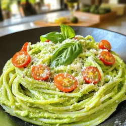 To make Creamy Avocado Pasta, gather the following items: - 2 ripe avocados, halved and pitted - 2 cloves of garlic, peeled - 2 tablespoons fresh lemon juice - 1/4 cup fresh basil leaves, packed - 1/4 cup high-quality extra virgin olive oil - Sea salt and freshly cracked black pepper, to taste - 8 ounces spaghetti or your preferred pasta - 1/4 cup grated Parmesan cheese (optional, for a richer flavor) - Handful of cherry tomatoes, halved for a fresh garnish When choosing ripe avocados, look for ones that yield slightly to gentle pressure. This soft feel shows they are ready to use. Avoid any with dark spots or wrinkles. For olive oil, pick a bottle labeled "extra virgin." This type has the best taste and health benefits. Check for a harvest date on the label to ensure freshness. If you want to swap ingredients, use nutritional yeast instead of Parmesan cheese for a vegan option. For pasta, you can try whole wheat or gluten-free varieties. If you want more flavor, add sun-dried tomatoes or spinach to the mix. Each swap can give you a new twist on the classic dish. For the full recipe, check out Creamy Avocado Pasta Delight. To start, fill a large pot with water. Add a good amount of salt to the water. Bring it to a rolling boil. Then, add 8 ounces of spaghetti. Cook it based on the package instructions, usually about 8-10 minutes. You want the pasta to be al dente, which means it should have a slight bite. Just before you drain it, save about half a cup of the pasta water. Drain the pasta and set it aside. Now it’s time to make the creamy sauce. Take two ripe avocados and scoop out the flesh. Place it in a food processor. Add two peeled garlic cloves, two tablespoons of fresh lemon juice, and a quarter cup of fresh basil leaves. Next, pour in a quarter cup of high-quality extra virgin olive oil. Sprinkle in some sea salt and cracked black pepper. Blend this mix until it becomes smooth and creamy. If it’s too thick, slowly add some of that reserved pasta water until it’s just right. In a spacious mixing bowl, combine the drained pasta with the creamy avocado sauce. Gently toss the pasta so it gets fully coated with the sauce. You want every strand to be covered in that green goodness. After mixing, taste the pasta. Adjust the seasoning with more sea salt, black pepper, or a bit more lemon juice if you need a brighter flavor. Now, your creamy avocado pasta is ready to shine! For more details, check out the Full Recipe. To make creamy avocado pasta even better, add spices or extra ingredients. Here are some ideas: - Red pepper flakes: Add a pinch for a little heat. - Nutritional yeast: This gives a cheesy flavor without dairy. - Lemon zest: A touch of zest brightens the dish. - Chopped nuts: Pine nuts or walnuts add crunch and richness. Mix and match these suggestions to find your favorite flavor boost! The cooking time of pasta can change based on the type you use. Here are some tips: - Spaghetti: Cook for 8-10 minutes for the best texture. - Whole wheat pasta: It may take 10-12 minutes to cook. - Gluten-free pasta: Follow the package directions closely, as it varies. If you want a thicker sauce, cook the pasta a bit longer. For a runnier sauce, reduce the cooking time slightly. Presentation makes a big difference! Here are my best practices for serving creamy avocado pasta: - Use shallow bowls: They show off the dish's color and texture. - Drizzle olive oil: A light drizzle on top adds a touch of luxury. - Sprinkle fresh herbs: Basil or parsley adds a fresh look and taste. - Add a lemon wedge: This gives diners a chance to brighten their plate. These tips will help your creamy avocado pasta shine! For the full recipe, check the details above. {{image_4}} You can play with this creamy avocado pasta dish by swapping out some ingredients. For a fresh twist, try different herbs. You can use parsley or cilantro instead of basil. Each herb gives a unique flavor. Adding more veggies can also change the taste. Try mixing in spinach or arugula. You can also add roasted bell peppers for a sweet kick. They look great and add nutrition. Want to make your pasta heartier? You can add protein easily. Grilled chicken works well. Dice it and toss it in when you mix the sauce with the pasta. Shrimp is another tasty choice. Cook the shrimp until pink and add it for a seafood twist. For a plant-based option, try chickpeas or lentils. They add protein and texture without the meat. This recipe is flexible for different diets. To make it vegan, skip the Parmesan cheese. Use a vegan cheese alternative or nutritional yeast for a cheesy flavor. If you're gluten-free, swap spaghetti for gluten-free pasta. There are many options available. For a low-carb version, use zucchini noodles or spaghetti squash. These swaps keep the dish delicious while meeting your dietary needs. You can enjoy creamy avocado pasta in many ways! For the complete recipe, check the Full Recipe section. To keep your creamy avocado pasta fresh, store it in an airtight container. Make sure to refrigerate it within two hours of cooking. The cool temperature prevents spoilage and keeps the flavors intact. Use it within two days for the best taste. If you see any browning on the sauce, stir it before serving. This keeps the color bright and appetizing. When reheating, do it gently. Use a pan on low heat or the microwave. Add a splash of water or olive oil to help restore the creaminess. Stir often to avoid hot spots. Reheating too fast can make the pasta dry. Aim for just warm enough to enjoy, not boiling. Freezing creamy avocado pasta is tricky, but you can do it. Store the pasta and sauce separately. This helps preserve the texture and flavor. For the sauce, place it in a freezer-safe container. It lasts up to three months. Pasta can also freeze well, but be sure to undercook it slightly before freezing. This way, it stays firm when you reheat. When ready to eat, thaw overnight in the fridge. Then, reheat as mentioned above. Enjoy your creamy avocado pasta whenever you want! Yes, you can prepare creamy avocado pasta ahead of time. You can cook the pasta a few hours in advance. Store it in an airtight container in the fridge. To keep the avocado sauce fresh, blend it right before serving. If you mix it too early, the avocado may brown. You can also store the sauce separately. Just add a little lemon juice to keep it bright. When you're ready to eat, combine the pasta and sauce again. Creamy avocado pasta is versatile. You can pair it with many sides. Here are some tasty options: - Grilled chicken or shrimp for protein - A fresh green salad with lemon vinaigrette - Roasted vegetables like zucchini or bell peppers - Garlic bread for a crunchy bite - A light soup, like tomato or minestrone These sides will balance the creamy dish and add fun flavors. Choosing the right avocado is key. Here are some tips: - Look for avocados that are dark green or black. - Gently press the skin with your fingers. It should yield slightly. - Avoid hard avocados; they are not ripe. - If the skin feels mushy, it is overripe. Use ripe avocados for the best flavor and creaminess in your dish. You now have all the steps to make creamy avocado pasta. Remember to choose ripe avocados and quality olive oil. Adjust cooking times for your pasta type. Enjoy swapping in different veggies or proteins for tasty variations. Proper storage keeps leftovers fresh, and reheating tips help maintain flavor. This dish is simple and customizable. So, dive in and create your own version of this creamy delight! Enjoy the bursts of flavor and the creamy texture. Happy cooking!