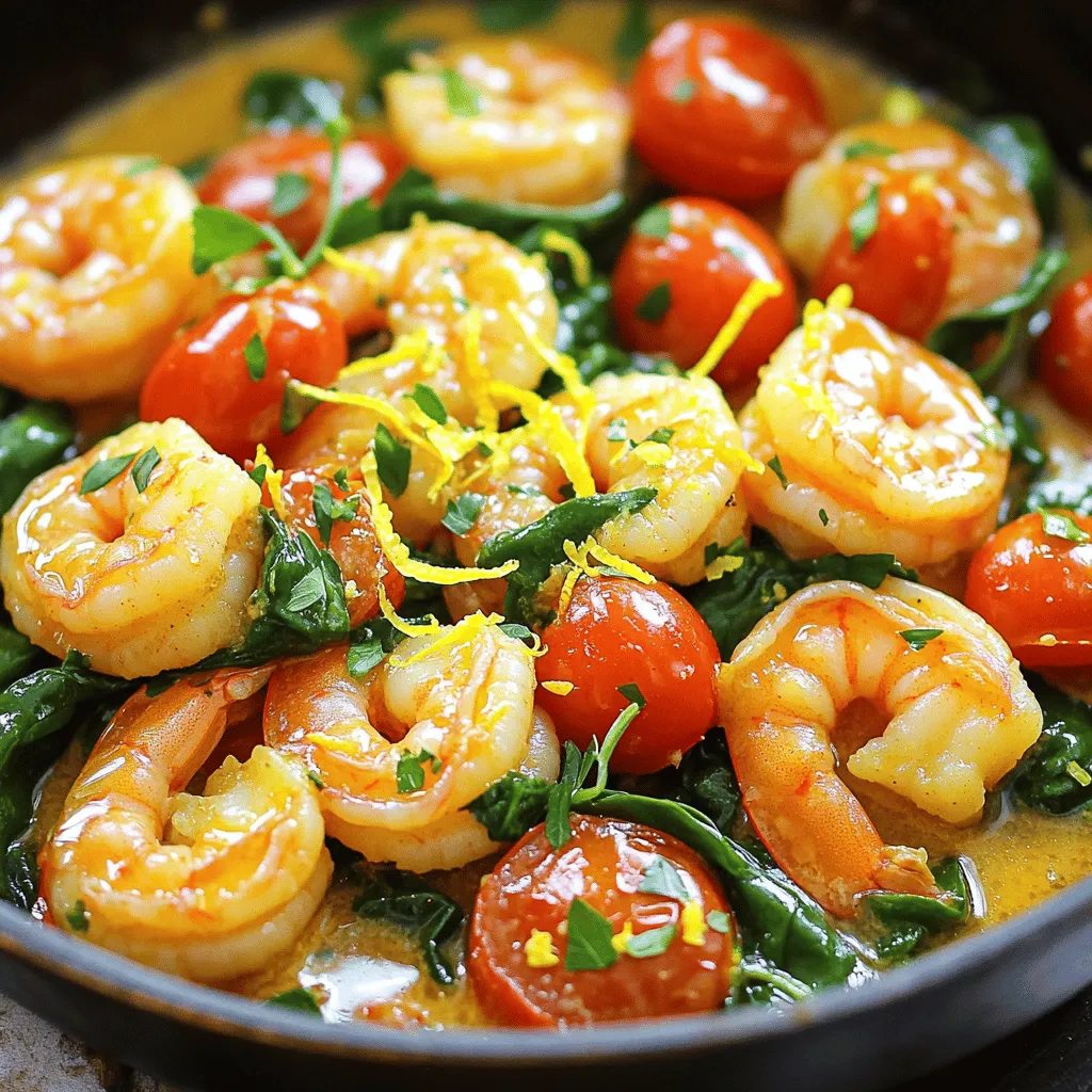 To make Lemon Garlic Butter Shrimp Skillet, you need fresh and simple ingredients. Here’s what you will need: - 1 pound large shrimp, peeled and deveined - 4 tablespoons unsalted butter, divided - 4 cloves garlic, minced - Zest from 1 lemon - 2 tablespoons lemon juice - 1 teaspoon red pepper flakes - Salt and black pepper, to taste - 2 tablespoons fresh parsley, chopped - 1 cup cherry tomatoes, halved - 1 cup baby spinach These ingredients come together to create a bright and flavorful dish. The shrimp add protein, while the butter and garlic create a rich base. Lemon zest and juice add a refreshing zing. Red pepper flakes bring just the right amount of heat, and the veggies provide color and texture. Using fresh parsley not only enhances the flavor but also adds a lovely touch to your dish. I recommend using high-quality shrimp for the best results. You can find the full recipe to guide you through the cooking process. To make the shrimp shine, start with drying them. Use paper towels to pat them dry. This helps the shrimp sear nicely. Next, season them well with salt and black pepper. This step is key. Good seasoning brings out the shrimp’s natural flavor. Now, let’s melt the butter. Heat 2 tablespoons of unsalted butter in a large skillet over medium heat. Watch it carefully. You want it to melt but not brown. If it browns, it can change the dish’s taste. Once the butter is melted, it’s garlic time! Add minced garlic to the skillet. Stir it often for about a minute. You want it to smell great, not burn. Burnt garlic can ruin the dish, adding bitterness instead of flavor. Raise the heat to medium-high. Add the seasoned shrimp in a single layer. Cook for 2-3 minutes on one side until they turn pink. Flip the shrimp and cook for another 1-2 minutes. They should be opaque and fully cooked. Now we add the tomatoes and spinach. Toss in halved cherry tomatoes and fresh spinach leaves. Stir gently for about 2 minutes. Cook just until the spinach wilts and the tomatoes soften. To brighten the dish, add lemon zest and juice. Lower the heat a bit and stir in the remaining butter. Mix in red pepper flakes for a hint of heat. Let it all simmer for a minute. This melds the flavors beautifully. You can find the full recipe in the previous section. To get that perfect shrimp texture, you want to start with dry shrimp. Pat them with paper towels before seasoning. This helps them sear better. Cook them quickly over medium-high heat. This keeps them juicy and tender. For added flavor, use fresh ingredients. Fresh garlic and lemon make a big difference. You can adjust the red pepper flakes to your liking. This lets you control the heat level. If you want more flavor, try adding a splash of white wine after cooking the shrimp. It adds depth and a nice touch. For a rustic look, serve the shrimp in the skillet. This gives a homey feel. Garnish with extra parsley and lemon wedges. The bright colors make it eye-catching. For a more polished plate, spoon the shrimp onto a white plate. Add a side of crusty bread for dipping. You could also serve it over fluffy rice. This adds substance and balances the dish. Make sure to drizzle some of that tasty sauce over everything. It ties the meal together beautifully. {{image_4}} You can easily change up this dish with different veggies. Consider adding bell peppers, zucchini, or peas for extra color and flavor. If you want less heat, reduce the red pepper flakes or leave them out. You can also use a pinch of paprika for a mild spice that adds depth. For gluten-free and dairy-free options, swap butter with olive oil or coconut oil. Use a dairy-free butter substitute if you prefer. If you are watching carbs, serve the shrimp over cauliflower rice instead of regular rice. This keeps the dish light but still very tasty. To enjoy your Lemon Garlic Butter Shrimp again, heat it gently. The best methods are: - Stovetop: Place the shrimp in a skillet over low heat. Add a splash of water or broth to keep it moist. Stir frequently until heated through. - Microwave: Use a microwave-safe dish. Cover it with a damp paper towel. Heat in short bursts of 30 seconds, stirring in between, until warm. To avoid a rubbery texture, do not overheat. Shrimp cooks fast, so keep an eye on it. If you have leftovers, freezing is a great option. To freeze shrimp properly: 1. Cool Down: Let the shrimp cool completely before freezing. 2. Seal: Place them in an airtight container or a freezer bag. Remove as much air as possible to prevent freezer burn. 3. Label: Write the date on the container. This helps track how long it’s been in the freezer. For thawing, move the shrimp to the fridge overnight. If you need them fast, place the bag in cold water for about 30 minutes. Avoid using hot water as it can cook the shrimp. Follow these tips to keep your Lemon Garlic Butter Shrimp tasty and fresh! For the full recipe, check out the [Full Recipe]. How to know when shrimp are fully cooked? Shrimp cook quickly. You know they are done when they turn pink and opaque. The tails curl slightly as they cook. If you cut one open, it should be white inside, not translucent. Can I use frozen shrimp for this recipe? Yes, you can use frozen shrimp! Just make sure to thaw them first. Place the shrimp in cold water for about 15-20 minutes before cooking. This keeps them juicy and tasty. What can I serve with Lemon Garlic Butter Shrimp Skillet? This dish pairs well with rice or pasta. You can also serve it with crusty bread to soak up the sauce. A fresh salad or steamed veggies make great sides too. How to make it ahead of time? You can prep the shrimp and veggies a few hours in advance. Just store them in the fridge. When you're ready, cook everything in the skillet. It only takes about 10-15 minutes to finish. Can I add other proteins to the skillet? Absolutely! You can add chicken or scallops. Just make sure to cook them longer for safety. Adjust cooking times based on the protein you choose. This way, you can enjoy different flavors in one dish. This blog post covered how to make a delicious Lemon Garlic Butter Shrimp Skillet. We went over the key ingredients, step-by-step cooking instructions, and helpful tips. You learned about variations and storage options, too. Remember, cooking is not just about the recipe. It's also about enjoying the process. Whether you follow the exact steps or make your own tweaks, have fun with it! I hope you try this dish soon and make it your own.