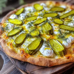 To make Dill Pickle Pizza with Spicy Honey, you need these key ingredients: - 1 pre-made pizza crust (store-bought or homemade) - 1 cup shredded mozzarella cheese - 1 cup dill pickles, sliced thin - 1/2 cup cream cheese, softened to room temperature - 1 tablespoon fresh dill, finely chopped - 1 tablespoon garlic powder - 2 tablespoons spicy honey (mix honey with a pinch of cayenne pepper or your favorite hot sauce) - Olive oil for drizzling - Salt and black pepper to taste These ingredients come together to create a unique and tasty pizza. The cream cheese will add a rich texture, while the dill pickles give a crunchy and tangy bite. You can customize your pizza with these optional ingredients: - Cooked bacon bits for added crunch - Sliced jalapeños for extra heat - Additional cheeses like cheddar or feta for depth of flavor - Fresh arugula or spinach for a fresh topping after baking These options allow you to tweak the recipe to suit your taste. Feel free to mix and match to find your perfect flavor! Make sure you have these tools handy for a smooth cooking process: - Baking sheet or pizza stone - Mixing bowl for the cream cheese mixture - Spatula for spreading the cream cheese - Knife for slicing the dill pickles - Oven for baking the pizza Having the right tools will make your cooking experience easier. You’ll be ready to whip up this delicious Dill Pickle Pizza with Spicy Honey in no time! For more details on the full recipe, check out the Full Recipe section. Start by mixing the cream cheese. You want it soft, so take it out first. In a bowl, combine the cream cheese, fresh dill, garlic powder, and a pinch of salt and black pepper. Mix it well until it is smooth. This cream cheese blend adds a nice base to the pizza. Next, grab your pre-made pizza crust. Spread the cream cheese mixture evenly over the crust. Leave a little space at the edge for the crust. Now, sprinkle the shredded mozzarella cheese on top. Make sure to cover all the cream cheese. After that, layer the thinly sliced dill pickles evenly over the cheese. The pickles bring a tangy flavor that pairs nicely with the cheese. Now it's time to bake! Preheat your oven to 450°F (230°C). Once it's hot, place your assembled pizza inside. Bake for about 12-15 minutes. Look for the cheese to be melted and slightly golden. When it’s done, take it out of the oven and drizzle spicy honey over the hot pizza. This sweet and spicy touch makes the pizza special. Let it cool for a minute, then slice and serve. Enjoy your unique dill pickle pizza with spicy honey! For the full recipe, check out the complete instructions above. The pizza crust is the base of your dish. A good crust makes all the difference. Here are some tips to help you: - Choose the Right Crust: Use a pre-made crust that you enjoy. If you prefer homemade, try a simple recipe. - Preheat Your Oven: Always preheat your oven to the right temperature. This helps the crust cook evenly. - Don’t Overwork the Dough: If making your own crust, handle the dough gently. Overworking makes it tough. - Add Olive Oil: Drizzling a little olive oil on your crust adds flavor and helps it crisp up. Melted cheese is key for a great pizza. You want it gooey and delicious. Here’s how: - Use Fresh Cheese: Always use fresh mozzarella for the best melt. Pre-shredded cheese has additives that can affect melting. - Layering Matters: Spread the cheese evenly. This ensures every bite has that wonderful cheesy goodness. - Baking Time: Keep an eye on your pizza while it bakes. You want it bubbly and a bit golden on top, without burning. Serving your pizza well elevates the meal. Here are some ideas: - Garnish with Fresh Dill: After baking, sprinkle some fresh dill on top for a pop of color and flavor. - Pair with Spicy Honey: Serve a small bowl of extra spicy honey on the side. This lets guests add their preferred heat. - Rustic Presentation: Place the pizza on a wooden board. It adds a cozy touch that makes it more inviting. - Include Sides: Pair it with a light salad or chips. This balances the flavors and adds crunch. {{image_4}} You can change up your dill pickle pizza with fun toppings. Try adding crispy bacon for a savory crunch. Pepperoni slices bring classic flavor. You can also add green olives for a briny kick. Feel free to mix in some fresh vegetables like bell peppers or red onions for added color and taste. Each topping can add a new twist to this unique pizza. While spicy honey is a star in this dish, other sauces can work well too. A tangy ranch dressing adds a creamy touch. You might enjoy a drizzle of sriracha for extra heat. If you love barbecue, try using that sauce instead. Each sauce can change the flavor profile and make your pizza even more exciting. Not everyone likes the same level of heat. You can easily adjust the spice in this recipe. For a milder version, use less spicy honey or skip the cayenne. If you love heat, add more spicy honey or sprinkle crushed red pepper on top. You can even mix in jalapeños for a fresh pop of flavor. Just remember, you control the spice! For more detailed guidance, check the Full Recipe to explore every delicious option. To keep your leftover dill pickle pizza fresh, wrap each slice in plastic wrap. This helps avoid dryness. You can also place slices in an airtight container. Store it in the fridge for up to three days. The pizza may lose some crunch but will still taste great! If you want to save your pizza for later, freezing works well. First, let the pizza cool completely. Then, wrap each slice tightly in foil or plastic wrap. Place the wrapped slices in a freezer bag. This will help keep the flavors locked in. Your pizza can last in the freezer for up to two months. To reheat your pizza, use the oven for the best taste. Preheat the oven to 375°F (190°C). Place the pizza slices on a baking sheet. Heat for about 10-15 minutes until warm. This method helps keep the crust crispy. You can also use a microwave, but the crust may get soft. If using the microwave, heat for 30 seconds at a time until warm. Enjoy your tasty leftovers! For the full recipe, check out the detailed instructions above. Dill pickle pizza stands out because of its bold flavors. The combination of cheese, pickles, and spicy honey creates a fun taste experience. The creamy texture from the cream cheese pairs well with the crunch of pickles. This pizza surprises many who try it, and they love it! The spicy honey adds a sweet kick to the dish, making each bite exciting. Yes, you can use a gluten-free crust if you need one. Many stores sell tasty gluten-free pizza crusts. You can also make your own at home using gluten-free flour. Just follow the same steps in the Full Recipe to get great results. Make sure to check that your other ingredients are also gluten-free, especially the cream cheese. Making spicy honey is easy! Just mix honey with a pinch of cayenne pepper or your favorite hot sauce. Start with a small amount, taste, then adjust to your liking. This blend adds a nice heat to the honey, making it perfect for drizzling over your pizza. You can also try adding chili flakes or sriracha for a different flavor twist. In this post, we explored making dill pickle pizza. We covered ingredients, with options for custom flavors. The step-by-step guide made assembly and baking easy. I shared tips for perfect crusts and cheese melts. We also discussed variations, like toppings and sauces. Finally, I explained how to store and reheat leftovers. Dill pickle pizza can excite your taste buds. Give it a try, and enjoy!