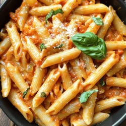 - 12 oz (340g) penne pasta - 1 tablespoon extra virgin olive oil - 1 medium onion, finely chopped - 3 cloves garlic, minced - 1 teaspoon red pepper flakes (optional) - 1 (14 oz) can crushed tomatoes - 2 cups vegetable broth - 1 cup heavy cream - 1 teaspoon dried basil - 1 teaspoon dried oregano - Salt and black pepper to taste - ½ cup Parmesan cheese (plus extra for serving) - Fresh basil leaves for garnish - Large pot - Wooden spoon - Measuring cups and spoons - Have all ingredients measured and ready before starting. - Use a pot with a good non-stick surface to prevent sticking. The ingredients play a key role in this dish. The penne pasta serves as a sturdy base. Olive oil adds richness and flavor. Chopped onions and minced garlic bring depth to your sauce. Red pepper flakes add a hint of heat, but you can skip them if you prefer mild flavors. Crushed tomatoes create a smooth, tangy sauce. Vegetable broth gives it body and enhances the tomato taste. Heavy cream makes the sauce creamy and rich. Dried basil and oregano add classic Italian herbs that elevate the dish. Salt and black pepper are important for seasoning. Finally, Parmesan cheese adds a salty, nutty flavor, while fresh basil leaves make a beautiful garnish. For equipment, a large pot is a must. A wooden spoon helps you stir without scratching your pot. Measuring cups and spoons ensure you get your ingredients right. Before you start cooking, I suggest prepping your ingredients. Chop and measure everything. This will make your cooking process smoother. Using a non-stick pot helps keep the pasta from clumping together. Enjoy the cooking journey! First, heat the extra virgin olive oil in a large pot over medium heat. Add the finely chopped onion and sauté it for about 4-5 minutes. You want the onion to become soft and translucent. Next, add the minced garlic and, if you like some heat, stir in the red pepper flakes. Cook for 1-2 minutes to let the garlic release its aroma. Be careful not to burn it. Now, pour in the crushed tomatoes, vegetable broth, and heavy cream. This mix is what makes the sauce creamy and rich. Add the dried basil and oregano for flavor. Stir everything well to combine. This step is key for an even taste throughout the dish. Increase the heat slightly until the mixture comes to a gentle simmer. Once it's simmering, add the penne pasta. Make sure it is fully submerged in the liquid. Cover the pot and let it cook for about 12-15 minutes. Stir occasionally to keep the pasta from sticking. Check for al dente pasta, where it should be firm but not hard. Remove the pot from heat and stir in the freshly grated Parmesan cheese. This makes the dish creamy and cheesy. Taste the pasta and season with salt and freshly ground black pepper as you prefer. If the sauce seems too thick, add a splash of vegetable broth or cream to adjust the consistency. Finally, serve the pasta hot, garnished with fresh basil leaves and a sprinkle of extra Parmesan cheese. Enjoy your meal! For the full recipe, check out the details above. To get a smooth sauce, use fresh cheese. Fresh cheese melts better and avoids lumps. After adding cream, taste the sauce. You might need to adjust the seasoning. A little salt or pepper can really elevate the flavors. While cooking, stir the pasta often. This keeps it from sticking together. Check the pasta for doneness one or two minutes before the time listed. You want it al dente, which means firm to the bite. Feel free to play with spices. Adding Italian seasoning gives your dish a nice twist. For a touch of brightness, add a splash of balsamic vinegar. It lifts the taste and adds depth. For the full recipe, check out the One-Pot Creamy Tomato Pasta Delight. {{image_4}} You can make your pasta heartier by adding protein. - Include cooked chicken or shrimp for more substance. - If you prefer, substitute with vegetarian options like chickpeas. Adding protein boosts flavor and nutrition. If you have leftover chicken, toss it in. Shrimp cooks quickly, so add it last. For a plant-based option, chickpeas add great texture and taste. Want a vegan version? It’s simple! - Use coconut cream instead of heavy cream. - Replace Parmesan cheese with nutritional yeast. Coconut cream gives a nice richness without dairy. Nutritional yeast adds a cheesy flavor. This keeps your dish creamy and delicious. Plus, it’s better for the planet. Change up the pasta for variety. - Experiment with fusilli, rigatoni, or gluten-free options. - Adjust cooking time depending on pasta type. Fusilli and rigatoni hold the sauce well. If you choose gluten-free pasta, follow the package instructions for timing. This keeps your dish tasty and fun! For the full recipe, check out One-Pot Creamy Tomato Pasta Delight. After you enjoy your One-Pot Creamy Tomato Pasta, store any leftovers in an airtight container. This keeps your dish fresh and tasty. For the best flavor, use it within 3-4 days. If you want to save some for later, cool the pasta completely before freezing. It can be frozen for up to 2 months. Just make sure to use a freezer-safe container to avoid freezer burn. When it’s time to eat your frozen pasta, reheat it on the stovetop. Add a splash of broth to keep it creamy. Try to avoid the microwave, as it can make the pasta dry and less tasty. - Prep time: 10 min - Cook time: 15 min - Total time: 25 min - Yes, crushed or diced canned tomatoes work well. They are easy to use and save time. Just pour them in, and you’re good to go! - Pair it with a side salad or garlic bread. A fresh salad adds crunch, while garlic bread brings warmth. Both enhance the meal. - Yes, use gluten-free pasta and check all other ingredients for gluten content. Many brands offer great gluten-free options. - Add more red pepper flakes or a dash of hot sauce while cooking. Adjust to your taste for the perfect heat level. You can make a delicious one-pot creamy tomato pasta with simple steps and key ingredients. From sautéing onions to adding fresh basil, each step builds rich flavors. Remember, adjusting seasonings and using fresh cheese make a big difference. Whether you add protein or make it vegan, this dish suits your taste. Store leftovers smartly or freeze for later. With a total prep and cook time of just 25 minutes, you have an easy meal ready fast. Enjoy your cooking journey and impress family and friends with this tasty pasta!