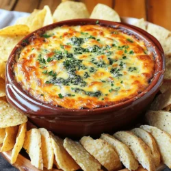 - 1 cup fresh spinach, finely chopped - 1 cup cream cheese, softened to room temperature - 1/2 cup sour cream, preferably full-fat - 1/2 cup mayonnaise, for creaminess The main ingredients form the base of your dip. Fresh spinach adds a green touch and nutrients. Cream cheese gives it a rich, creamy texture. Sour cream adds a slight tang, making it tasty. Mayonnaise boosts the creaminess and helps bind everything together. - 1/2 cup grated Parmesan cheese, for a savory kick - 1/2 cup shredded mozzarella cheese, for melty goodness - 1/2 cup crumbled feta cheese, for added tang Cheese is what makes this dip special. Parmesan adds a nutty flavor. Mozzarella brings the gooey, melty quality that everyone loves. Feta gives a burst of saltiness and tang, making each bite exciting. These three cheeses combine to create a creamy, flavorful dip. - 1 teaspoon garlic powder, for flavor depth - 1/2 teaspoon onion powder, to enhance the taste - Salt and black pepper to taste - Optional: Sliced baguette or crispy tortilla chips for serving Seasonings are key to making the dip shine. Garlic powder and onion powder add layers of flavor. Salt and black pepper enhance everything. You can serve this dip with sliced baguette or tortilla chips. They both add a nice crunch and make it fun to eat. For the full recipe, check out Cheesy Delight Spinach Dip. Preheat your oven to 350°F (175°C). This step is key for baking the dip just right. While the oven heats, pick a baking dish. A medium-sized dish works best for this recipe. In a medium bowl, start by blending these three ingredients: - 1 cup cream cheese, softened - 1/2 cup sour cream - 1/2 cup mayonnaise Mix them until smooth. A hand mixer helps a lot here. Next, fold in the cheeses and spinach: - 1/2 cup grated Parmesan cheese - 1/2 cup shredded mozzarella cheese - 1/2 cup crumbled feta cheese - 1 cup fresh spinach, finely chopped Stir in some flavor with these seasonings: - 1 teaspoon garlic powder - 1/2 teaspoon onion powder - Salt and black pepper to taste Make sure everything is well mixed. You want the spinach and cheese spread evenly. Transfer your mixture into the prepared baking dish. Spread it out so it bakes evenly. Place it in the oven and bake for 25-30 minutes. Look for a golden brown color on top. This means it’s ready! Once baked, take it out and let it cool for a few minutes. It will be hot and bubbly. Enjoy your Cheesy Delight Spinach Dip! For the full recipe, check the details above. To make your dip smooth, you need to blend well. A hand mixer works wonders here. It helps blend the cream cheese, sour cream, and mayonnaise. Start on low speed and then increase it to mix thoroughly. This will keep your dip creamy and free of lumps. Mixing is key for great flavor. After blending the base, fold in the cheeses slowly. Use a spatula to mix gently. This ensures that each bite has a bit of every cheese. Then, add the spinach and spices. Stir until everything is evenly mixed. This way, you get a taste of all the flavors in each scoop. When it’s time to serve, think about presentation. Use a nice baking dish that looks good on the table. After baking, sprinkle some chopped spinach or extra cheese on top. This adds a pop of color. Surround the dip with sliced baguette or crispy tortilla chips. This makes it easy for guests to dig in. Your dip will look as amazing as it tastes! For the full recipe, check out the Cheesy Delight Spinach Dip. {{image_4}} You can change the cheeses to suit your taste. Try using cream cheese with goat cheese for a tangy twist. If you want a lighter option, swap sour cream for Greek yogurt. Vegan cheese works well too if you avoid dairy. You can also use low-fat mayo for fewer calories. Want to spice things up? Add chopped jalapeños for heat or diced artichokes for extra flavor. A dash of hot sauce brings a nice kick too. You can try adding a teaspoon of smoked paprika for a smoky taste. Mix and match these extras to find your perfect blend. Serve the dip with more than just chips. Fresh veggies like carrots and celery provide a crunchy contrast. Try toasted pita bread for a different texture. If you like something more filling, serve with mini bagels. These options make great dippers and keep things fun. To keep your Three-Cheese Spinach Dip fresh, store it in an airtight container. This helps prevent it from drying out. Place the container in the fridge as soon as possible. The dip stays good for about 3 to 4 days in the fridge. If you want to keep it longer, consider freezing it. When you're ready to enjoy your leftover dip, reheating is key to keeping it creamy. For best results, use the oven. Preheat your oven to 350°F (175°C). Place the dip in an oven-safe dish and cover it with foil. Heat for about 15 minutes. Check if it's warm all the way through. You can also microwave it. Heat in short bursts of 30 seconds, stirring in between. This way, it stays smooth. Freezing is a great way to save your dip for later. First, let it cool completely. Then, scoop it into a freezer-safe container. Make sure to leave some room at the top, as it will expand when frozen. Seal it tightly. You can freeze the dip for about 2 to 3 months. When you're ready to eat it, thaw it in the fridge overnight. Reheat it as mentioned above to bring back its creamy goodness. Enjoy your Cheesy Delight! You can serve this dip with many tasty dippers. Here are some great ideas: - Sliced baguette - Crispy tortilla chips - Fresh vegetable sticks like carrots and celery - Soft pretzels - Crackers with nice flavors These options bring a fun mix of textures. Try different dippers to find your favorite pairing! Yes, you can prepare this dip ahead of time! Here’s how: - Mix all the ingredients as directed. - Cover the dish with plastic wrap and store it in the fridge. - It will stay fresh for about two days. When you are ready to bake, just take it out, remove the wrap, and bake as usual. Yes, you can freeze this dip! Follow these steps: - Prepare the dip as directed but do not bake it. - Place it in a freezer-safe container and seal it well. - It can freeze for up to three months. To reheat, let it thaw in the fridge overnight. Then, bake it until hot and bubbly. Enjoy your cheesy delight! For the full recipe, check out the section above. This blog post covered all you need to know about making Three-Cheese Spinach Dip. We looked at the key ingredients, step-by-step instructions, and helpful tips. You learned how to mix flavors well and make delicious variations. Don’t forget to store leftovers the right way so they stay fresh. Try different dippers at your next gathering. This dip is sure to impress your guests with its creamy goodness. Enjoy creating this tasty treat and share it with friends and family!
