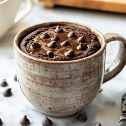 - 4 tablespoons all-purpose flour - 3 tablespoons cocoa powder - 3 tablespoons almond milk (or other plant-based milk) - 2 tablespoons maple syrup (or agave syrup) - 1 tablespoon neutral vegetable oil - 1/4 teaspoon baking powder - A pinch of salt - 2 tablespoons dairy-free chocolate chips (optional) You can easily swap out all-purpose flour. Try almond flour or oat flour for a gluten-free option. If you want a different sweetener, use agave syrup or date syrup instead of maple syrup. Both options work well and add their own unique flavor. The fun part of this mug cake is personalizing it! You can mix in nuts like walnuts or pecans for extra crunch. Dried fruit like raisins or cranberries adds a nice chew. For toppings, consider coconut whipped cream, fresh berries, or a drizzle of almond butter. These not only taste great but make your cake look beautiful too! Start by taking a microwave-safe mug. Add 4 tablespoons of all-purpose flour, 3 tablespoons of cocoa powder, 1/4 teaspoon of baking powder, and a pinch of salt. Using a fork, mix these dry ingredients well. A smooth mixture is key for a good cake texture. Check for any clumps and break them up. This helps the cake rise evenly and become fluffy. Now, pour in 3 tablespoons of almond milk, 2 tablespoons of maple syrup, and 1 tablespoon of neutral vegetable oil. Mix these wet ingredients into your dry mix. Stir until you have a smooth batter. Scrape the bottom of the mug to get all the dry bits mixed in. If you want a richer taste, add 2 tablespoons of dairy-free chocolate chips and fold them in. This adds a nice touch of chocolatey goodness. Place the mug in the microwave. Cook it on high for about 1 minute and 30 seconds. Keep an eye on it as it cooks. Check it around the 1-minute mark to avoid overflow. The cake is ready when it has risen and looks set. Let it cool for a minute before enjoying. This will help you avoid burns and let the flavors settle. Enjoy your delicious vegan chocolate mug cake straight from the mug! To make a great vegan chocolate mug cake, avoid common mistakes. Here are a few tips: - Overmixing: Stir just enough to combine. Too much mixing can make the cake tough. - Under-measuring: Use level measurements for dry ingredients. Too much flour or cocoa can ruin the cake. Measuring your ingredients accurately matters. Even a small error can change the texture. Pay close attention, and your cake will have the perfect consistency. You can easily change up your mug cake. Here are some fun ideas: - Flavor Enhancements: Add extracts like vanilla or almond. A pinch of cinnamon can also boost flavor. - Adjusting Sweetness: If you want it sweeter, add more maple syrup. For less sweetness, cut back on the syrup. Feel free to experiment with textures too. Adding more plant milk can make the cake moist. Or try less milk for a denser cake. Make your mug cake look great for serving. Here are some ideas: - Serving Ideas: Present it in a fun mug. You can even layer the batter in a clear glass for a nice view. - Extra Toppings: Top with coconut whipped cream or fresh berries. A sprinkle of cocoa powder can add a nice touch. These simple tips will impress your guests and make your mug cake a visual delight. Enjoy the process! {{image_4}} To make a gluten-free version of this vegan chocolate mug cake, you can swap all-purpose flour for almond flour or a gluten-free flour blend. These options work well in a mug cake. - Ingredient substitutions: - Replace all-purpose flour with: - Almond flour - Gluten-free all-purpose flour blend Make sure your baking powder is gluten-free too. This keeps the cake light and fluffy. You can change the flavor of your mug cake by adding different ingredients. For a mint chocolate mug cake, add a few drops of mint extract. If you like peanut butter, mix in a spoonful of peanut butter before microwaving. - Ideas for different flavor profiles: - Mint chocolate: Add mint extract. - Peanut butter: Mix in a spoonful of peanut butter. You can also add spices like cinnamon or nutmeg. These spices give a warm, cozy taste. Pair your mug cake with a nice drink or dessert. A cup of almond milk or a hot cup of coffee goes well with it. - Suggestions for drinks or side dishes: - Almond milk - Hot coffee To make it a bigger treat, you can serve it with fruit. A scoop of dairy-free ice cream on the side makes it extra special. Explore the full recipe to find the perfect balance for your taste buds! After making your vegan chocolate mug cake, you may want to save some for later. Store leftover cake in an airtight container. This keeps it fresh and moist. A simple glass jar or a plastic container works well. Avoid using a cloth or paper bag, as they let air in. To reheat your mug cake, use the microwave. Place the mug cake in the microwave for about 10 to 15 seconds. Check the cake to see if it’s warm enough. If not, heat it in short bursts. This helps keep the texture soft and the flavor rich. Avoid overheating, as this can dry it out. Yes, you can freeze the mug cake! Allow it to cool completely first. Then, wrap it tightly in plastic wrap or place it in a freezer-safe container. Be sure to label it with the date. For best taste, eat it within a month. When you want to enjoy it, take it out of the freezer. Let it thaw in the fridge overnight. If you need it fast, you can thaw it in the microwave for about 30 seconds on low power. This way, you’ll have a tasty treat ready to go! Yes, you can use an oven or stovetop. For the oven, preheat to 350°F (175°C). Pour the batter into a small oven-safe dish. Bake for 15-20 minutes. Check for doneness with a toothpick. If it comes out clean, your cake is ready! For stovetop cooking, use a steamer. Place the mug in the steamer for about 10-15 minutes. You can use any plant-based milk. Soy milk, oat milk, or coconut milk work great. Each option brings its own flavor. If you want a creamier texture, go for coconut milk. This mug cake tastes best when fresh. It can last up to two days if stored in the fridge. Cover it tightly with plastic wrap or in an airtight container. To enjoy later, warm it up in the microwave for a short time. Yes, the recipe can be nut-free. Use soy milk or oat milk instead of almond milk. Ensure that the vegetable oil you use is also nut-free. Always check labels to avoid hidden nut ingredients. You can top your mug cake with many fun options! Try coconut whipped cream for creaminess. Fresh berries add a nice tartness too. For a richer flavor, sprinkle on some extra dairy-free chocolate chips. You can also add a drizzle of chocolate or peanut butter for a treat! This blog post covered how to make a yummy vegan mug cake. We explored ingredients, cooking steps, and tips for a perfect treat. Personalizing your cake and storing leftovers were also discussed. Remember, baking is fun, and experimenting can lead to delicious results. Enjoy your mug cake creations, and share them with friends! You might find a new favorite dessert along the way.