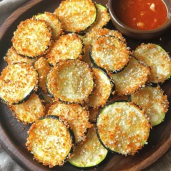 - 2 medium zucchinis - 1 cup grated Parmesan cheese - 1 cup panko breadcrumbs - 1 teaspoon garlic powder - 1 teaspoon onion powder - 1 teaspoon paprika - Salt and pepper, to taste - 2 large eggs, beaten - Cooking spray When preparing Air Fryer Parmesan Zucchini Chips, the first step is selecting the right zucchinis. I prefer medium zucchinis, as they are tender and have fewer seeds. You want them to be fresh and firm for the best results. Next, the Parmesan cheese adds a rich flavor and a crisp texture to the chips. I use grated Parmesan, as it coats the zucchini well and melts nicely during cooking. The panko breadcrumbs provide extra crunch. They are light and airy, which helps achieve that desirable crispiness. For seasoning, garlic powder, onion powder, and paprika bring out the best flavors in each bite. Don't forget to add salt and pepper to taste; they enhance every ingredient. For binding, the beaten eggs are crucial. They help the breadcrumbs stick to the zucchini slices. Finally, a light spray of cooking spray on the air fryer basket ensures nothing sticks and makes cleanup easier. To sum it up, these ingredients create a crispy and flavorful snack you’ll want to enjoy often. For the full recipe, refer to the original details shared above. - Preheat the air fryer to 400°F (200°C). - Wash and slice zucchinis into 1/4 inch rounds. - Pat dry with paper towels. Start by preheating your air fryer. This helps the chips cook evenly. While it heats, wash the zucchinis carefully. Then, slice them into rounds about 1/4 inch thick. This size ensures they cook well. After slicing, pat them dry using paper towels. Removing excess moisture is key for crispiness. - Prepare shallow bowls for egg and breadcrumb mixtures. - Combine panko breadcrumbs, Parmesan, and seasonings in one bowl. - Beat eggs in another bowl. Next, set up your breading station. Use two shallow bowls for this task. In one bowl, mix the panko breadcrumbs with grated Parmesan, garlic powder, onion powder, paprika, salt, and pepper. In the other bowl, beat the eggs. Making sure your breading station is ready helps speed up the process. - Dip zucchini slices in egg mixture. - Coat thoroughly in breadcrumb-Parmesan mixture. - Transfer to a plate. Now, it's time to bread the zucchini. Take a slice and dip it into the egg mixture. Let any extra egg drip back into the bowl. Then, coat it in the breadcrumb-Parmesan mix. Press gently to ensure it sticks well. Place each coated slice on a plate. This process creates a crunchy outer layer. - Spray air fryer basket with cooking spray. - Arrange zucchini chips in a single layer. - Specify batch cooking if needed. Once all the slices are breaded, prepare to air fry. Spray the air fryer basket lightly with cooking spray. This prevents sticking. Arrange the zucchini chips in a single layer, leaving space between them. If you have too many to fit, cook them in batches. This helps them crisp up nicely. - Air fry for 10-12 minutes. - Flip chips halfway for even crispiness. Set the timer for 10 to 12 minutes. Halfway through, flip the chips carefully. This action ensures both sides get that lovely golden color. Keep an eye on them, as cooking times can vary based on your air fryer. - Remove chips carefully using tongs. - Cool on a wire rack before serving. When the chips reach a beautiful golden brown, use tongs to remove them. Place them on a wire rack to cool. This step is important to maintain their crunch. Serve the crispy zucchini chips warm, perhaps with your favorite dipping sauces. Enjoy the flavors! For the complete dish, check the Full Recipe. To make zucchini chips crispy, start by drying the slices well. Moisture makes them soggy. Use a paper towel to pat them dry. This small step helps a lot. Always use fresh zucchinis for the best taste. Fresh ingredients give great flavor and texture. Feel free to change the flavors! Add a pinch of cayenne pepper for heat. You can also try adding Italian herbs, like oregano or basil. Use about 1/2 teaspoon for a nice touch. Experiment with different spices to find your favorite mix! These chips are great with dips! Try marinara sauce for a classic touch. Ranch dressing adds a creamy twist. Garlic aioli gives a bold flavor. You can serve them with salads for a crunchy side. They also pair well with grilled meats for a tasty meal. {{image_4}} You can easily change the flavor of your zucchini chips. Sprinkle in Italian herbs or chili flakes for a fun twist. Both add unique tastes that kick up the flavor. You can also swap out Parmesan for other cheeses like cheddar or mozzarella. Each cheese gives a fresh taste that can surprise your guests. If you want a healthier option, you can bake the zucchini chips instead of air frying. Just place them on a baking sheet and bake at 425°F for about 15-20 minutes. Another way to make it healthier is to use almond flour instead of panko breadcrumbs. This change makes the chips gluten-free while still keeping that tasty crunch. You can adapt this recipe for other veggies. For example, eggplant and yellow squash work great. Just slice them thin like the zucchini. If you want to make these chips in an oven, follow the same steps as the air fryer. Adjust the cooking time to ensure they become crispy and golden. For the full recipe, check out the details mentioned earlier in this article. Make sure your chips cool down before you store them. This step helps keep them crisp. Place the cooled chips into an airtight container. Glass or plastic containers work well. If you have a lot, you may want to layer them with parchment paper. This keeps them from sticking together. To reheat your chips, the air fryer or oven is best. Set your air fryer to 350°F (175°C). Heat them for about 3-5 minutes. If using the oven, preheat it to 350°F (175°C) and bake for 5-7 minutes. This helps them regain their crunch. Avoid the microwave, as it makes them soggy. You can freeze your zucchini chips for later. First, let them cool completely. Arrange them in a single layer on a baking sheet. Freeze them for about 1-2 hours until solid. Then, transfer them to a freezer-safe bag or container. Remove as much air as you can. To reheat, use the air fryer or oven again for best results. You can tell when your zucchini chips are done by their color and crispiness. Look for a golden brown hue. The chips should feel crunchy to the touch. Depending on your air fryer model, cooking times may vary. Some air fryers cook faster than others. Always keep an eye on them around the 10-minute mark. Yes, you can make zucchini chips in the oven. Preheat your oven to 425°F (220°C). Place the breaded zucchini slices on a baking sheet lined with parchment paper. Bake for about 20 to 25 minutes, flipping halfway through. Watch for them to turn golden brown and crisp. To season zucchini chips, try using garlic powder, onion powder, and paprika. You can also add Italian herbs like oregano or thyme for extra flavor. For a spicy kick, consider using chili flakes. Adjust the seasoning to suit your taste. Everyone has different preferences, so feel free to experiment. Using frozen zucchini is not ideal for this recipe. The texture may become soggy after freezing. If you choose to use frozen zucchini, consider thawing and draining them first. Pat them dry to remove excess moisture. This helps to maintain some crispness during cooking. Zucchini chips are tasty, easy to make, and perfect for snacking. This guide showed you the main ingredients, step-by-step instructions, and helpful tips. You learned how to prepare, store, and enjoy your chips, and even discovered fun variations. Zucchini chips can fit anyone's taste. Try adding your favorite seasonings or dipping sauces. Enjoy your crisp, healthy snack, and remember to share your results with friends!