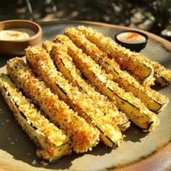 - 2 medium zucchinis - 1 cup panko breadcrumbs - ½ cup finely grated Parmesan cheese - 2 large eggs - Garlic powder - Onion powder - Paprika - Salt - Pepper To make crispy zucchini fries, you need fresh zucchinis. Choose ones that feel firm. The panko breadcrumbs give a great crunch. They are light and airy, perfect for frying. Parmesan cheese adds a nutty flavor. It also helps the coating stick to the fries. You will need two eggs for the egg wash. This step helps the breadcrumbs stick better. Garlic powder and onion powder add depth. Paprika gives a nice smokiness. Adjust salt and pepper to your taste. - Herbs and spices for extra flavor - Various dipping sauces Feel free to play with herbs. You can use dried thyme, basil, or oregano for a twist. Dipping sauces also add fun. Try ranch, marinara, or a spicy mayo. Each sauce can change the way you enjoy your fries. For the full recipe, check the detailed instructions above. First, you need to cut the zucchinis into fry shapes. Aim for long, thin strips. This helps them cook evenly. Next, set up your workstations. You’ll need a clean area for cutting, one for coating, and a baking sheet ready for the fries. Now, let's prepare the egg wash. In a bowl, beat the two eggs until they are mixed well. This will help the crumbs stick better. Next, mix your breadcrumb coating. In another bowl, combine the panko breadcrumbs, grated Parmesan cheese, garlic powder, onion powder, paprika, salt, and pepper. Stir this mix until everything is evenly blended. Before baking, preheat your oven to 425°F (220°C). Line a baking sheet with parchment paper to prevent sticking. Once your oven is hot, arrange the coated fries on the sheet. Place them in a single layer, making sure they do not overlap. This ensures they cook properly. Lightly spray the tops with olive oil for that golden finish. Bake the fries for 20-25 minutes. Remember to turn them halfway for even cooking. They should be golden brown and crispy when done. Enjoy them fresh out of the oven with your favorite dipping sauce! To get the best crunch from your zucchini fries, use panko breadcrumbs. Panko is lighter and airier than regular breadcrumbs, which helps them crisp up nicely. Here’s how to ensure even cooking: - Cut evenly: Make sure to cut the zucchinis into uniform fry shapes. This allows them to cook at the same rate. - Don’t overcrowd: When placing the fries on the baking sheet, space them out. Overlapping them traps moisture and makes them soggy. - Flip halfway through: Turning the fries halfway during cooking helps them brown evenly on all sides. When serving your crispy zucchini fries, presentation matters. Here are some ideas to make your dish pop: - Use a colorful plate: Choose a plate that contrasts with the golden color of the fries. This makes them stand out. - Arrange in a stack: Stack the fries in a small pile for a fun look. You can also place them in a cone-shaped paper holder for a casual vibe. Pair your fries with favorite dipping sauces. Ranch, marinara, or spicy aioli all work great. Dipping not only adds flavor but also makes eating more fun. You can find the full recipe for making these tasty bites and impress your family or guests. {{image_4}} You can switch up the cheese in this recipe. Try using mozzarella for a gooey, stretchy bite. Alternatively, go with cheddar for a sharp taste. You could even mix a few kinds for a fun twist. If you need gluten-free options, use crushed gluten-free crackers instead of panko breadcrumbs. You can also try almond flour for a nutty flavor. Each option gives a new texture and taste. Want to add some spice? Try adding cayenne pepper or chili powder to the breadcrumb mix. This gives your fries a nice kick. You can also add Italian seasoning for a herbaceous taste. Fresh herbs can make a big difference, too. Chop some parsley or basil and mix it into the breadcrumbs. This not only adds flavor but also makes your dish look beautiful. You can really make these fries your own! To keep your crispy zucchini fries fresh, cool them completely before storing. This step helps prevent moisture buildup, which can lead to sogginess. Place the fries in an airtight container. This method keeps them from drying out or absorbing odors from other foods. When it’s time to enjoy your leftover fries, reheat them in the oven. Set your oven to 375°F (190°C). This temperature helps restore their crunch. Spread the fries in a single layer on a baking sheet. Bake for about 10-15 minutes until they are warm and crispy again. Avoid using the microwave, as it can make them soggy. Enjoy your crispy zucchini fries just like they were fresh! For the full recipe, check the section above. To keep zucchini fries crispy, start with the right zucchini. Choose firm zucchinis. Look for those that feel heavy for their size. Avoid soft or overly large zucchinis, as they can be watery. Cut the zucchini into even fry shapes. This helps them cook evenly and reduces sogginess. After cutting, sprinkle them lightly with salt. Let them sit for about 10 minutes. This draws out extra moisture. Pat them dry with a paper towel before coating. This step is key to achieving that perfect crunch. Yes, you can fry zucchini fries! Frying gives them a different texture and taste. To fry, heat oil in a pan over medium heat. Dip the coated fries in hot oil, cooking in batches. Fry until golden, about 2-3 minutes per side. However, frying adds more fat and calories. If you want a lighter option, stick to baking. Baking still gives you crispy, flavorful fries. Zucchini fries are versatile and pair well with many dips. Here are some favorites: - Ranch dressing - A classic and creamy choice. - Marinara sauce - A tangy option for a fun twist. - Garlic aioli - Adds a rich, garlicky flavor. - Honey mustard - A sweet and tangy dip that complements the fries. Feel free to get creative! You can mix dips or try new flavors. Enjoy your crispy zucchini fries with a tasty sauce for the best experience. For the complete dish, check out the Full Recipe. This post covered how to make crispy zucchini fries. We talked about essential ingredients, like zucchini and panko. You learned step-by-step instructions for coating and baking. I shared tips for crispiness and how to store leftovers. In closing, these fries are fun to make and eat. You can add your own twist with spices or sauces. With simple steps, you'll create a tasty snack everyone will love. Enjoy your cooking!
