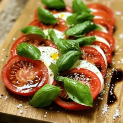 - Types of tomatoes to use: I recommend ripe heirloom or vine-ripened tomatoes. They are sweet and juicy. You want tomatoes that feel firm but not hard. - Recommended mozzarella options: Use fresh mozzarella for the best taste. Burrata is also a great choice if you want creaminess. - Importance of fresh basil: Fresh basil adds a fragrant touch. Look for vibrant green leaves. It elevates the salad’s flavor and aroma. - Advantages of high-quality extra virgin olive oil: High-quality extra virgin olive oil enhances the salad’s richness. It brings out the flavors of the tomatoes and cheese. - Selecting the right balsamic glaze: Choose a thick, sweet balsamic glaze. It should not be too vinegary. A good glaze adds a nice balance to the salad. - Seasoning tips for enhanced flavor: Use fresh cracked black pepper and salt. They bring out the natural flavors of the ingredients. Don't skip this step for a tasty salad! You can find the Caprese Delight Salad recipe here. This recipe serves four people. Each serving has about 200 calories. It offers a fresh taste and healthy nutrients. Enjoy the vibrant colors and flavors! First, wash your tomatoes and fresh basil leaves. Rinse them under cool water. This step helps remove dirt and any unwanted residues. After washing, gently pat them dry with a clean kitchen towel. Next, slice the tomatoes and mozzarella into 1/4-inch thick rounds. A sharp knife works best for this. Try to keep the slices even. This helps everything look nice and makes the salad easier to eat. Now comes the fun part—assembling the salad! Use a large, flat platter or a rustic wooden board for serving. Start by laying down your tomato and mozzarella slices in an alternating pattern. You can overlap them slightly. This creates a colorful spiral or circular design that is pleasing to the eye. As you arrange the slices, tuck fresh basil leaves in between. This adds great flavor and a beautiful look. The green basil contrasts nicely with the red tomatoes and white mozzarella. In a small bowl, mix balsamic glaze with high-quality extra virgin olive oil. Use a whisk or a fork to blend them well. You want a smooth mixture that combines the flavors. When it's ready, carefully drizzle this dressing over your salad. Make sure to cover all the slices evenly. This way, every bite bursts with flavor. Finally, sprinkle a bit of salt and freshly cracked black pepper on top. This enhances the flavors. Let the salad sit for about 5 minutes before serving. This brief wait lets the flavors mix together nicely. For the full recipe, check out the Caprese Delight Salad section. Enjoy this easy and delightful dish! When making a fresh Caprese salad, choose ripe, juicy tomatoes. Look for tomatoes that feel heavy for their size. The skin should be smooth and slightly shiny. A good tomato has a sweet aroma, especially around the stem. For mozzarella, fresh is best. Select mozzarella that is creamy and soft. It should feel slightly springy to the touch. Avoid any cheese that looks dry or has a rubbery texture. Basil is key for flavor. Pick vibrant green leaves without brown spots. Store basil in a jar of water, like a bouquet. Cover it with a plastic bag to keep it fresh longer. Caprese salad pairs well with many dishes. Serve it as a side with grilled meats or seafood. It also works great as a starter with crusty bread. For presentation, layer the salad on a large platter. Drizzle the dressing artfully over the top. Add a few whole basil leaves for a pop of color. You can also sprinkle some coarse sea salt for texture. To boost the flavors, consider adding a pinch of sea salt and fresh cracked black pepper. These spices enhance the taste of the tomatoes and cheese. You can also mix in olives for a briny kick. Sliced avocados add creaminess and richness. Try adding roasted peppers for a unique twist. For more details, check out the Full Recipe for Caprese Delight Salad. {{image_4}} Caprese salad shines with many regional flavors. You can explore Mediterranean influences by adding ingredients like olives or sun-dried tomatoes. These additions bring a unique twist to the dish, enhancing its flavor and texture. You can also try different cheeses. Instead of mozzarella, use burrata for a creamy, rich taste. Goat cheese can add a tangy kick, while feta brings a salty depth. If you're vegan, there are great options for mozzarella. Look for plant-based mozzarella made from nuts or soy. These choices melt well and maintain the classic Caprese taste. For gluten-free needs, this salad is already safe. Just avoid any gluten-containing bread or crackers on the side. Fresh Caprese salad can change with the seasons. In summer, add juicy heirloom tomatoes for vibrant color and taste. In fall, roasted squash or pumpkin seeds can give a warm flavor. You can also use seasonal vegetables like asparagus in spring. The key is to adjust based on what is fresh and available. To store leftovers, place the salad in an airtight container. This helps keep it fresh. You can store it in the fridge for up to two days. The tomatoes and mozzarella taste best when fresh, but they will hold up. If you prep the ingredients separately, they can last longer. Sliced tomatoes can stay fresh for three days, and mozzarella can last up to a week. Caprese salad is best served cold, so reheating isn't needed. If you want to refresh the flavor, add a splash of balsamic glaze. This will lift the taste. Enjoying it cold keeps the ingredients crisp and tasty. Serve your salad cold or at room temperature for the best flavor. If you take it out of the fridge, let it sit for about 10 minutes before serving. This small wait helps the flavors blend. A cooler salad feels refreshing, especially on a hot day. Enjoy your Caprese Delight Salad as a light meal or appetizer! Fresh Caprese Salad tastes best when served right away. If you have leftovers, store them in the fridge. They can last about one day. Make sure to keep it in an airtight container. This keeps the flavors fresh. For best taste, eat it soon after making. You can prepare some parts in advance. Slice the tomatoes and cheese, then store them separately. Wait to add the basil until right before serving. If you dress the salad early, it may get soggy. Aim to dress it just before serving for the best taste and texture. Use ripe tomatoes for the best flavor. Heirloom tomatoes are a great choice. They have a rich taste and nice colors. Roma tomatoes are firm and juicy too. Cherry tomatoes can add sweetness and fun size. Each type gives a different taste to your salad. You can add proteins to make it heartier. Grilled chicken or shrimp works well. For a vegetarian option, try chickpeas or white beans. You can also add nuts, like pine nuts or walnuts. This adds crunch and more flavor. Get creative and make it your own! In this post, we covered the essentials for a perfect Caprese salad. We discussed choosing fresh tomatoes, mozzarella, and basil for the best flavor. I shared tips on pantry must-haves like high-quality olive oil and balsamic glaze. The step-by-step guide helps you prepare, assemble, and dress the salad simply. Remember to adjust for dietary needs and enjoy seasonally. With these tips, you can make a delicious salad that impresses everyone. Keep experimenting and enjoy the fresh taste of each ingredient.