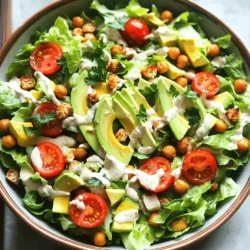 To create a delicious Vegan Caesar Salad, gather these key ingredients: - 1 large head of romaine lettuce, thoroughly chopped - 1 cup cherry tomatoes, beautifully halved - 1 ripe avocado, delicately sliced - 1 cup chickpeas, roasted to crispy perfection - ½ cup whole grain croutons for added texture - ¼ cup nutritional yeast for a cheesy flavor - 2 tablespoons tahini for creaminess - 2 tablespoons fresh lemon juice for brightness - 1 tablespoon Dijon mustard for a kick - 1 garlic clove, finely minced - Salt and pepper to taste - Fresh parsley, roughly chopped (for garnish) These ingredients make the salad vibrant and full of flavor. The romaine lettuce serves as a crisp base. The cherry tomatoes add sweetness, while avocado gives it a creamy touch. Roasted chickpeas not only provide crunch but also protein. Nutritional yeast gives a cheesy taste without dairy, making it perfect for a vegan dish. The dressing combines tahini, lemon juice, Dijon mustard, garlic, and nutritional yeast. This mix creates a rich and tangy flavor that ties all the salad components together. You can find the full recipe [here](#). When you gather all these fresh ingredients, you set the stage for a tasty and healthy meal. Enjoy the process of prepping and assembling your Vegan Caesar Salad! Start by taking a small bowl. Add tahini, fresh lemon juice, Dijon mustard, and minced garlic. Add nutritional yeast for a cheesy flavor. Whisk them together until smooth and creamy. If the dressing feels thick, add water a little at a time. This helps you reach the right consistency. Taste your dressing and adjust salt and pepper to your liking. Next, preheat your oven to 400°F (200°C). Drain and rinse your chickpeas well. Spread them out on a baking sheet. Drizzle with olive oil and season with salt and pepper. Roast them in the oven for about 20-25 minutes. Shake the pan halfway through for even cooking. You want them crispy and golden brown, which adds a nice crunch to your salad. Now it’s time to put it all together. In a large salad bowl, add the chopped romaine lettuce, halved cherry tomatoes, and sliced avocado. Drizzle your prepared dressing over the salad ingredients. Use salad tongs or two large spoons to gently toss everything together. Make sure all the ingredients are coated in that creamy dressing. For the final touch, sprinkle the crispy roasted chickpeas and whole grain croutons on top. This adds extra crunch and protein. To elevate your dish, sprinkle some chopped fresh parsley for color and flavor. Enjoy your Vegan Caesar Salad as a fresh delight! If you want to explore more, check out the Full Recipe. When you make a Vegan Caesar Salad, fresh ingredients are key. Here’s how to select the best: - Romaine Lettuce: Look for crisp leaves with a bright green color. Avoid any that look wilted or brown. - Cherry Tomatoes: Pick tomatoes that are firm and shiny. They should feel heavy for their size. - Avocado: Choose avocados that are slightly soft, but not mushy. Check if they have a nice green color inside. Adjusting the seasoning can make your salad shine. Here are some tips to get it just right: - Salt and Pepper: Start with a pinch of salt and a few cracks of pepper. You can always add more. - Dressing: Taste the dressing before adding it to the salad. If it needs more flavor, add a dash more lemon juice or mustard. You can mix up your Vegan Caesar Salad by adding other veggies. Here are some ideas: - Cucumber: Sliced cucumber adds crunch and freshness. - Bell Peppers: Diced bell peppers bring color and sweetness. If you want to switch out chickpeas, try these: - Tofu: Firm tofu, cubed and roasted, gives a nice texture. - Edamame: Add shelled edamame for a protein boost and a pop of green. How you serve your salad can impress your guests. Here are some creative ideas: - Large Bowl: Serve the salad in a big, beautiful bowl for family-style dining. - Individual Plates: Plate the salad in single servings for a more elegant touch. To enhance the visual appeal, consider these garnishes: - Extra Avocado: Place a few slices around the edge of the bowl. - Nutritional Yeast: A light sprinkle on top adds a nice finishing touch and extra flavor. For the full recipe, check out the Chic Vegan Caesar Salad 🥗. {{image_4}} To keep your Vegan Caesar Salad fresh, store it in an airtight container. This helps prevent any unwanted moisture. If you want the best taste, separate the dressing from the salad. The lettuce can wilt if it sits in the dressing too long. Place the dressing in a small jar or container. This way, you can mix it in just before you eat. In the fridge, the salad will last about 3 days. After that, it may lose its crunch. Always check for signs of spoilage. Look for brown or slimy lettuce. If the salad smells off or has a strange texture, it’s best to toss it. Keeping an eye on freshness ensures you enjoy the best flavors. If you want to extend shelf life, consider preparing ingredients separately. This keeps everything tasting great longer. You can use several alternatives to mimic that cheesy flavor. Some good options include: - Grated vegan cheese - Ground sunflower seeds - Parmesan-style nut cheese To boost flavor, consider these seasonings: - Smoked paprika for a smoky touch - Garlic powder for extra depth - Lemon zest for brightness These substitutes help maintain a delicious taste in your Vegan Caesar Salad. Yes, you can easily adapt this recipe to be gluten-free. Here are some suggestions: - Use gluten-free bread to make croutons. - Check the Dijon mustard label to ensure it is gluten-free. You can also use tamari instead of soy sauce in dressings for a gluten-free option. Absolutely! This salad is great for meal prep. Here are some tips: - Prepare the dressing and store it separately. - Keep the lettuce, tomatoes, and avocado in airtight containers to stay fresh. To maintain the salad's crunch, add toppings just before serving. This way, every bite remains tasty and crisp. This Vegan Caesar Salad is a fresh delight. It uses simple ingredients that pack a big punch. Here’s a closer look at the key ingredients and their benefits: - Romaine lettuce: Crunchy and full of fiber, it adds a great base. - Cherry tomatoes: Sweet and juicy, they bring color and vitamins. - Avocado: Creamy and rich in healthy fats, it adds smoothness. - Roasted chickpeas: Packed with protein, they provide crunch and satisfaction. - Whole grain croutons: They add texture and a hearty feel to the salad. - Nutritional yeast: This gives a cheesy flavor while being vegan. - Tahini: Creamy and nutty, it adds richness to the dressing. - Lemon juice: Brightens the dish and adds a zesty taste. - Dijon mustard: Adds a tangy kick that enhances flavor. - Garlic: A must for depth, it brings warmth and aroma. - Fresh parsley: Used for garnish, it adds a pop of color and freshness. In terms of nutrition, this salad is a powerhouse. Each serving has around 300 calories. You get healthy fats from avocado, protein from chickpeas, and vitamins from veggies. This salad serves four and is perfect for sharing or meal prep. To learn more about vegan cooking, check out links to nutritional information and video tutorials. Websites like Forks Over Knives and Minimalist Baker offer great tips. You can also find the best practices for vegan cooking techniques online. These resources will help you explore more about plant-based meals and how to make them shine. This blog post highlighted how to create a tasty Vegan Caesar Salad. We explored key ingredients, from fresh romaine to crispy roasted chickpeas. We walked through making a creamy dressing and assembling the salad. Don't forget to try different veggies or substitutes for a fresh twist. Store leftovers smartly to keep them fresh. With these steps, you can enjoy a delightful, healthy meal anytime. Eating well can be simple and fun!