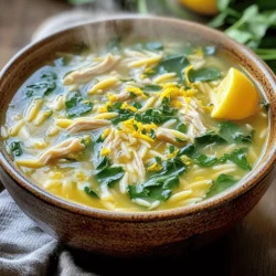 To make this One-Pot Lemon Chicken Orzo Soup, you will need: - 1 tablespoon olive oil - 1 medium onion, diced - 2 cloves garlic, minced - 3 medium carrots, sliced into rounds - 2 celery stalks, diced - 1 pound boneless, skinless chicken breasts - 6 cups chicken broth (homemade or low-sodium) - 1 cup orzo pasta - 1 tablespoon fresh thyme leaves (or 1 teaspoon dried thyme) - 1 bay leaf - Juice of 1 large lemon - Salt and freshly ground black pepper to taste - 2 cups fresh spinach, roughly chopped - Zest of 1 lemon - Chopped fresh parsley for garnish If you don't have certain items, here are some easy swaps: - Chicken: Use rotisserie chicken for quicker prep. - Broth: Vegetable broth works well for a lighter flavor. - Orzo: Substitute with any small pasta, like ditalini or couscous. - Spinach: Kale or Swiss chard can replace spinach. - Thyme: Oregano or basil gives a nice twist if you lack thyme. To make this soup, gather these tools: - Large pot or Dutch oven - Wooden spoon for stirring - Chef's knife for chopping - Cutting board for prep - Measuring cups and spoons for accuracy This One-Pot Lemon Chicken Orzo Soup is not just easy to make; it’s also a dish that brings comfort and joy. You can find the full recipe in the main article. Enjoy cooking! To make One-Pot Lemon Chicken Orzo Soup, start by heating olive oil in a large pot over medium heat. Add diced onion and cook for about 3-4 minutes. You want the onion soft and fragrant. Next, stir in minced garlic, sliced carrots, and diced celery. Cook this mix for another 5 minutes. The veggies should get a bit tender. Now, season your chicken breasts with salt and pepper. Place them in the pot with the veggies. Pour in the chicken broth and add fresh thyme and a bay leaf. Bring it all to a boil. Once boiling, lower the heat to a gentle simmer. Cover and let it cook for 15-20 minutes. The chicken should be fully cooked by now. After that, carefully take the chicken out and shred it. You can use two forks for this. Return the shredded chicken back into the pot. Then, add orzo pasta and let it simmer for 8-10 minutes. Stir it to keep it from sticking. Once the orzo is tender, add chopped spinach, lemon juice, and lemon zest. Stir until the spinach wilts and mixes in. Taste and adjust the seasoning as you like. Finally, don’t forget to remove the bay leaf before serving. To ensure your chicken stays juicy, avoid overcooking it. Cooking it just until it’s no longer pink is key. If you have a meat thermometer, aim for an internal temperature of 165°F. You can also brine the chicken in salt water for an hour before cooking. This helps to lock in moisture. Serve your soup in warm bowls for comfort. I recommend garnishing with fresh parsley and a lemon wedge. This adds a nice pop of color and flavor. Pair it with crusty bread to soak up all the tasty broth. For more flavor, you can sprinkle some extra thyme on top. Check out the [Full Recipe] for more details! One common mistake is overcooking the orzo. Keep an eye on it while it cooks. It should be tender but not mushy. Another mistake is not seasoning enough. Taste the soup often and add salt or pepper as needed. Lastly, avoid skipping the lemon juice. It brightens the dish and adds zest. To boost flavor, use homemade chicken broth if you can. It adds depth that store-bought broth might lack. Fresh herbs like thyme and parsley also make a big difference. You can add a pinch of red pepper flakes for some heat. A splash of white wine before adding the broth can also enhance the taste. If you want a thicker soup, try adding more orzo. It absorbs liquid as it cooks. You can also blend a small amount of the soup and stir it back in. This creates a creamy texture without adding cream. Lastly, cooking the soup longer helps reduce the liquid if you prefer a heartier dish. For the full recipe, check out the details above! {{image_4}} You can easily boost the health and flavor of your soup by adding more vegetables. Consider using: - Zucchini, diced - Bell peppers, chopped - Green beans, trimmed and cut - Peas, fresh or frozen These veggies add color, taste, and nutrients. Just toss them into the pot when you add the carrots and celery. They will cook down nicely and blend with the soup. If you want to change the protein, there are many tasty options. Try: - Cooked shredded rotisserie chicken - Diced turkey breast - Tofu, cubed and sautéed - Chickpeas, canned and drained Each option gives a different flavor and texture. If using cooked chicken or turkey, add it in the last few minutes of cooking. For tofu or chickpeas, add them when you add the orzo. To make this soup gluten-free, swap the orzo for a gluten-free pasta. There are many brands available. You can also use: - Quinoa - Rice These options work well in soup. If using rice, add it early in the cooking process so it cooks through. For quinoa, add it along with the orzo. This keeps your soup both tasty and gluten-free. For the full recipe, refer to the earlier section. After you enjoy your One-Pot Lemon Chicken Orzo Soup, let it cool first. Pour any leftovers into an airtight container. Store it in the fridge for up to three days. Make sure to label the container with the date. This way, you know when to eat it. You can freeze this soup for longer storage. Use freezer-safe containers or bags. Leave some space at the top, as the soup will expand as it freezes. It stays good for about three months in the freezer. To avoid freezer burn, make sure the containers are sealed tightly. When it’s time to eat your soup again, thaw it overnight in the fridge if frozen. You can reheat it on the stove over low heat. Stir it often to heat it evenly. If the soup seems too thick, add a splash of broth or water. You want it to be just right! For the best taste, enjoy it within a few days after reheating. For the full recipe, check here. You can use many herbs in this soup. Fresh parsley adds a nice touch. Dill works well for a fresh flavor. Oregano gives a warm taste. Basil can also add a sweet note. If you like a punch, try rosemary. Just remember to use less if it’s dried. Yes, you can prepare this soup ahead of time. Make it a day before serving. Store it in the fridge once it cools. The flavors will deepen overnight. Just add the fresh spinach and lemon right before serving. This keeps them bright and fresh. To make it creamy, add some dairy. Heavy cream or half-and-half works great. Stir in about half a cup near the end of cooking. For a lighter option, try Greek yogurt. Add a few spoonfuls just before serving for a tangy twist. This soup is quite healthy. It has lean chicken for protein. The veggies provide fiber and vitamins. Spinach adds iron and nutrients. Using low-sodium broth keeps sodium in check. Pair it with whole-grain bread for a balanced meal. You can feel good serving this dish! For the complete recipe, check out the Full Recipe. This blog gave you a complete guide to making lemon chicken orzo soup. We covered the key ingredients, helpful substitutions, and tools to make cooking easy. You learned about step-by-step cooking methods and how to avoid common mistakes. We also discussed tasty variations and storage tips for leftovers. Finally, I answered your most common questions. Remember, cooking should be fun and flavorful. Use this guide to enjoy your soup adventure!