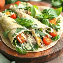 To make easy Chicken Caesar Salad Wraps, gather these important ingredients: - 2 cups cooked chicken breast, either shredded or diced - 1 cup romaine lettuce, chopped into bite-sized pieces - 1/2 cup cherry tomatoes, halved for a pop of color - 1/4 cup freshly grated Parmesan cheese for richness - 1/4 cup creamy Caesar dressing for that classic flavor - 4 large whole wheat tortillas for a nutritious wrap - Salt and pepper to taste - Optional: freshly chopped basil or parsley for a fragrant garnish Choosing the right ingredients can make your Chicken Caesar Salad Wraps shine. Use freshly cooked chicken for the best taste. Rotisserie chicken works great too. It is juicy and saves time. For the lettuce, fresh romaine adds crunch. You can also mix in some spinach for extra nutrients. When selecting cherry tomatoes, look for bright, firm ones. They should burst with flavor when you bite into them. Freshly grated Parmesan cheese gives a creamy, rich taste. Avoid pre-grated cheese; it often lacks flavor. Use high-quality Caesar dressing for the best results. You can even make your own for a unique touch. You can swap ingredients if you need to. If you don’t have chicken, try turkey or even grilled shrimp. They both work well in wraps. For a vegetarian option, use chickpeas or tofu. Just make sure to season them well. If you can’t find romaine, any crunchy lettuce, like iceberg or green leaf, works. You can also add other veggies, like cucumbers or bell peppers, for variety. For the dressing, if you want a lighter version, use yogurt-based Caesar dressing. It's just as tasty but cuts down on calories. If you like a kick, add a bit of hot sauce to the mix. By using these tips, you can make this Chicken Caesar Salad Wraps recipe fit your taste and what you have on hand. For the complete recipe, check out the Full Recipe section. 1. Mix the ingredients: In a large bowl, add 2 cups of cooked chicken. You can use either shredded or diced chicken. Then, add 1 cup of chopped romaine lettuce, 1/2 cup of halved cherry tomatoes, and 1/4 cup of freshly grated Parmesan cheese. Stir gently until everything is well mixed. 2. Add the dressing: Drizzle 1/4 cup of creamy Caesar dressing over the chicken mixture. Toss gently to coat each piece evenly. You can add salt and pepper to taste. 3. Prepare the tortillas: Take one whole wheat tortilla and lay it flat on a clean surface. Spoon a good amount of the chicken Caesar salad mixture into the center. 4. Wrap it up: Fold the sides of the tortilla over the filling. Then, start rolling from the bottom up. Make sure to roll tightly but gently so the filling stays inside. Repeat this for the rest of the tortillas. 5. Slice and serve: Cut each wrap in half diagonally. This shows off the colorful filling. Place the wraps on a serving platter. You can garnish with freshly chopped basil or parsley for extra flavor. - Step 1: The bowl should be colorful with all ingredients mixed well. - Step 2: The dressing should coat all ingredients, making them look shiny. - Step 3: The tortilla should have a generous portion of filling in the center. - Step 4: The wrap should look tight and secure, with no filling spilling out. - Step 5: The sliced wrap should show the vibrant colors of the salad inside. - Overfilling: Don’t add too much filling to the tortilla. It makes rolling hard. - Skipping seasoning: Always taste and adjust the seasoning with salt and pepper. This makes a big difference. - Not mixing well: Be sure all ingredients blend nicely with the dressing. This ensures every bite is tasty. - Using stale tortillas: Fresh tortillas wrap better and taste great. Avoid old or dry tortillas. - Cutting before serving: Always slice the wraps just before serving. This keeps them fresh and appealing. For a complete recipe, check out the Full Recipe. For the best flavor, use fresh ingredients. Fresh romaine lettuce adds crispness. Choose ripe cherry tomatoes for sweetness. The Parmesan cheese should be freshly grated for a rich taste. You can also add a squeeze of lemon juice for a bright kick. If you want more crunch, toss in some croutons right before serving. They add texture and fun! Meal prepping makes life easier. You can make the chicken Caesar salad mixture and store it in the fridge. Keep the tortillas separate until you’re ready to eat. This keeps the wraps fresh and prevents sogginess. You can also pack the salad in small containers. Just add the dressing when you’re ready to eat for the best taste. Serve these wraps with a side of fruit for a balanced meal. Fresh fruit like grapes or apple slices adds sweetness. You could also pair them with a light soup. A minestrone or vegetable soup works well. For drinks, try iced tea or lemonade. They are refreshing and complement the wraps nicely. For an extra touch, serve with a small bowl of Caesar dressing for dipping. {{image_4}} You can swap the chicken for many tasty proteins. Turkey works great and keeps it light. Shrimp adds a nice twist with its sweet flavor. If you want beef, grilled steak strips can be a hearty choice. For something different, try sliced tofu, which soaks up flavors well. Each of these options changes the taste and feel of the wrap, making it unique every time. While Caesar dressing shines in this recipe, you can try others. Ranch dressing brings a creamy and cool vibe. Honey mustard adds a sweet and tangy kick. For a spicy option, use sriracha mayo for heat. If you love a fresh taste, a lemon vinaigrette brightens up the wrap. Experimenting with different dressings can turn this meal into a new favorite. You can easily make this wrap vegetarian or vegan. For a vegetarian option, replace chicken with grilled veggies like zucchini or bell peppers. If you want a vegan wrap, use chickpeas or black beans as your protein. Swap Caesar dressing for a vegan ranch or tahini sauce. Add avocado for creaminess and keep it filling. These changes create a delicious meal that everyone can enjoy. For the full recipe, check out the Savory Chicken Caesar Salad Wraps. To keep your Chicken Caesar Salad Wraps fresh, wrap them tightly in plastic wrap or foil. This helps avoid air exposure. Store them in an airtight container in the fridge. If you want to freeze them, use freezer-safe bags. This way, they last longer without losing taste or texture. When you want to eat your wraps again, heat them in a skillet over medium heat. This warms them up and keeps them crisp. Heat each side for about two to three minutes. You can also use a microwave. Place the wrap on a microwave-safe plate. Heat it for about 30 seconds to one minute. Check if it's warm enough before eating. It is important to know how long to keep leftovers. If your wraps have been in the fridge for more than three days, it’s best to throw them away. Also, if they smell odd or look slimy, discard them. Always trust your senses to avoid eating spoiled food. Yes, making Chicken Caesar Salad Wraps is very simple. The whole process takes just 15 minutes. You only need to mix a few ingredients and wrap them up. The steps are clear and easy to follow. Even new cooks can do it! Absolutely! Leftover chicken works great in this recipe. You can use rotisserie chicken or any cooked chicken you have. This not only saves time but also reduces waste. Just make sure to shred or dice it before mixing with the salad. These wraps pair well with many sides. You can serve them with a light soup or a fresh fruit salad. For a crunchy side, try carrot sticks or cucumber slices. If you want something warm, baked sweet potato fries are a great choice. For the full recipe, check out the detailed instructions above. In this blog post, we explored ingredients, steps, and tips for Chicken Caesar Salad Wraps. We discussed the best flavors, how to avoid common mistakes, and ways to prep and serve. Remember that variations exist, from proteins to dressings, and meal prep plays a key role. Proper storage helps keep your wraps fresh, so follow those guidelines. Overall, making these wraps can be easy and fun. You’ll enjoy great meals without stress. Dive into this tasty adventure and impress yourself with your skills!