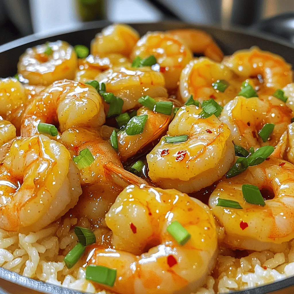 - 1 pound large shrimp, peeled and deveined - 1/4 cup honey - 3 cloves garlic, finely minced - 2 tablespoons soy sauce - 1 tablespoon extra virgin olive oil - 1 tablespoon cornstarch (for thicker sauce) - 1/2 teaspoon red pepper flakes (for a touch of heat) - Salt and freshly ground black pepper to taste - 2 green onions, for garnish - Cooked rice or quinoa, for serving When I prepare this honey garlic shrimp skillet, I focus on the main ingredients first. Fresh large shrimp, honey, and garlic are key. The shrimp must be peeled and deveined. This makes for a cleaner dish and a better bite. Honey adds sweetness and richness. It balances the strength of garlic. Minced garlic gives the dish a fragrant aroma. Soy sauce adds depth and umami. I use extra virgin olive oil for cooking because it has a nice flavor. If you want a thicker sauce, add cornstarch. This makes the sauce cling to the shrimp better. For some heat, a pinch of red pepper flakes does the trick. I like to season with salt and black pepper to enhance the taste. Garnishing with green onions adds a fresh touch. Finally, serve this dish with cooked rice or quinoa. The grains soak up all the tasty sauce. You can find the full recipe in the article to try for yourself! First, grab a medium bowl. In this bowl, combine the following ingredients: - 1/4 cup honey - 3 cloves garlic, finely minced - 2 tablespoons soy sauce - 1/2 teaspoon red pepper flakes (optional) If you want a thicker sauce, you can also add: - 1 tablespoon cornstarch Whisk all these ingredients together until they are smooth and well mixed. This sauce will bring great flavor to the shrimp. Now, take a large skillet and heat: - 1 tablespoon extra virgin olive oil Set the heat to medium-high. Wait until the oil shimmers, then add: - 1 pound large shrimp, peeled and deveined Make sure to place the shrimp in a single layer. This helps them cook evenly. Season them with salt and freshly ground black pepper to taste. Cook the shrimp for about 2-3 minutes. Flip them halfway through cooking to ensure they turn pink and opaque. After the shrimp are cooked, pour the honey garlic sauce over them in the skillet. Gently toss the shrimp in the sauce to make sure they are well coated. Let the sauce simmer for 2-3 minutes. This will help the sauce thicken and cling to the shrimp. When it's done, remove the skillet from the heat. For a fresh finish, garnish the shrimp with: - 2 green onions, finely chopped Serve the honey garlic shrimp over a bed of cooked rice or quinoa. The grains will soak up the tasty sauce. Enjoy your meal! For the full recipe, check the details above. To make the best honey garlic shrimp, avoid overcrowding the pan. When shrimp sit too close together, they cook unevenly. Cook them in a single layer for even heat. Adjust your cooking time based on the shrimp size. Larger shrimp may need a minute or two more, while smaller shrimp will cook faster. If you want a thicker honey garlic sauce, use cornstarch. Mix it with a little water before adding it to the pan. Let the sauce simmer for a few minutes. This process enhances the flavor and helps it thicken perfectly. Garnish your dish to impress! Add sesame seeds for a nice crunch. Lime wedges add zest and color, making the dish pop. These small touches can elevate your meal's look and taste. For the full recipe, check the earlier section. {{image_4}} You can make your honey garlic shrimp even tastier. - Add ginger for an extra zing. A small amount of fresh ginger gives a warm spice. - Incorporate vegetables like bell peppers or snap peas. These veggies add color and crunch. How you serve this dish can change the meal. - Serve with zucchini noodles for a low-carb option. This makes a light meal that feels fresh. - Pair with a side salad for a complete meal. A crisp salad adds a nice contrast. You can adapt this recipe to fit your needs. - Use tamari for a gluten-free version. This option keeps all the great flavors without gluten. - Substitute shrimp with tofu for a vegetarian option. Tofu soaks up the sauce and gives good texture. For more details on how to make this dish, check the Full Recipe. Store any leftovers in an airtight container. Keep it in the fridge for up to 3 days. This way, your honey garlic shrimp stays fresh and tasty. You can freeze cooked shrimp for up to 1 month. Use a sealed container to keep out air. When you're ready to eat, thaw the shrimp in the refrigerator. This helps keep the texture nice. Reheat gently on the stovetop. This prevents the shrimp from overcooking. Add a splash of water to the skillet. This refreshes the sauce, keeping it delicious and flavorful. Typically, shrimp take 2-3 minutes per side, depending on size. You want them pink and opaque. Be careful not to overcook. Overcooked shrimp can become tough and rubbery. Yes, just thaw completely before cooking for best results. You can thaw shrimp overnight in the fridge. If you want a quicker option, run them under cold water for about 10-15 minutes. Make sure they are fully thawed; otherwise, they will cook unevenly. Maple syrup or agave nectar can be used as alternatives. Both options add sweetness and flavor. Maple syrup gives a slight hint of earthiness. Agave nectar is lighter in flavor and works well too. In this blog post, we explored a simple shrimp dish with a sweet and savory sauce. We covered main and optional ingredients, step-by-step cooking instructions, and helpful tips to perfect your meal. Remember, you can customize flavors and serve with various sides to suit your taste. Leftovers store well, making this recipe great for busy days. Enjoy making this dish and impressing family or friends with your cooking skills. Cooking should be fun, so get creative in the kitchen!