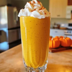 - 1 cup canned pumpkin puree - 1 ripe banana - 1 cup almond milk - 1/2 cup Greek yogurt - 1 tablespoon maple syrup - 1 teaspoon pumpkin pie spice - 1/2 teaspoon vanilla extract - Ice cubes (optional) - Whipped cream (optional) To make a tasty pumpkin pie smoothie, you need simple and healthy ingredients. First, canned pumpkin puree gives a rich flavor and creamy texture. Next, a ripe banana adds natural sweetness and makes the smoothie smooth. Almond milk keeps it light, but you can use any milk you like. Greek yogurt brings creaminess and protein, making it filling. Maple syrup sweetens the mix, but you can adjust it to your taste. Pumpkin pie spice adds warmth and that classic pumpkin pie flavor. A dash of vanilla extract rounds it all out. If you like it chilled, toss in some ice cubes. Want a treat? Top with whipped cream for a fun twist! These ingredients work together to create a delicious smoothie that feels like dessert but is still healthy. For the full recipe, check out the details above. First, gather all the ingredients listed above. You will need: - 1 cup canned pumpkin puree - 1 ripe banana, peeled and sliced - 1 cup almond milk (or your preferred milk) - 1/2 cup Greek yogurt - 1 tablespoon maple syrup - 1 teaspoon pumpkin pie spice - 1/2 teaspoon pure vanilla extract - Ice cubes (optional) - Whipped cream (optional) Next, measure each ingredient. This helps keep everything neat. Prep your banana by peeling and slicing it. Now, combine all ingredients in your blender. Start with the pumpkin puree, then add the banana, almond milk, Greek yogurt, and maple syrup. Sprinkle in the pumpkin pie spice and pour in the vanilla extract. Blend until the mixture is smooth and creamy. Stop to scrape down the sides if needed. If you want a thicker smoothie, add ice cubes and blend again. Pour the smoothie into two glasses. For a special touch, top each glass with whipped cream and a sprinkle of pumpkin pie spice. You can use fun straws or clear glassware to show off the color. Enjoy this smoothie as a breakfast or a sweet treat! You can easily change the sweetness of your smoothie. If you like it sweeter, just add more maple syrup. This lets you control the flavor to fit your taste. For a dairy-free version, swap Greek yogurt for coconut yogurt. You can also use oat milk instead of almond milk. These changes make the smoothie creamy without dairy. Pumpkin is packed with vitamins. It has vitamin A, which is good for your eyes. It is also high in fiber, helping with digestion. Greek yogurt adds protein, making the smoothie filling. Bananas bring natural sweetness and potassium. This helps keep your heart healthy. These ingredients work together to make a nutritious drink. Using the right blender makes a big difference. A high-speed blender works best for smoothies. It blends everything until smooth. If you have a regular blender, just blend longer. To get a creamy texture, add liquids first. This helps the blades move freely. You can also scrape down the sides while blending. This ensures all ingredients mix well. {{image_4}} You can change your pumpkin pie smoothie based on the season. Adding apple cider gives it a cozy fall taste. It blends well with the pumpkin and spices. You can also try using sweet potato instead of pumpkin. Sweet potatoes add creaminess and a unique flavor twist. Want more protein? Add protein powder to your smoothie. It boosts the nutrition without changing the taste. For a vegan option, swap the Greek yogurt for coconut yogurt. This keeps your smoothie plant-based and just as tasty. Spices can elevate your smoothie. Try adding cinnamon or nutmeg for a warm flavor boost. You can also mix in other fruits like berries or mango. A handful of spinach or kale adds greens without altering the taste. These simple changes keep your smoothie exciting and delicious. For the full recipe, check out the details above. To store leftovers of your pumpkin pie smoothie, pour them into an airtight container. Seal it tightly and place it in the refrigerator. This keeps it fresh for up to two days. If you want to enjoy it later, freezing is an option. Pour your smoothie into ice cube trays or freezer-safe bags. Make sure to leave some space for expansion. The smoothie can last in the freezer for about one month. When you're ready to enjoy your frozen smoothie, take it out of the freezer. If you used cubes, pop them into a blender. Add a splash of almond milk to help it blend smoothly. For bags, let them thaw in the fridge overnight. Then, blend until it's creamy again. To keep the flavor fresh, eat your smoothie within a few days. The taste is best when it's fresh! You can use several ingredients instead of Greek yogurt. Here are some great options: - Coconut yogurt: This adds creaminess and a light coconut flavor. - Silken tofu: It blends well and boosts protein without dairy. - Cashew cream: This gives a rich texture and nutty taste. - Regular yogurt: Any plain yogurt works if you don’t need it to be Greek. These choices keep the smoothie creamy while catering to different diets. Yes, you can make this smoothie ahead of time. Here’s how: - In the fridge: Store it in an airtight container for up to 24 hours. Stir well before drinking. - In the freezer: Freeze it in ice cube trays. Blend the cubes later when you want a smoothie. Keep in mind that it may separate a bit, so give it a good shake or stir before enjoying. Absolutely! This pumpkin pie smoothie is a hit with kids. Here’s why: - Nutrition: It has pumpkin, which is full of vitamins. The banana adds potassium and sweetness. - Taste: It tastes like dessert, making it fun for kids. - Customization: You can adjust the sweetness. Let your kids help add toppings like whipped cream. It’s a great way to sneak in healthy ingredients while keeping it tasty. Making this smoothie vegan is easy. Just swap a few ingredients: - Use plant-based yogurt: Coconut or almond yogurt works well. - Replace honey: Use maple syrup as a sweetener. - Choose a plant-based milk: Almond, oat, or soy milk are all good choices. These simple swaps keep the flavor while making it vegan-friendly. You can boost the nutrition of your pumpkin pie smoothie with these ideas: - Chia seeds: Add a tablespoon for omega-3s and fiber. - Spinach: A handful blends well and adds vitamins without changing the taste. - Protein powder: Choose a flavor you like to increase protein. - Flaxseed: Ground flaxseed adds healthy fats and fiber. These extras make your smoothie not just tasty but even healthier. For the full recipe, check out the details above. This blog post covered how to make a tasty pumpkin pie smoothie. We went over the essential ingredients and shared easy steps to blend it. You learned customization ideas and health benefits of each ingredient. The options for variations let you create new flavors every time. Storage tips help keep your smoothies fresh. Enjoy your smoothie as a healthy treat any day!