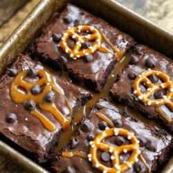 - 1 cup unsalted butter, melted - 1 cup granulated sugar - 1 cup packed brown sugar - 4 large eggs - 1 teaspoon vanilla extract - 1 cup all-purpose flour - 1/2 cup unsweetened cocoa powder - 1/4 teaspoon salt - 1 cup chocolate chips - 2 cups mini pretzels - 1/2 cup caramel sauce (for drizzling) - Sea salt for sprinkling To make these brownies, you need simple ingredients. The unsalted butter gives the base a rich taste. Both granulated and brown sugar add sweetness and depth. Eggs help bind everything together and create a soft texture. Vanilla extract adds a warm flavor that enhances the chocolate. Next, all-purpose flour and cocoa powder provide the structure. The flour helps the brownies rise while the cocoa gives that deep chocolate flavor. A pinch of salt balances the sweetness and enhances taste. Chocolate chips add melty goodness. They create pockets of rich chocolate in each bite. Mini pretzels crown the brownies with a salty crunch. They also bring a fun twist to the dessert. Finally, caramel sauce drizzled on top adds a sweet, gooey finish. A sprinkle of sea salt on top makes the flavors pop. These ingredients combine to create a delicious treat that has something for everyone. For the full recipe, check out the detailed instructions later in this article. Start by preheating your oven to 350°F (175°C). Next, grab a 9x13 inch baking pan. Grease it lightly or line it with parchment paper. This will help you remove the brownies easily once they are baked. In a large bowl, pour in the melted butter. Then add the granulated sugar and brown sugar. Use a whisk to mix until smooth. Next, crack in the eggs, one at a time. Make sure to mix well after each egg. Finally, stir in the vanilla extract for that yummy flavor. In a separate bowl, sift together the all-purpose flour, cocoa powder, and salt. Gradually add this dry mix to the wet ingredients. Use a spatula to fold it gently, being careful not to overmix. You want the batter just combined for that perfect fudgy texture. Now, gently fold in the chocolate chips. This will add rich bites of chocolate in every piece. Carefully pour the brownie batter into your prepared baking pan. Use a spatula to spread it evenly in the pan, reaching all corners. Take your mini pretzels and press them lightly into the top of the brownie batter. Arrange them to form a beautiful crown in the center. Make sure to leave space around the edges for the brownies to rise while baking. Place your baking pan in the preheated oven. Bake for 25-30 minutes. To check if they are done, insert a toothpick in the center. It should come out with moist crumbs; avoid wet batter. Once baked, remove the pan and let the brownies cool for about 15 minutes. While still warm, drizzle caramel sauce over the top. Sprinkle a bit of sea salt for that perfect touch. After they cool completely, cut into squares. Enjoy your brownies crowned with pretzels! For the full recipe, check out the details above. To get soft and chewy brownies, follow these tips. Use room temperature eggs for even mixing. Melt your butter but do not let it boil. This keeps the brownies moist. Mix the wet and dry ingredients gently. Overmixing makes them tough. Bake just until a toothpick shows moist crumbs. You can change up the flavors for fun! Try adding nuts like walnuts or pecans for crunch. Swap in peanut butter chips for a nutty taste. If you love coffee, add a teaspoon of instant espresso. For a fruity twist, mix in some chopped cherries or raspberries. When serving, cut the brownies into squares for easy sharing. Drizzle extra caramel sauce on top for a sweet touch. Sprinkle a bit of sea salt to balance the sweetness. Place them on a pretty platter with more mini pretzels around. For a fun treat, serve with a scoop of vanilla ice cream on the side. For the full recipe, check above. Enjoy baking these brownies with a pretzel crown! {{image_4}} You can make your brownies even better by adding nuts. Walnuts or pecans work well. Chop them up and mix them into the batter before you pour it into the pan. You can also sprinkle them on top with the pretzels. This adds a nice crunch to your sweet treat. If you want something sweeter, try adding mini marshmallows or even M&Ms. These toppings can create a fun and colorful look. If you have dietary needs, you can still enjoy these brownies. Use coconut oil instead of butter for a dairy-free option. You can also swap regular sugar for coconut sugar if you want a healthier choice. For a gluten-free version, use almond flour or a gluten-free blend instead of all-purpose flour. Just make sure to adjust the baking time as needed. These changes let everyone enjoy a delicious brownie. Want to shake things up? Add flavors to your brownies! A teaspoon of espresso powder gives a rich taste. It enhances the chocolate flavor. If you love mint, add a few drops of peppermint extract. This will make your brownies fresh and exciting. You can even mix in orange or almond extract for a unique twist. Experiment with these flavors to find your favorite! To keep your brownies fresh, store them in an airtight container. Place parchment paper between layers if you stack them. This prevents sticking and keeps the pretzels crunchy. Avoid using plastic wrap directly on the brownies. It can make them soggy. When stored correctly, brownies with pretzel crown last about 3 to 4 days at room temperature. If you want to keep them longer, move them to the fridge. In the fridge, they can last up to a week. Just remember to bring them back to room temperature before serving for the best taste. Freezing brownies is easy and fun. Cut them into squares first. Wrap each piece tightly in plastic wrap, then place them in a freezer bag. They can last up to 3 months in the freezer. When you're ready to enjoy, let them thaw in the fridge overnight. You can also warm them up in the microwave for a few seconds. This brings back their gooey goodness! For the full recipe, check out the earlier section where I covered all the steps. Yes, you can! You can swap mini pretzels for regular-sized ones. You can even use chocolate-covered pretzels for a sweet twist. Just make sure they fit well on top of the brownies. Their salty crunch adds a fun texture. It balances the rich chocolate flavor perfectly. If you need an egg substitute, use unsweetened applesauce. A quarter cup of applesauce replaces one egg well. You can also use mashed bananas or flaxseed meal. For flaxseed, mix one tablespoon with three tablespoons of water. Let it sit for five minutes before using. These options keep your brownies moist and tasty. To check if your brownies are done, insert a toothpick into the center. If it comes out with moist crumbs, they are ready. Avoid wet batter on the toothpick, as that means they need more time. Keep an eye on them around the 25-minute mark to prevent overbaking. Yes, you can make these brownies gluten-free! Simply swap all-purpose flour for a gluten-free flour blend. Make sure the blend you choose works well in baking. This way, you can enjoy the same fudgy texture and flavor without gluten. Just follow the same steps in the Full Recipe. This blog post shows you how to make delicious brownie treats. You learned the key ingredients, like butter, chocolate chips, and pretzels. I shared easy step-by-step instructions for baking. We talked about tips for perfect texture and fun variations to try. I also covered how to store your brownies and answers to common questions. Now, you are ready to bake these sweet snacks. Enjoy every bite!