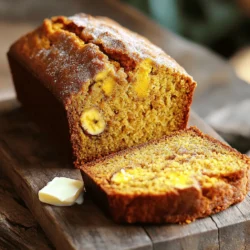 To make delicious pumpkin spice banana bread, gather these simple ingredients: - 1 ½ cups ripe bananas, well-mashed (about 3 medium bananas) - 1 cup pumpkin puree (canned or homemade) - ½ cup neutral oil (like canola or grapeseed) - ½ cup packed brown sugar - ½ cup granulated sugar - 2 large eggs, at room temperature - 1 teaspoon pure vanilla extract - 1 ½ cups all-purpose flour, sifted - 1 teaspoon baking soda - 1 teaspoon baking powder - 1 teaspoon ground cinnamon - ½ teaspoon ground nutmeg - ½ teaspoon ground ginger - ¼ teaspoon ground cloves - ½ teaspoon salt - Optional Add-ins: ½ cup chopped walnuts or pecans, or ½ cup semi-sweet chocolate chips When measuring, be precise for the best results. If you need to make changes, here are some tips: - Use applesauce instead of oil for a healthier option. - Swap brown sugar with coconut sugar for a unique taste. - If you’re out of eggs, replace each egg with ¼ cup of unsweetened applesauce. This will keep your bread moist and fluffy. - For a gluten-free version, use a gluten-free flour blend. To elevate your pumpkin spice banana bread, consider these tasty add-ins: - ½ cup chopped walnuts or pecans adds a nice crunch. - ½ cup semi-sweet chocolate chips brings sweetness to each bite. - Dried cranberries or raisins can add a fruity twist. - A sprinkle of pumpkin seeds on top gives a festive look and extra nutrition. These options will enhance the flavor and texture of your bread. You can mix and match based on your taste! For the full recipe, check the instructions provided earlier. Start by preheating your oven to 350°F (175°C). This temperature helps the bread bake evenly. Prepare a 9x5 inch loaf pan. You can grease the pan lightly or use parchment paper. Parchment makes removal easy after baking. In a large mixing bowl, combine the ripe bananas, pumpkin puree, and neutral oil. Add both sugars, the eggs, and vanilla extract. Use a whisk or spatula to mix well. Aim for a smooth and creamy texture. This step brings out the sweet flavors. In another bowl, sift together the all-purpose flour, baking soda, and baking powder. Add the ground spices: cinnamon, nutmeg, ginger, and cloves. Don’t forget the salt! Whisk these dry ingredients until well mixed. This ensures even spice distribution in your bread. Now, it's time to combine both mixtures. Gradually pour the dry ingredients into the wet mix. Stir gently with a spatula or wooden spoon. Aim for just combined batter. A few lumps are okay. Overmixing can lead to a tough bread. If you want to add a twist, consider nuts or chocolate chips. Gently fold in your choice of chopped walnuts, pecans, or semi-sweet chocolate chips. Ensure they are mixed evenly throughout the batter. These add-ins bring extra flavor and texture. Pour the batter into the prepared loaf pan. Spread it evenly and slightly level the top. Place the pan in the oven and bake for 60 to 70 minutes. The bread is done when a toothpick comes out clean or with a few moist crumbs. After baking, let it cool in the pan for 10 minutes. Then, transfer it to a wire rack to cool completely. Enjoy the warmth and aroma as your kitchen fills with the smell of fall! Use very ripe bananas for the best flavor. Look for bananas with brown spots. These bananas are sweeter and softer. If you have bananas that are not ripe, you can speed up the process. Place them in a brown paper bag. This traps the ethylene gas and helps them ripen faster. You can change the sweetness based on your taste. If you like it sweeter, add more brown sugar. For less sweetness, reduce the sugar by a quarter cup. You can also play with the spices. If you love cinnamon, add more. If nutmeg is not your favorite, cut back on it. Experiment until you find your perfect blend. To get the best texture, don’t overmix the batter. Mix until the dry and wet ingredients just come together. A few lumps are okay. This helps keep the bread moist and fluffy. Make sure your oven is fully preheated. This ensures even baking. Use a toothpick to check for doneness. It should come out clean or with a few crumbs. For a lovely presentation, slice the banana bread while warm. Serve it with butter or cream cheese. You can sprinkle some cinnamon sugar on top for extra flavor. Add a few pumpkin seeds on the plate for color. This makes it look festive and inviting. For a fun twist, try topping it with a drizzle of honey or maple syrup. {{image_4}} You can easily make this bread gluten-free. Substitute all-purpose flour with a gluten-free flour blend. Look for blends that contain xanthan gum to help with texture. If the blend does not have xanthan gum, add 1 teaspoon to the dry mix. This change keeps the bread moist and fluffy. To create a vegan version, replace the eggs with flax eggs. Mix 1 tablespoon of ground flaxseed with 3 tablespoons of water. Let it sit for five minutes until it thickens. Use maple syrup or agave nectar instead of brown and granulated sugars for a rich flavor. This adaptation keeps the bread soft and delicious. You can switch up the spices for a different taste. Try adding cardamom or allspice for warmth. If you love nuts, mix in pecans or walnuts for crunch. For extra sweetness, fold in chocolate chips or dried fruit like cranberries. Each choice adds a unique twist to the classic pumpkin spice banana bread. Check the Full Recipe for detailed instructions on how to create your perfect loaf. Store your pumpkin spice banana bread in an airtight container. This keeps it fresh and moist. You can also wrap it in plastic wrap if you don't have a container. Place it at room temperature for up to three days. If you want it to last longer, use the fridge. It can stay fresh for about a week in there. To freeze your banana bread, let it cool completely first. Then, wrap it tightly in plastic wrap. Place it in a freezer-safe bag or container. This method prevents freezer burn. Your bread can last in the freezer for up to three months. When you need it, just thaw it in the fridge overnight. Reheating your banana bread is easy. You can use the microwave or the oven. For the microwave, heat a slice for about 10 to 15 seconds. If you prefer the oven, set it to 350°F (175°C). Wrap the bread in foil and heat for about 10 to 15 minutes. This helps keep it soft and warm. Enjoy your flavorful fall delight anytime! Yes, you can use frozen bananas! Just thaw them before mashing. This method adds great flavor and moisture. Frozen bananas work well in this recipe. This bread lasts about 3 to 5 days at room temperature. Make sure to wrap it well. For longer freshness, store it in the fridge for up to a week. You can substitute pumpkin puree with applesauce or sweet potato puree. These options keep the bread moist. However, they may change the flavor a bit. This bread pairs well with coffee or tea. It also tastes great with butter or cream cheese. You can enjoy it plain or with a sprinkle of cinnamon sugar. Yes, you can make mini loaves! Just adjust the baking time to about 25 to 30 minutes. Check for doneness with a toothpick. This way, you can share or freeze some for later. This blog covers everything you need for pumpkin spice banana bread. You learned about the key ingredients and their measurements, as well as optional add-ins for extra taste. I shared step-by-step instructions for mixing and baking, plus useful tips for the best results. I also provided storage options and answered common questions. Now, it's time to bake and enjoy this tasty treat. Simple steps lead to delicious bread you can share or savor alone. Experiment with flavors and enjoy the process!