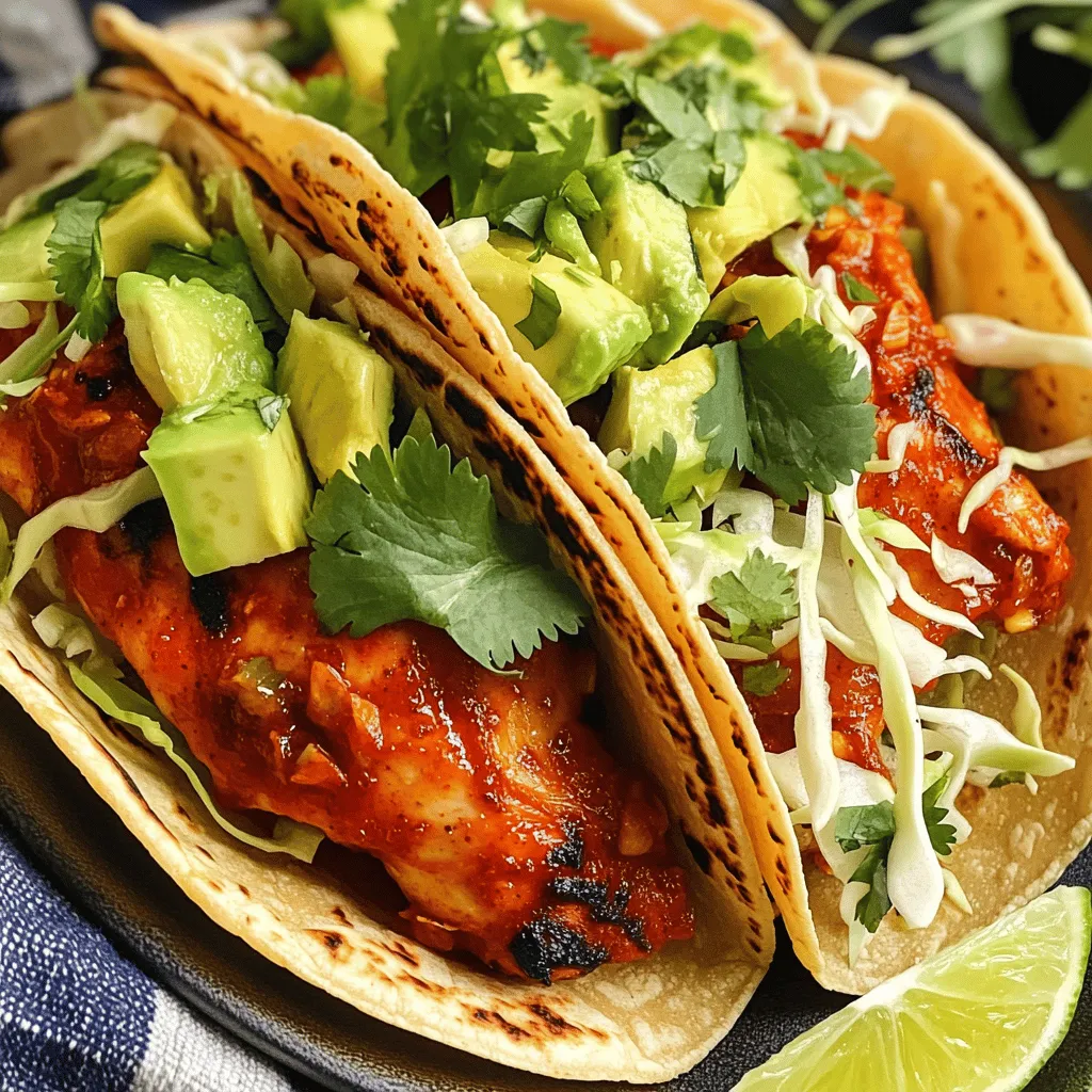 To make Spicy Sriracha Chicken Tacos, you need fresh, simple ingredients. Here’s what you need: - 1 lb boneless, skinless chicken thighs - 2 tablespoons Sriracha sauce - 1 tablespoon olive oil - 2 cloves garlic, finely minced - 1 teaspoon ground cumin - 1 teaspoon smoked paprika - 1 teaspoon freshly squeezed lime juice - Salt and freshly ground pepper to taste - 8 small corn tortillas - 1 cup finely shredded cabbage - 1 ripe avocado, sliced - Fresh cilantro leaves, for garnish - Lime wedges, for serving These ingredients create a great balance of flavors. The chicken thighs stay juicy, while the Sriracha adds a spicy kick. You can customize your tacos with fun toppings. Here are some tasty options: - Diced tomatoes for freshness - Sliced jalapeños for extra heat - Sour cream for creaminess - Shredded cheese for added flavor - Pickled red onions for tanginess Feel free to mix and match these toppings. They can change the taste and make each taco unique. Pair your tacos with sides that complement the spicy flavor. Here are some ideas: - Mexican rice for a filling option - Refried beans for protein - Fresh corn salad for crunch - Chips and salsa for a fun snack These sides will round out your meal. They enhance the flavors of the tacos and make for a complete feast. Don't forget to check the Full Recipe for more details! To start, mix the Sriracha sauce, olive oil, minced garlic, ground cumin, smoked paprika, lime juice, and a pinch of salt and pepper in a bowl. Whisk until smooth. This marinade is key for flavor. Add the chicken thighs into the bowl. Make sure each piece is well-coated. Cover the bowl with plastic wrap. Let the chicken marinate in the fridge for at least 30 minutes. If you have time, marinate it for up to 2 hours. This deeper flavor makes a big difference. Next, heat a grill or skillet over medium-high heat. Once it’s hot, place the marinated chicken thighs on it. Cook the chicken for about 6-7 minutes on each side. You want it fully cooked and nicely charred. The char adds great taste. After cooking, remove the chicken from the heat. Let it rest for several minutes. This helps keep it juicy. Once rested, slice the chicken into strips. Now it’s time to build your tacos! Start with a warm corn tortilla. I like to warm them on the grill or in a dry pan for about 30 seconds on each side. Add a generous layer of finely shredded cabbage on top. Then, place the sliced chicken on the cabbage. Top with avocado slices and fresh cilantro. For the final touch, serve lime wedges on the side. A squeeze of lime adds a fresh burst of flavor. Enjoy these delicious Spicy Sriracha Chicken Tacos! If you want to see the full recipe, check out the [Full Recipe]. To make your Spicy Sriracha Chicken Tacos less spicy, use less Sriracha. Try adding honey or sugar for a sweet balance. You can also mix in yogurt or sour cream to tone down the heat. For more spice, add chopped jalapeños or a dash of hot sauce. This way, you can control the heat to fit your taste. For juicy chicken, always use boneless, skinless thighs. They cook faster and stay moist. Marinate the chicken for at least 30 minutes to enhance flavor. Use a meat thermometer to check for doneness; it should reach 165°F. Let the chicken rest after cooking to keep the juices inside. Slice it thin for easy taco filling. Warm your tortillas before serving. Heat them in a dry pan for about 30 seconds on each side. This keeps them soft and easy to fold. You can also wrap them in a damp cloth and microwave them for about 20 seconds. Fresh tortillas taste best, but store-bought ones work well too. Enjoy your tacos with warm tortillas for the perfect bite. For the full recipe, check out the details above! {{image_4}} You can swap chicken for other proteins. Ground turkey works well and keeps it light. Beef adds rich flavor and pairs nicely with Sriracha. For a fun twist, try shrimp. Just remember to adjust cooking times for each protein. You can easily make these tacos vegetarian. Use grilled mushrooms for a meaty texture. Tofu absorbs flavors well; marinate it like chicken. Roasted chickpeas add crunch and protein. Don’t forget to spice them up with Sriracha! Corn tortillas are a great gluten-free choice. Just check the package to be sure. For the filling, use rice or quinoa instead of chicken. These grains soak up the sauce and taste great. Enjoy your meal without any worries! For the full recipe, check out the details above. To store leftover tacos, take them apart first. Keep the chicken, tortillas, and toppings in separate containers. This helps keep everything fresh. Place the chicken in an airtight container. Store the tortillas in a zip-top bag. Keep the toppings like cabbage and avocado in their own containers. You can store the tacos in the fridge for up to three days. When you want to enjoy your leftover tacos, you can reheat them easily. For the chicken, warm it in a pan over medium heat. Stir it gently to heat evenly. For the tortillas, place them in a dry skillet for about 30 seconds on each side. This will make them soft again. Avoid using the microwave, as it can make tortillas chewy. If you have extra ingredients, freezing is a great option. You can freeze the marinated chicken before cooking. Just place it in a freezer bag and remove as much air as you can. It will last up to three months. To use it, thaw in the fridge overnight and then cook as usual. You can also freeze cooked chicken, but it may lose some texture. Remember not to freeze tortillas or fresh toppings like cabbage and avocado. Spicy Sriracha Chicken Tacos pack a good punch. The Sriracha sauce gives them heat. If you like spicy food, you will love these tacos. If you want less heat, you can use less Sriracha. Start with one tablespoon and taste the marinade. You can always add more later! Yes, you can prepare many parts of these tacos ahead. You can marinate the chicken up to two hours in advance. This helps the flavors soak in well. You can also slice the toppings and store them in the fridge. Just warm the tortillas and cook the chicken before serving. Many toppings work well with Sriracha chicken. Here are some great options: - Finely shredded cabbage - Sliced avocado - Fresh cilantro leaves - Diced tomatoes - Chopped green onions - Sour cream or Greek yogurt Feel free to mix and match toppings to find your favorites! Yes, drinks can enhance your taco experience! A cold beer pairs well with spicy tacos. Try a light lager or a pale ale. If you prefer non-alcoholic drinks, try iced tea or a lime soda. Both drinks can cool down the spice and make your meal even more enjoyable. For the full recipe, check out the section above! Spicy Sriracha Chicken Tacos combine bold flavors and fun textures. From marinating chicken to adding tasty toppings, you learned how to create this dish. You can adjust spiciness to fit your taste and explore veggie or gluten-free options. Enjoy making these tacos with your favorite sides and drinks. Remember, cooking is about fun and creativity. So, gather your ingredients, invite friends, and dive into delightful taco nights!