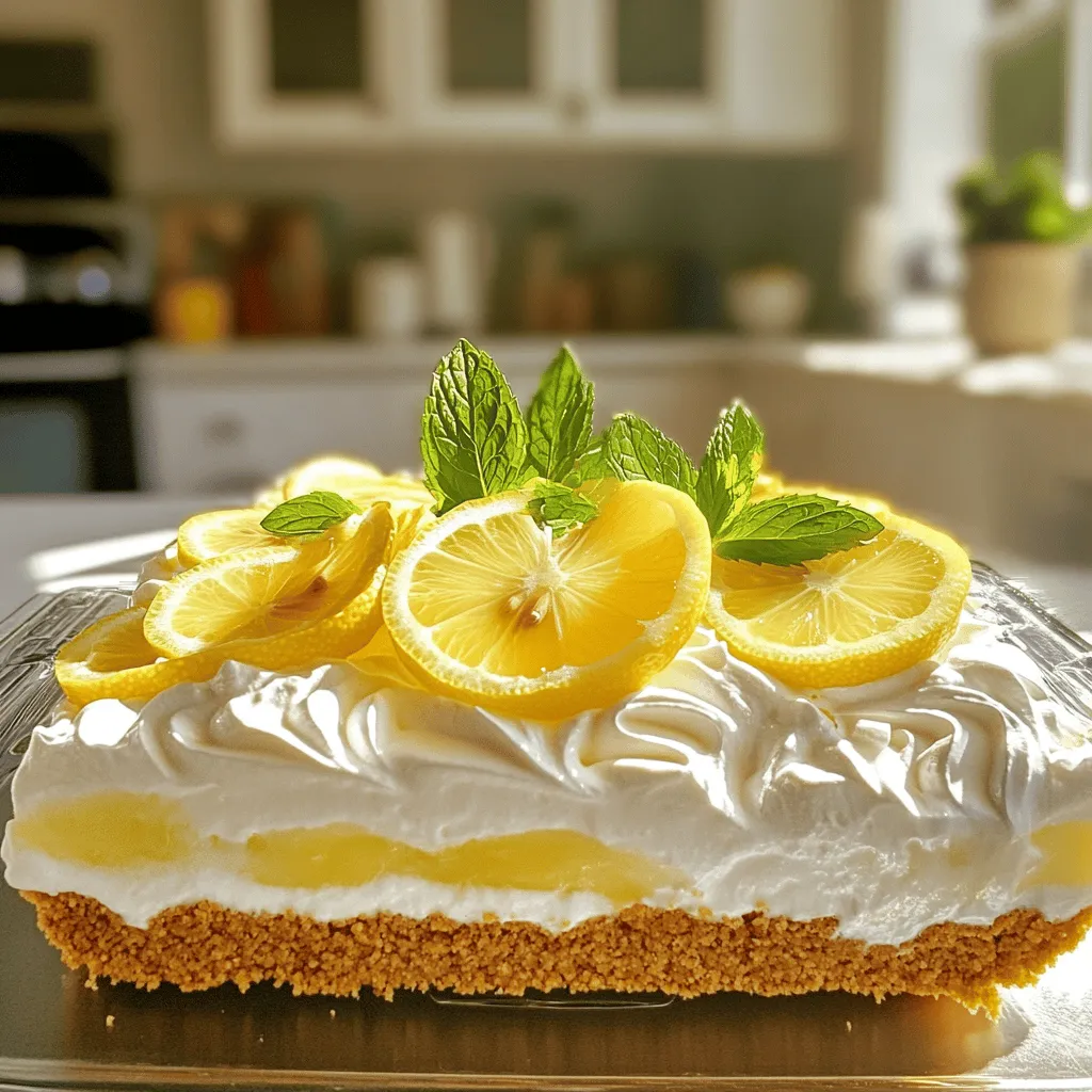 - Graham Cracker Crust The base of this pie is a graham cracker crust. You need 1 ½ cups of graham cracker crumbs and ½ cup of unsalted butter, melted. This blend gives the pie a sweet and crunchy start. - Lemon Filling Components For the bright filling, you will use 1 cup of sweetened condensed milk, ½ cup of freshly squeezed lemon juice, and the zest of 2 medium-sized lemons. This mix creates a tart, creamy flavor that shines. You will also need 1 container (8 oz) of whipped topping, thawed. This makes the filling light and fluffy. - Optional Garnishes To make your pie look even better, consider adding fresh lemon slices and mint leaves on top. These garnishes add a splash of color and a hint of freshness to every slice. Each ingredient plays a vital role in making this no-bake lemon icebox pie a refreshing summer treat. Following the Full Recipe will guide you through the simple steps to create this delightful dessert. To start, grab a medium mixing bowl. Combine 1 ½ cups of graham cracker crumbs with ½ cup of melted unsalted butter. Use a fork or spatula to mix until it looks like wet sand. This step is key for a tasty crust. Next, transfer the mixture to a 9-inch pie dish. Press it firmly into the bottom and up the sides. For a smooth finish, use a measuring cup or a glass to compact it well. Now, let’s make the filling. In a clean mixing bowl, add 1 cup of sweetened condensed milk, ½ cup of freshly squeezed lemon juice, and the zest of 2 medium-sized lemons. Whisk them together until smooth. This mix will give your pie a bright, tangy flavor. Next, gently fold in one container (8 oz) of thawed whipped topping. Use a spatula to mix until just combined. This keeps the filling light and fluffy. Pour the lemon filling into your prepared crust. Use a spatula to smooth the top. Cover the pie with plastic wrap or a lid and place it in the fridge. Let it chill for at least 4 hours, or better yet, overnight. This time helps the filling set properly. When you’re ready to serve, you can garnish with fresh lemon slices and mint leaves for a lovely touch. For a complete guide, check out the Full Recipe for all the details! To make your pie shine, focus on your crust. Use fresh graham cracker crumbs for better taste. Mix them well with the melted butter. Aim for a wet sand texture. Firmly press the mixture into your pie dish. This ensures a strong base that holds its shape. Next, let's talk about the filling. Freshly squeezed lemon juice gives the best flavor. The zest also adds a bright taste. When you mix the sweetened condensed milk and lemon, whisk until smooth. This step avoids lumps in your filling. Fold in the whipped topping gently. You want to keep it airy and light. One big mistake is not chilling the pie long enough. The filling needs time to set. Four hours is okay, but overnight is best. This helps the flavors meld and improves the texture. Another mistake is overmixing the filling. If you whisk too hard, you may lose that fluffy texture. Just fold gently until combined. Also, be careful with the crust. If it’s too loose, it won't hold together when serving. To boost the flavor, try adding a pinch of salt to the filling. It enhances the lemon's brightness. You can also experiment with different types of citrus zest. Lime or orange zest can add a nice twist. For a pretty finish, use fresh lemon slices and mint leaves. They not only look great but add a burst of freshness. Serve your pie on bright plates to make it pop. For the full recipe, check out the [Full Recipe]. {{image_4}} You can switch things up with different flavors. Instead of lemon, try lime for a zesty twist. You can also use orange juice for a sweeter taste. Berry flavors work well too! Blend in pureed strawberries or blueberries for a fruity kick. These options keep the pie fresh and exciting all summer long. While a graham cracker crust is classic, you can explore other options. Try using a chocolate cookie crust for a rich taste. A shortbread crust adds a nice buttery flavor. For a gluten-free option, use almond flour or gluten-free cookie crumbs. Each crust brings its own charm and changes the pie's character. Toppings can make your pie shine. Add fresh fruit like berries or slices of kiwi on top. You can also sprinkle crushed nuts for some crunch. Try drizzling honey or a fruit sauce for added sweetness. If you love chocolate, mini chocolate chips mixed in might be your new favorite. Get creative and make your pie unique! For the full recipe, check out the Zesty No-Bake Lemon Icebox Pie . To keep your No-Bake Lemon Icebox Pie fresh, store it in the fridge. Use plastic wrap to cover it tightly. This helps prevent it from absorbing smells. Make sure the pie is chilled before covering. If you want to freeze the pie, here’s how. First, let it chill in the fridge for at least four hours. Then, wrap it well in plastic wrap and foil. This keeps it safe from freezer burn. When ready to enjoy, thaw it overnight in the fridge. This pie stays fresh in the fridge for about five days. After that, the quality may drop. The filling might lose its texture. If frozen, it can last for about two months. Always check for any signs of spoilage before serving. For the best taste, enjoy it sooner rather than later. Yes, you can use bottled lemon juice. However, fresh lemon juice gives the best flavor. Fresh lemons have a bright taste that bottled juice may lack. If you choose bottled, check for 100% lemon juice. You can keep the pie in the fridge for up to five days. Make sure to cover it well with plastic wrap. This keeps the pie fresh and prevents it from absorbing other smells. Absolutely! This pie is great for making ahead. I often prepare it a day or two before serving. This allows the flavors to meld nicely. Just remember to chill it well in the fridge. - Additional Tips for Serving and Enjoyment Serve your pie cold for the best taste. You can add fresh lemon slices and mint leaves on top for a pretty touch. This makes it look festive and fun. If you want a twist, try adding berries on the side! This article covered everything you need for a No-Bake Lemon Icebox Pie. You learned about the key ingredients, from the crust to the filling. The step-by-step instructions ensure you will succeed while perfecting this dessert. I shared tips to avoid common mistakes and explore various flavors. In the end, this pie is easy to make and fun to serve. Enjoy creating this refreshing treat!