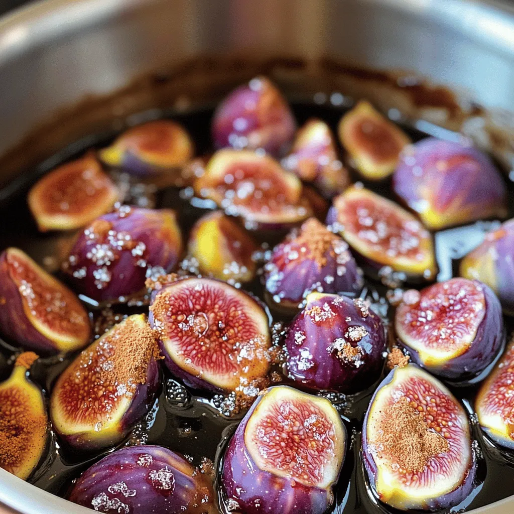 - 1 pound fresh figs, stems removed and quartered - 1 cup granulated sugar - 1/3 cup balsamic vinegar - 1 tablespoon freshly squeezed lemon juice - 1 teaspoon pure vanilla extract - 1/2 teaspoon ground cinnamon - 1/4 teaspoon fine sea salt To keep your fig jam fresh, you need to sterilize your jars. Start by washing them in hot, soapy water. Rinse well, then place them in a pot of boiling water for ten minutes. Let them air dry on a clean towel. For storage, use glass jars with tight-fitting lids. These jars help keep the jam fresh. You can also use small containers for easy access. Just remember to label them with the date and contents. This way, you’ll know when to enjoy this sweet treat! First, get your fresh figs ready. You should quarter them and place them in a medium pot. Next, add one cup of granulated sugar and a pinch of fine sea salt. Stir gently to combine everything. This step is key. Let the mixture rest for about 30 minutes. This resting period helps the sugar draw out the figs' natural juices. You will see a syrup forming at the bottom of the pot. After the resting period, place the pot on medium heat. Stir the mixture gently until the sugar dissolves completely. Be careful not to let it stick to the bottom. Once the sugar is dissolved, pour in 1/3 cup of balsamic vinegar, 1 tablespoon of lemon juice, 1 teaspoon of vanilla extract, and 1/2 teaspoon of ground cinnamon. Mix everything well to blend the flavors. Now, increase the heat slightly to bring the mixture to a gentle boil. When it starts bubbling, reduce the heat to low. Allow it to simmer uncovered for 30 to 40 minutes. Stir occasionally to stop sticking. Watch until the figs soften and the jam thickens to your liking. When your jam reaches the right thickness, remove it from heat. Let it cool for about 10 minutes. After that, transfer the jam to sterilized jars. You want to cool it completely at room temperature before sealing. If you want to store it longer, you can process the jars in a boiling water bath. This method helps keep your fig jam fresh. For the full recipe, check back to see the steps in detail. To make fig jam taste great, balance sweetness and acidity. The sugar from the figs and added granulated sugar give a sweet base. The balsamic vinegar adds a tangy kick that brightens the flavor. Adjust the vinegar to suit your taste. More vinegar gives a stronger tart flavor. Less vinegar keeps it sweeter. Spices can also change the taste. Ground cinnamon adds warmth, while vanilla brings sweetness. If you love nutmeg, add a pinch! Always taste as you go to find your perfect blend. Fig jam pairs well with many foods. It shines on cheese boards, especially with creamy cheeses like brie or goat cheese. The sweet and tangy notes enhance the flavors of meats too. Try it with prosciutto or roasted chicken for a tasty bite. You can also use fig jam in desserts. Spread it on toast for breakfast, or swirl it into yogurt. It makes a lovely topping for pancakes or waffles. The options are endless, so get creative! Consistency is key when making jam. If it’s too runny, it may need more cooking time. Stir it often and watch for thickening. If it becomes too thick, you can add a little water. Overcooking can burn the sugar, ruining the taste. Keep a close eye on the pot as it simmers. Once you see bubbles, reduce the heat to maintain a gentle simmer. This way, you’ll end up with a delicious and smooth jam. For the full recipe, check out the recipe section above. {{image_4}} You can play with flavors in your fig jam. Here are two fun ideas: - Using different types of vinegar: While balsamic vinegar shines here, you can try apple cider vinegar or red wine vinegar. Each adds a unique twist. Apple cider gives it a fruity touch, while red wine adds depth. - Adding spices or herbs: Consider adding a pinch of nutmeg or fresh rosemary. Nutmeg brings warmth, while rosemary adds a fresh note. Just a little can change the whole flavor. Mixing figs with other fruits can make your jam even more exciting. Here are some ideas: - Combination ideas for mixed jams: Try adding pears or apples. They pair well and blend nicely. You can even mix in berries for a burst of color and taste. - Suggested proportions: If you use one pound of figs, add half a pound of another fruit. This keeps the fig flavor strong while adding new tastes. For example, mix 1 pound of figs with ½ pound of pears for a sweet mix. This way, you can create a jam that is all your own and still delicious! Check out the Full Recipe for more detailed steps on making this flavorful treat. How long does fig jam last? Fig jam can last up to two weeks in the fridge. Keep it in a clean, airtight jar. This helps keep the flavors fresh. Signs the jam has gone bad include mold, an off smell, or changes in color. If you notice any of these, it’s best to toss it out. Better safe than sorry! Canning vs. freezing: Canning is a great way to store fig jam long-term. It keeps the flavor and texture nice. Freezing is also an option, but it may change the texture a bit. Step-by-step canning process: 1. Start by sterilizing your jars. Boil them for 10 minutes. 2. Fill the hot, sterilized jars with the hot fig jam. 3. Leave some space at the top, about 1/4 inch. 4. Wipe the rims clean to ensure a good seal. 5. Place the lids on tightly. 6. Process the jars in a boiling water bath for 10-15 minutes. 7. Let them cool completely before storing. Following these steps helps keep your fig jam fresh and tasty for months! You can enjoy the delightful flavors of your fig jam with balsamic vinegar anytime. For the full recipe, check out the recipe above. To make fig jam with balsamic vinegar, follow these steps: 1. Prepare the figs: Start with 1 pound of fresh figs. Remove stems and cut them into quarters. 2. Mix with sugar: In a medium pot, combine the quartered figs with 1 cup of granulated sugar. Add 1/4 teaspoon of fine sea salt. Stir gently and let it sit for 30 minutes. 3. Cook the mixture: Place the pot on medium heat. Stir until the sugar dissolves. 4. Add the flavors: Pour in 1/3 cup of balsamic vinegar, 1 tablespoon of freshly squeezed lemon juice, 1 teaspoon of pure vanilla extract, and 1/2 teaspoon of ground cinnamon. Mix well. 5. Simmer: Raise the heat to a gentle boil, then reduce it. Let it simmer uncovered for 30-40 minutes. Stir occasionally. 6. Check the texture: The jam is ready when it thickens. Remove it from heat and cool slightly. 7. Jar the jam: Transfer the jam to sterilized jars. Let it cool completely before sealing. This simple recipe yields about 2 cups of sweet, tangy fig jam. For the full recipe, check the earlier section. You can use dried figs, but the flavor will change. Dried figs have a denser sweetness. You will need to adjust the sugar since they are sweeter. Soak the dried figs in warm water for about 30 minutes before using. This helps soften them and brings back some moisture. Fig jam with balsamic vinegar is very versatile. Here are some tasty uses: - Spread on toast: Enjoy it on artisan bread or bagels. - Cheese pairing: Serve it with cheese for a perfect snack. Blue cheese or goat cheese pairs well. - Yogurt topping: Add it to yogurt for a sweet twist. - Dessert drizzler: Use it on ice cream or cakes. - Savory dishes: Glaze meats or drizzle over roasted veggies for added flavor. The jam is done when it thickens. Here are some signs: - Visual cues: It should look glossy and coat the back of a spoon. - Test the drip: Place a small amount on a plate. Let it cool slightly. Run your finger through it. If it holds its shape, it’s ready. - Timing: Typically, it takes 30-40 minutes of simmering to reach the right consistency. - Fruits must be soft: The figs should break down easily. This means you have perfect jam. In this article, we've explored making delicious fig jam with balsamic vinegar. We covered the fresh ingredients needed, step-by-step instructions, and handy tips to perfect your jam. Storage tips help keep your jam fresh longer. Experiment with flavors and variations to find your favorite mix. Remember to avoid common mistakes for the best results. Now, gather your ingredients, and start your fig jam journey! You’ll enjoy every spoonful, whether on toast or paired with cheese. Happy cooking!