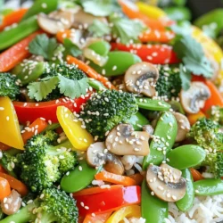 - Broccoli florets - Bell pepper (red or yellow) - Snap peas - Carrots - Soy sauce (low-sodium if preferred) - Sesame oil - Fresh ginger - Garlic - Sesame seeds - Fresh herbs (cilantro or green onions) - Additional seasonings The key to a great veggie stir fry is using fresh, vibrant vegetables. I love using broccoli florets as they add crunch. Bell peppers, either red or yellow, bring sweetness and color. Snap peas offer a crisp bite, while carrots add a nice texture. In your pantry, soy sauce is a must. You can choose low-sodium for a healthier option. Sesame oil adds a rich flavor. Fresh ginger and garlic provide depth and aroma. For garnishes, I suggest sesame seeds for crunch. Fresh herbs like cilantro or green onions brighten up the dish. You can also add other seasonings to suit your taste. Ready to cook? You can find the Full Recipe for this easy veggie stir fry. Start by washing all your veggies in cold water. This keeps them clean and fresh. Chop the broccoli into small, bite-sized pieces. Slice the bell pepper into thin strips, and julienne the carrot into thin matchsticks. Trim the snap peas and slice the mushrooms. Set your workspace by placing all the chopped veggies in separate bowls. This helps you grab what you need quickly. Keep your cutting board and knife handy for any last-minute adjustments. Heat the sesame oil in a large skillet or wok over medium-high heat. Wait until the oil starts to shimmer. This shows it’s ready. Next, add the minced garlic and grated ginger. Stir these for about 30 seconds until they smell great. Be careful not to let them burn. Add the chopped broccoli, bell pepper, snap peas, carrots, and mushrooms to the skillet. Stir-fry the veggies for about 5-7 minutes. You want them to be bright and tender-crisp. This timing is key for the best texture. Now it’s time to add flavor. Drizzle the soy sauce over your veggies. Use a spatula to toss everything together. Cook for another 2 minutes. This allows the sauce to coat the vegetables well. Season the stir fry with salt and freshly ground black pepper to taste. Remove the skillet from the heat. For a beautiful presentation, serve your stir fry over fluffy rice or noodles. Sprinkle sesame seeds on top for extra crunch. Enjoy your colorful and tasty meal! For the best stir-fry, use high heat. This helps cook the veggies fast. They stay crunchy and bright. A wok is great for this, but a large skillet works too. To keep those colors, add your veggies in stages. Start with the harder ones, like carrots and broccoli, then add softer ones, like bell peppers and snap peas. Soy sauce is a must for flavor. Try low-sodium soy sauce if you want less salt. You can also add teriyaki sauce for a sweet touch. For heat, sprinkle in some red pepper flakes. Personalize your stir-fry by adding your favorite spices. Don’t be shy! Experiment with flavors until you find your favorite mix. To save time, prep your veggies ahead. Wash and cut them the night before. Store them in the fridge to keep them fresh. You can also use frozen veggies. They are quick and easy. Just toss them into the hot oil and stir-fry. This way, you can enjoy a healthy meal with very little effort. For the full recipe, check out my Crunchy Colorful Veggie Stir Fry. {{image_4}} For a protein boost, you can add tofu, tempeh, or seitan to your stir fry. Tofu absorbs flavors well and adds a nice texture. Press the tofu to remove excess water before cubing it. Tempeh offers a nutty taste and is great when sliced thin. Seitan adds a chewy, meat-like texture. If you are not vegetarian, try adding chicken, beef, or shrimp. Cook these proteins first before adding the veggies. Feel free to mix and match your veggies! You can use seasonal or regional produce to keep things fresh. For example, swap out broccoli for zucchini in the summer or use root vegetables like carrots and turnips in the winter. If you love certain vegetables, like bell peppers or spinach, toss them in! The key is to keep a balance of colors and textures for a vibrant stir fry. You can also cook veggies in different ways. Oven-roasting brings out a sweet flavor. Simply toss your veggies in sesame oil and seasonings, then roast them at 400°F until tender. Grilling veggies adds a smoky taste that many enjoy. Lastly, using a slow cooker offers a hands-off approach. Just add your chopped veggies and sauce, and let it cook on low for a few hours. Each method gives a unique twist to your veggie stir fry. For more details, check out the Full Recipe. Store leftover stir fry in an airtight container. This keeps it fresh. You can refrigerate it for up to three days. When you're ready to eat, just reheat it on the stove or in the microwave. Make sure it gets heated all the way through. To freeze stir fry, let it cool completely first. Then, place it in a freezer-safe bag. Squeeze out excess air before sealing. This way, it stays fresh for about one month. To reheat, thaw it overnight in the fridge. Heat it on medium until hot. Stir occasionally for even warming. Stir fry is great for meal prep. You can make a big batch on the weekend. Divide it into containers for quick lunches. Pair it with cooked rice or noodles for a full meal. Add some fresh herbs or a squeeze of lime for extra flavor. Enjoy your easy, tasty lunch all week long! To make an easy veggie stir fry, follow these simple steps: 1. Wash and Prep: Begin by washing all your vegetables. Chop them into bite-sized pieces. This step makes cooking easier. 2. Heat the Oil: Pour sesame oil into a large skillet or wok. Heat it on medium-high until it shimmers. 3. Add Aromatics: Add minced garlic and grated ginger to the hot oil. Stir for about 30 seconds. This step adds a great aroma. 4. Cook the Veggies: Add your chopped vegetables. Stir-fry for 5-7 minutes until they look vibrant and feel tender-crisp. 5. Add the Sauce: Drizzle soy sauce over the veggies. Toss everything for another 2 minutes. This allows the sauce to coat the vegetables well. 6. Season: Add salt and fresh black pepper to taste. This step enhances the flavor. 7. Serve: Transfer the stir fry to plates. Top with sesame seeds for a nice crunch. Yes, you can use other sauces! Here are some great alternatives: - Teriyaki Sauce: This sauce adds sweetness and a rich flavor. - Hoisin Sauce: This sauce gives a sweet and tangy taste. - Chili Sauce: For a spicy kick, add some chili sauce. These options can change the flavor profile of your stir fry. Experiment with them to find your favorite! The best vegetables for stir fry include: - Broccoli: It adds crunch and nutrients. - Bell Peppers: Choose red or yellow for color and sweetness. - Snap Peas: They add a crisp texture. - Carrots: Thinly sliced carrots bring sweetness and color. - Mushrooms: They add umami and depth. Using a mix of these vegetables gives you a balanced and tasty dish. Feel free to swap in your favorites! In this blog post, we covered how to make a delicious veggie stir fry. We listed required vegetables, pantry items, and optional garnishes. We explained step-by-step prep and cooking tips, plus time-saving hacks. You can mix different proteins or veggies for variety. Remember, storing leftovers properly keeps them fresh longer. Use this guide to create meals you'll love to eat. Enjoy your cooking and experimenting with flavors!