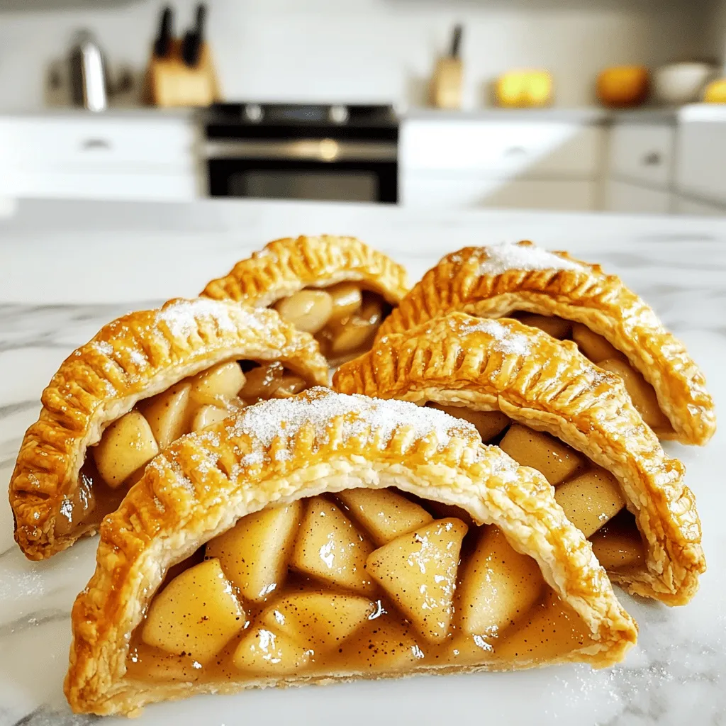 To make Air Fryer Apple Hand Pies, you need the following ingredients: - 2 medium Granny Smith apples, peeled and diced - 1 tablespoon fresh lemon juice - 1 tablespoon packed brown sugar - 1 teaspoon ground cinnamon - 1 tablespoon unsalted butter, melted - 1 package of refrigerated pie crusts (contains 2 crusts) - 1 egg, beaten (for the egg wash) - 1 tablespoon granulated sugar (for topping) You can find these items at any grocery store. Granny Smith apples work best because they are tart and hold their shape. The lemon juice helps keep the apples fresh and bright. Brown sugar and cinnamon add sweetness and warmth. The butter makes the filling rich. The pie crusts save time, but you can make your own if you prefer. The egg wash gives the pies a nice golden color. The sugar on top adds a sweet crunch. Gather your ingredients, and let’s create something delicious! For the full recipe, refer to Air Fryer Apple Hand Pies . - Combine diced apples with lemon juice, brown sugar, cinnamon, and butter. - Let the mixture sit for 10 minutes. To make the apple filling, start by mixing diced Granny Smith apples with fresh lemon juice. This juice helps keep the apples bright and fresh. Add packed brown sugar for sweetness and ground cinnamon for warmth. Finally, mix in melted butter to add richness. After mixing, let it sit for about 10 minutes. This waiting time softens the apples and blends the flavors nicely. - Unroll and cut the refrigerated pie crusts into circles. - Create a total of 8 circles using a large round cutter. Next, grab your refrigerated pie crusts. Unroll them onto a clean surface. Use a large round cutter to cut out circles. You should aim for 8 circles in total. This step is easy and fun. Keep the scraps for later if you want to make mini pies or decorations. - Add apple filling to the pie circles. - Seal the edges with water and a fork. Now it’s time to fill the dough. Place about 1 tablespoon of apple filling in the center of half the pie circles. Be careful not to overfill; a small border is key to sealing. Lightly moisten the edges with water using your fingertip. Fold the dough over to create a half-moon shape. Use a fork to press the edges firmly. This keeps the delicious filling inside while they cook. - Brush with beaten egg and sprinkle with sugar. - Preheat air fryer to 350°F (175°C) for 5 minutes. For a golden crust, brush the top of each hand pie with beaten egg. This egg wash gives a nice shine when baked. Sprinkle a little granulated sugar on top for extra sweetness and crunch. While you do this, preheat your air fryer to 350°F (175°C) for about 5 minutes. This step ensures even cooking right from the start. - Arrange hand pies in the air fryer basket. - Cook for 10-12 minutes until golden brown. Carefully place the hand pies in a single layer in the air fryer basket. Make sure they do not touch each other. Cook them for 10 to 12 minutes. You want them to turn golden brown and crisp. Keep an eye on them; every air fryer cooks a bit differently. - Remove and cool on a wire rack. - Serve warm, optionally with powdered sugar or ice cream. Once cooked, take the hand pies out and let them cool slightly on a wire rack. This cooling helps keep the crust crisp. Serve them warm. You can dust them with powdered sugar or add a scoop of ice cream for a delightful treat. These hand pies are sure to please everyone! To make the best hand pies, you must keep the filling from being too watery. If it is too wet, the pies will get soggy. Mix the diced apples with the lemon juice, brown sugar, and cinnamon well. Let it sit for about 10 minutes to help the flavors blend. Also, use cold pie crusts. Cold crusts help create a flaky texture. Storing them in the fridge before use makes a big difference. When you cook these hand pies, you may need to adjust the time. Different air fryer models may cook at different speeds. Start with 10 minutes and check for doneness. If they need more time, add a minute or two. Flipping the hand pies halfway through helps them brown evenly. This way, both sides get that perfect golden color. To serve your hand pies, try pairing them with ice cream or whipped cream. The warm pie and cold cream create a delicious contrast. Dust them with powdered sugar for a fancy finish. It adds sweetness and makes the pies look beautiful. For the full recipe, check the Air Fryer Apple Hand Pies . {{image_4}} You can switch out apples for pears or berries. Both fruits bring a sweet and juicy twist. If you want more texture, add nuts or raisins. These little extras create a surprise in every bite. Think about adding spices like nutmeg or ginger. These spices can change the flavor profile and make your hand pies special. A splash of vanilla extract can also add richness. This small step brings warmth and depth to your dessert. For a new texture, use puff pastry instead of pie crust. Puff pastry gives a flaky and light bite. If you need gluten-free options, look for gluten-free pie crusts. They still taste great and fit dietary needs. You can keep leftover hand pies fresh easily. Store them in an airtight container in the fridge for up to 3 days. If you want to save them longer, freeze the pies. They will stay good in the freezer for up to 3 months. Just make sure they are sealed well to prevent freezer burn. To enjoy your hand pies again, reheat them in the air fryer. Set it to 350°F (175°C) and heat for a few minutes. This helps keep the crust crispy. If you prefer a crispier texture, use your oven instead. This method works well and gives you a delightful snack once more! Yes, assemble them and refrigerate until ready to cook. This makes it easy to have a fun snack on hand. Ensure proper sealing and avoid overfilling. A little filling goes a long way! Consider caramel drizzle, chocolate sauce, or cinnamon sugar. These add great flavor! Absolutely! Homemade crusts can enhance the flavor. Plus, it adds a personal touch. Look for a golden brown color and an internal temperature of 165°F (74°C). This means they are perfectly cooked! For a detailed recipe, refer to Air Fryer Apple Hand Pies . This recipe is simple and fun to make. You will love how easy it is to create these tasty treats. Here’s a closer look at the steps you need to follow. - Prepare the Apple Filling: Start by mixing diced apples with lemon juice, brown sugar, ground cinnamon, and melted butter. This mix gives the apples a sweet, tangy flavor. Let it sit for about 10 minutes. This step helps soften the apples and blend the flavors. - Prepare the Pie Crusts: Unroll the refrigerated pie crusts on a clean surface. Use a large round cutter or a glass rim to cut each crust into circles. You will make 8 circles total. - Fill the Hand Pies: Place about 1 tablespoon of the apple mix in the center of half the circles. Be sure not to overfill them. Leave some space around the edges for sealing. - Seal the Edges: Lightly dampen the edges of the filled circles with a tiny bit of water. Fold the dough over to create a half-moon shape. Use a fork to press the edges tightly. This keeps the filling inside while they cook. - Add Egg Wash and Sugar: Brush the tops of each hand pie with the beaten egg. This gives them a nice golden color. Sprinkle a little granulated sugar on top for sweetness and a nice crunch. - Preheat the Air Fryer: Preheat your air fryer to 350°F (175°C) for about 5 minutes. - Air Fry the Hand Pies: Place the hand pies in a single layer in the basket. Make sure they don’t touch each other. Air fry them for 10-12 minutes until they turn golden brown and crisp. - Cool and Serve: Once done, take the hand pies out and let them cool on a wire rack. This makes the crust even crispier. You can serve them warm with a sprinkle of powdered sugar or alongside a scoop of vanilla ice cream for a special treat. Enjoy your delicious air fryer apple hand pies! You learned how to make delicious Air Fryer Apple Hand Pies. We covered the ingredients, step-by-step instructions, and useful tips. Now you can enjoy a treat that’s easy and fun to make. Try different fillings or toppings to make them unique. Don’t forget to store leftovers properly. With these hand pies, you’ll impress friends and family. Enjoy your baking adventure!