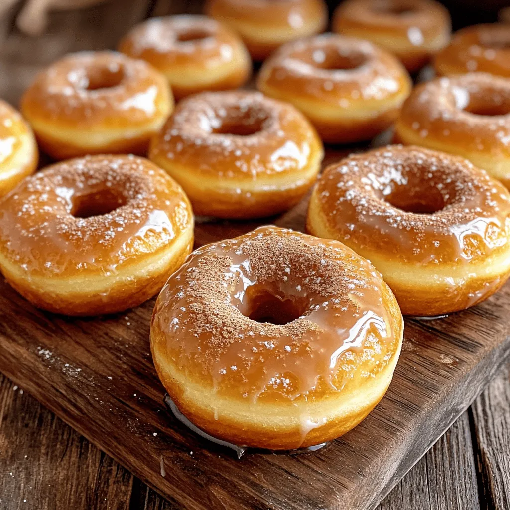 - 2 ¼ cups all-purpose flour - ¼ cup granulated sugar - 1 packet (2 ¼ tsp) active dry yeast Thanksgiving Brioche Donuts start with simple but key ingredients. All-purpose flour gives the donuts their structure. Granulated sugar adds sweetness that balances the warm spices. Active dry yeast makes the donuts fluffy and light. These three ingredients form the base of our delightful treat. - ½ teaspoon ground cinnamon - ½ teaspoon ground nutmeg - 1 teaspoon vanilla extract Next, we enhance the flavor. Ground cinnamon and nutmeg bring warmth and spice. The vanilla extract adds a sweet, aromatic note. Together, these flavors create a cozy taste that fits the Thanksgiving spirit. - 1 cup powdered sugar - 2 tablespoons maple syrup - 1-2 tablespoons milk (to achieve desired thickness) - A pinch of cinnamon Finally, we have the glaze. Powdered sugar gives it sweetness and a smooth texture. Maple syrup adds a rich, earthy flavor. Milk helps adjust the thickness for perfect dipping. A pinch of cinnamon ties everything together, making each bite a tasty delight. For the full details, check the Full Recipe for Thanksgiving Brioche Donuts. To start, combine ⅓ cup of warmed whole milk and 1 packet of active dry yeast in a large bowl. Mix them gently. Let this mixture sit for about 5 minutes. You will see it froth. This froth shows your yeast is alive and ready to work. Next, prepare your dry ingredients. In a separate bowl, whisk together 2 ¼ cups of all-purpose flour, ¼ cup of granulated sugar, ½ teaspoon of salt, ½ teaspoon of ground nutmeg, and ½ teaspoon of ground cinnamon. This step helps mix the spices evenly. Now, add the room temperature eggs, melted butter, and vanilla extract to the yeast mixture. Stir well. Now, it’s time to make the dough. Gradually mix the dry ingredients into the wet mixture. Keep stirring until a sticky dough forms. For the first rise, place the dough in a lightly greased bowl. Cover it with plastic wrap. Let it rise in a warm place for 1 to 1.5 hours. It should double in size. Once it has risen, gently punch it down. Roll it out on a floured surface to about ½ inch thick. Use donut cutters to cut out the donuts and their holes. Transfer them to floured baking sheets and cover them again. Let them rise for another 30 to 45 minutes. Heat oil in a deep fryer or heavy pot to 350°F (175°C). When the oil is hot, carefully drop in the donuts. Don’t overcrowd the pot. Fry each donut for about 1 to 2 minutes on each side. They should turn golden brown. After frying, drain excess oil by placing the donuts on a paper towel-lined plate. To make the glaze, whisk together 1 cup of powdered sugar, 2 tablespoons of maple syrup, and 1 to 2 tablespoons of milk. Adjust the thickness as needed. Allow the donuts to cool slightly, then dip their tops into the glaze. Let them set on a cooling rack. For the full recipe and more tips, check the [Full Recipe]. Enjoy your Thanksgiving Brioche Donuts! To get the best texture, you need the right dough. The dough should be smooth and slightly sticky. If it's too dry, your donuts may turn out tough. Knead your dough for about 5-7 minutes. This helps develop gluten for a fluffy donut. Frying your donuts evenly is key. Heat the oil to 350°F (175°C) before frying. Drop in the donuts gently. Fry them for 1-2 minutes on each side. You want a lovely golden color. If you overcrowd the pot, they may cook unevenly. You can spice up your donuts easily. Try adding a pinch of ground ginger or allspice for a warm flavor. You can also mix in a little pumpkin pie spice for that fall vibe. For fillings, think beyond the glaze. You can use apple butter, chocolate ganache, or even cream cheese. Just pipe it into the donut after frying for a tasty surprise. Make your donuts festive with fun plating. Arrange them on a colorful platter. Dust them lightly with extra cinnamon for flair. You can also garnish with fresh sage or cranberries. This adds a holiday touch. Serve them warm or at room temperature. They will be a hit at your Thanksgiving feast. Check out the Full Recipe for detailed steps. {{image_4}} Ingredients needed: - 2 ¼ cups all-purpose flour - ¼ cup granulated sugar - 1 packet (2 ¼ tsp) active dry yeast - ½ teaspoon salt - ½ teaspoon ground nutmeg - 1 teaspoon pumpkin spice blend - 3 large eggs, at room temperature - ⅓ cup whole milk, warmed - 6 tablespoons unsalted butter, melted - 1 teaspoon vanilla extract - Oil for frying Modifications to the base recipe: To make pumpkin spice brioche donuts, add a teaspoon of pumpkin spice blend. This gives your donuts a warm, fall flavor. You can also swap some flour for pumpkin puree. This adds moisture and a nice color. Use ½ cup of puree to keep the dough right. Adjustments for chocolate lovers: For a chocolate twist, add cocoa powder to your dough. Use about ¼ cup of unsweetened cocoa powder. This change gives a deep chocolate flavor to your donuts. Make sure to reduce the flour slightly to keep the dough's texture. Suggestions for chocolate ganache: Top your donuts with a rich chocolate ganache. To make the ganache, heat 1 cup of heavy cream until it simmers. Pour it over 8 ounces of chopped dark chocolate. Stir until smooth. Dip your cooled donuts in this sweet mix for a treat your guests will love. Seasonal flavors: Maple pecan donuts bring the taste of fall to your table. To make these, add ½ cup of chopped pecans to the dough. This gives a nice crunch. Mix in ¼ cup of maple syrup for a sweet touch. Additional toppings to consider: Top your maple pecan donuts with a maple glaze. Combine 1 cup of powdered sugar with 2 tablespoons of maple syrup and enough milk to reach a pourable consistency. Drizzle this glaze over your donuts and finish with a sprinkle of chopped pecans. It’s a sweet, crunchy delight! Enjoy these variations for a fun twist on Thanksgiving brioche donuts. For the full recipe, check above! To keep your delicious Thanksgiving brioche donuts fresh, store them in an airtight container. This keeps them soft and tasty. You can leave them at room temperature for up to two days. If you want them to last longer, refrigerate them. They will stay good for about a week in the fridge. Freezing is a great option if you want to save some donuts for later. For unglazed donuts, place them in a single layer on a baking sheet. Freeze them for about an hour. Once solid, transfer them to a freezer bag. They will keep well for up to three months. For glazed donuts, freeze them on a baking sheet first too. After they are firm, wrap them in plastic wrap. Then, place them in a freezer bag. Avoid stacking them to prevent the glaze from breaking. To thaw, take them out of the freezer and leave them in the fridge overnight. For a quick thaw, you can leave them at room temperature for about two hours. Reheating your donuts can make them taste fresh again. The best way is to use an oven or an air fryer. Preheat your oven to 350°F. Place the donuts on a baking sheet and warm them for about 5-7 minutes. Keep an eye on them so they don’t get too dry. If you use an air fryer, set it to 300°F and heat for about 3-5 minutes. This method helps keep them crispy. Avoid using a microwave, as it can make them soggy. Enjoy your Thanksgiving brioche donuts warm! Yes, you can prepare these donuts ahead of time. First, make the dough and let it rise. After the first rise, shape the donuts. Instead of frying, you can cover them with plastic wrap and refrigerate them overnight. When ready, let them rise again for 30 minutes. Then, fry as usual. For storage, keep them in an airtight container for up to two days. If you glaze them, eat them within a day for the best taste. If you don’t have active dry yeast, you can use instant yeast. Instant yeast works the same way, but it doesn’t need to be activated first. You can mix it directly with your dry ingredients. You could also use fresh yeast if you find it. Just use three times the amount of fresh yeast compared to dry. It will give your donuts a great rise. To check if your donuts are cooked, look for a golden-brown color. You can also use a toothpick. Insert it into the thickest part of a donut; it should come out clean. Another way is to tap the bottom of the donut. If it sounds hollow, it is done. Be careful not to over-fry, as this can dry them out. Yes, you can bake these donuts! Preheat your oven to 375°F (190°C). After shaping the donuts, place them on a baking sheet lined with parchment paper. Bake for about 12-15 minutes, or until they are golden. Baking will give a different texture, but they will still taste great. You might want to add a bit more butter to the dough for added richness. For Thanksgiving Brioche Donuts, I love using a maple glaze. It adds a warm, sweet flavor. You can also sprinkle some chopped pecans or walnuts for crunch. Another great topping is cinnamon sugar, which gives a cozy feel. Consider drizzling dark chocolate too for a richer taste. Fresh cranberries or even a hint of orange zest can also brighten up the donuts. Making donuts at home combines simple ingredients and exciting techniques. You learned about the key elements, from activating yeast to glazing. I shared tips for perfecting texture and frying. Flavor variations can elevate your donut game, making it even more fun. Store and reheat them well to enjoy fresh every time. Use this guide to impress your friends and family with delicious homemade treats. Don’t hesitate to experiment with flavors and toppings. Your next batch is just a recipe away!