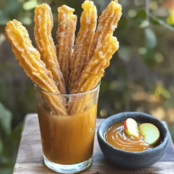 - 1 cup apple cider - 1 cup all-purpose flour - 1 tablespoon granulated sugar - 1 teaspoon baking powder - 1 teaspoon ground cinnamon - ½ teaspoon salt - 3 large eggs - 2 tablespoons unsalted butter, melted - Oil for frying - ½ cup granulated sugar (for coating) - 1 teaspoon ground cinnamon (for coating) - 1 cup brown sugar - ½ cup heavy cream - ½ teaspoon vanilla extract - Pinch of salt When you choose apple cider, look for a brand with no added sugars or preservatives. Fresh cider has a rich taste. For flour, buy all-purpose flour that is unbleached. This gives a better texture. Use large eggs that are fresh. Check the date on the carton. When selecting cinnamon, go for ground cinnamon that smells strong and sweet. For butter, choose unsalted for better control over flavor. Finally, be sure your brown sugar is soft and moist. This helps in making a smooth caramel dip. To start, you need apple cider. Pour 1 cup of apple cider into a medium saucepan. Heat it on medium-high until it boils. Once it boils, lower the heat. Let it simmer for about 15-20 minutes. You want the cider to reduce by half. This step adds a rich flavor to your churros. After it cools slightly, set it aside for later. Now, let's make the churro dough. In a medium bowl, mix together these dry ingredients: - 1 cup all-purpose flour - 1 tablespoon granulated sugar - 1 teaspoon baking powder - 1 teaspoon ground cinnamon - ½ teaspoon salt Mix them well and set aside. In a large bowl, whisk together the cooled apple cider, 3 large eggs, and 2 tablespoons melted unsalted butter. Stir this mixture until it’s smooth. Gradually add the dry mix into the wet mix. Stir gently until it forms a thick dough. Next, let’s fry those churros. Heat oil in a deep pot or fryer to 375°F (190°C). While the oil heats up, mix ½ cup granulated sugar and 1 teaspoon ground cinnamon in a shallow dish. Once the oil is hot, place the churro dough in a piping bag. Use a star-shaped tip for the best shape. Pipe 6-inch strips into the hot oil. Cut the dough with scissors as needed. Fry the churros for 2-3 minutes on each side, until they are golden brown. Remove them and drain on paper towels. Now for the caramel dip. In a small saucepan, combine these ingredients: - 1 cup brown sugar - ½ cup heavy cream - ½ teaspoon vanilla extract - Pinch of salt Heat on medium and stir continuously. Cook until it bubbles and becomes smooth. Let it simmer for 2-3 minutes. Remove it from heat and let it cool slightly. Now your caramel sauce is ready to dip! Serve the warm churros upright in a glass with the caramel dip on the side. Enjoy this sweet treat! - Use Fresh Ingredients: Always pick fresh apple cider and eggs. It makes a big difference. - Heat the Oil Right: The oil should be at 375°F (190°C). This helps the churros cook evenly. - Pipe with Care: Use a star tip for the piping bag. This gives churros their classic shape. - Fry in Batches: Don't overcrowd the pot. Fry a few at a time for the best results. - Skipping the Cooling Step: Let the apple cider cool after boiling. This helps the dough mix better. - Not Mixing Well: Ensure you mix the dry and wet ingredients until they are combined. Lumps can ruin the texture. - Wrong Oil Temperature: If the oil is too cold, churros will be soggy. Too hot, and they will burn. - Overcooking: Keep an eye on the frying time. Cook until golden brown, about 2-3 minutes per side. - Make It Festive: After rolling in cinnamon sugar, add a sprinkle of cinnamon on top. - Garnish with Fruit: Add thin apple slices next to the caramel dip for color and taste. - Serve Warm: Churros taste best when warm. Arrange them standing in a glass for a fun look. - Pair with Drinks: Enjoy with spiced apple cider or warm milk for a cozy treat. {{image_4}} You can change the flavor of these churros easily. Here are some fun ideas: - Pumpkin Spice: Replace some cinnamon with pumpkin spice for a fall twist. - Chocolate: Add cocoa powder to the dough for a chocolatey treat. - Maple: Use maple syrup instead of apple cider for a sweet change. These flavors add new fun to your churros, making them perfect for any season. While caramel dip is tasty, you can try other dips too. Here are a few suggestions: - Chocolate Sauce: Melt dark or milk chocolate for a rich dip. - Vanilla Frosting: Thin out store-bought frosting with a bit of milk for a sweet dip. - Fruit Sauce: Use berry or apple sauce for a fruity flavor. Each dip offers a new way to enjoy your churros and impress your friends. If you need gluten-free churros, it's simple to make a swap. Use gluten-free flour instead of all-purpose flour. This change keeps the same delicious taste while being safe for those with gluten issues. Always check the labels on your ingredients to ensure they are gluten-free. Enjoy these churros without worry! To keep leftover churros fresh, place them in an airtight container. Make sure they cool completely before sealing. Store them at room temperature for up to 2 days. If you plan to keep them longer, consider freezing them. For the best taste, reheat churros in an oven. Set the oven to 350°F (175°C) and warm them for about 5-7 minutes. This method helps restore their crispiness. You can also use an air fryer at the same temperature for 3-4 minutes. Avoid using a microwave, as it can make them soggy. To freeze churros, first cool them completely. Then, arrange them in a single layer on a baking sheet. Place the sheet in the freezer for about 1-2 hours. Once frozen, transfer the churros to a freezer-safe bag. They can last up to 2 months in the freezer. When ready to enjoy, reheat directly from frozen using the oven or air fryer. You can bake the churros instead of frying them. To do this, preheat your oven to 400°F (200°C). After you mix the churro dough, pipe it onto a parchment-lined baking sheet. Bake for about 20 minutes or until they are golden brown. You can still roll them in cinnamon sugar afterward. Baking gives a lighter texture but keeps the flavor. To make churros crispy, fry them at the right temperature, around 375°F (190°C). This hot oil seals the dough quickly. Make sure to not overcrowd the pan, as this can lower the oil's temperature. Also, let them drain on paper towels after frying. Roll them in cinnamon sugar while they are still warm for a great finish. Yes, you can use store-bought caramel sauce. It saves time and still tastes great. Just warm it slightly before serving, so it becomes easy to dip. This way, you can focus on making those tasty churros without any extra fuss. Apple cider adds a rich, sweet flavor to the churros. It also helps to create a moist dough, making the churros soft inside. The spices in the recipe pair perfectly with the apple cider, giving a warm, cozy taste. It’s a great way to celebrate fall flavors in a fun treat. Making apple cider churros is fun and easy. We covered the key ingredients and tips for selecting fresh items. Then, I shared step-by-step instructions on preparing, mixing, and frying churros, along with making caramel sauce. I also included tips to perfect your churros and common mistakes to avoid. You can explore flavor variations and alternative dips. Don’t forget storage tips to keep your churros fresh. This recipe brings joy and warmth, perfect for sharing. Enjoy these tasty treats and impress everyone with your skills!