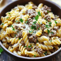 - 8 ounces whole wheat pasta (any shape you prefer) - 1 pound lean ground beef (90% lean for a healthier option) - 1 cup low-fat cottage cheese - 1 cup plain Greek yogurt - 1 cup low-sodium beef broth - 1 tablespoon olive oil - 1 medium onion, finely chopped - 3 cloves garlic, minced - 1 teaspoon Italian seasoning blend - Salt and pepper to taste - ½ cup grated Parmesan cheese (for optional topping) - Fresh parsley, chopped (for garnish) For this high-protein creamy beef pasta, you will use whole wheat pasta for added fiber. Lean ground beef helps keep the dish healthy while still providing plenty of protein. Low-fat cottage cheese and plain Greek yogurt create a creamy texture without too many calories. You can also add low-sodium beef broth for flavor. Olive oil helps cook the onions and garlic evenly. Chopped onion and minced garlic form a solid base for the dish. Don't forget to season with salt, pepper, and Italian seasoning to bring out all the flavors. Optional toppings like grated Parmesan cheese and fresh parsley can elevate your meal. This combination of ingredients makes a delicious and wholesome meal that you can whip up in no time. Enjoy your cooking! To start, fill a large pot with water. Add a good amount of salt. This salt boosts the pasta’s flavor. Bring the water to a rolling boil. Now, add your whole wheat pasta. Cook it according to package instructions until it's al dente. This usually takes around 8 to 10 minutes. Once done, drain the pasta and set it aside. Next, grab a spacious skillet. Heat one tablespoon of olive oil over medium-high heat. Add the finely chopped onion and cook for about 3-4 minutes. You want the onion to turn translucent. After that, toss in the minced garlic. Cook it for another minute until it smells great. This step builds a solid flavor base. Now, add the lean ground beef to the skillet. Season it with salt, pepper, and Italian seasoning blend. Cook, stirring and breaking the beef apart, until it’s fully browned. This should take around 5-7 minutes. Make sure the beef is cooked through for safety. Lower the heat to a gentle simmer. Pour in one cup of low-sodium beef broth. Now, it’s time to add the creamy elements: one cup of low-fat cottage cheese and one cup of plain Greek yogurt. Stir everything well. Let it simmer for about 3-4 minutes. You want the sauce to be creamy and heated through. It should have a smooth texture. Now, carefully add the drained pasta to the skillet. Use tongs or a large spoon to toss the pasta with the creamy beef sauce. Make sure every piece is well coated. Taste the dish and adjust the seasoning if needed. This is your chance to make it perfect. - To ensure your pasta is al dente, boil it until it has a slight bite. Follow the cooking time on the package but check a minute early. This way, your pasta won’t become mushy. - Browning ground beef effectively makes your dish rich in flavor. Use medium-high heat and let the beef sit for a bit before stirring. This helps it brown nicely. - Fresh herbs can really lift your dish. Try adding chopped parsley or basil at the end. They add bright flavors and make your dish look nice. - If you want an extra kick, consider adding red pepper flakes or a dash of hot sauce. Spice can enhance the creamy sauce and make it exciting. - For high-protein alternatives, you can swap ground beef with turkey or chicken. These options lower fat while keeping protein high. - To reduce sodium, use low-sodium beef broth and limit added salt. This keeps your dish flavorful without too much salt. {{image_4}} You can change the protein in this dish easily. Try ground turkey or chicken instead of beef. These options are lean and still pack a protein punch. If you're feeling adventurous, swap in lentils for a plant-based twist. Lentils are rich in protein and fiber. Adding vegetables is a great way to boost nutrition. Toss in spinach, bell peppers, or zucchini for color. You can sauté these veggies with the onion and garlic. This step adds flavor and texture to your creamy beef pasta. If you need gluten-free options, use gluten-free pasta. Many brands make tasty choices that work well in this recipe. Just follow the cooking time on the package. For a dairy-free version, swap the cottage cheese and Greek yogurt for cashew cream or a dairy-free yogurt. These options keep the creamy texture while catering to dietary needs. Be sure to check labels for added sugars and other ingredients. Changing the seasoning can make a big difference. Instead of Italian seasoning, try a taco spice blend for a fun twist. This adds a new flavor dimension to the dish. If you like heat, add red pepper flakes or diced jalapeños. Mixing in hot sauce can also give your creamy beef pasta a spicy kick. Experiment with different spices to find your favorite flavor. After enjoying your meal, let the pasta cool down. This step keeps it safe. Place it in a container. I recommend using an airtight container to keep the flavors fresh. Make sure to store it in the fridge if you plan to eat it within three days. To reheat, use a skillet on low heat. Add a splash of beef broth or water. This will help keep the sauce creamy. Stir gently to avoid overcooking. Overcooking can make the sauce dry. Heat until warm, but not bubbling. You can freeze portions for later. Use freezer-safe containers or bags. Leave some space for the food to expand. When ready to enjoy, thaw the pasta in the fridge overnight. Reheat slowly in a skillet for the best taste. High-protein beef pasta is a dish that combines pasta with lean ground beef and creamy ingredients. It offers a great balance of protein, carbs, and healthy fats. This dish helps build muscle and keeps you full longer. By using lean beef and whole wheat pasta, you get a meal that's both filling and nutritious. The cottage cheese and Greek yogurt add creaminess while boosting protein content. Yes, you can use other types of pasta. Options include gluten-free pasta, zoodles, or even chickpea pasta. Cooking times might change a bit. Always check the package instructions to ensure perfect texture. If you pick a thinner pasta, reduce the cooking time. For zoodles, just sauté until tender for a lighter option. You can lower the calories by making a few swaps. Use less beef or a leaner cut, like ground turkey. Replace some cottage cheese with more Greek yogurt. You can also cut back on the cheese topping. Another tip is to use less oil when cooking. Adding more veggies can help make the dish lighter without losing flavor. Yes, you can prep this dish ahead. Cook the pasta and beef mixture separately and store them in the fridge. You can mix them right before serving. This can help save time on busy days. If you want to freeze it, make sure to cool it first. When ready to eat, just reheat gently on the stove or in the microwave. This blog explores how to make a tasty high-protein beef pasta dish. We covered main ingredients like whole wheat pasta and low-fat cottage cheese. Next, I shared step-by-step cooking methods and gave tips for seasoning and storage. Finally, we discussed variations for your taste and dietary needs. With these insights, you can create a healthy meal that suits your style. Enjoy cooking and personalize this dish to fit your cravings!