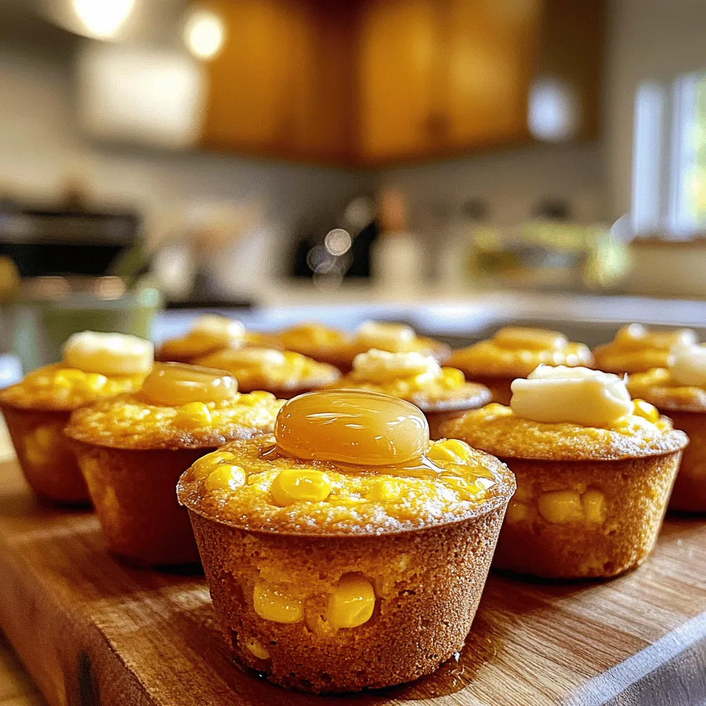 To make Honey Butter Cornbread Poppers, you need a few key ingredients: - 1 cup cornmeal - 1 cup all-purpose flour - 1/4 cup granulated sugar - 1 tablespoon baking powder - 1/2 teaspoon salt - 1 cup buttermilk - 2 large eggs - 1/4 cup unsalted butter, melted - 1/4 cup honey - 1/2 cup corn kernels (fresh or frozen) - Extra honey and butter for topping These ingredients come together to create a sweet and tasty treat. The cornmeal gives texture, while the honey adds a nice touch of sweetness. You can customize your poppers with some fun add-ins: - 1/2 teaspoon garlic powder (for a savory twist) - 1/4 teaspoon cayenne pepper (for a little heat) These add-ins can change the flavor profile of your poppers. Feel free to mix and match based on what you like. Using high-quality ingredients makes a big difference. Choose fresh corn kernels for the best taste. Good butter helps create a rich flavor. For the best results, use real buttermilk instead of substitutes. The quality of your ingredients directly impacts the taste and texture of your poppers. First, preheat your oven to 400°F (200°C). Grab a mini muffin pan and grease it. You can use non-stick spray or softened butter. This helps the poppers release easily after baking. In a large mixing bowl, combine the following dry ingredients: - 1 cup cornmeal - 1 cup all-purpose flour - 1/4 cup granulated sugar - 1 tablespoon baking powder - 1/2 teaspoon salt Make sure to mix them well. This step ensures that each popper has a balanced taste. Now, take a medium bowl and whisk together these wet ingredients: - 1 cup buttermilk - 2 large eggs - 1/4 cup melted unsalted butter - 1/4 cup honey Whisk until the mixture is smooth. This helps combine the flavors before adding to the dry mix. Pour the wet mixture into the dry ingredients bowl. Gently stir with a spatula or wooden spoon. Mix until just combined. Avoid overmixing to keep the poppers fluffy. Next, add in 1/2 cup corn kernels. If you like, sprinkle in garlic powder and cayenne pepper for extra flavor. Fold these ingredients into the batter until evenly mixed. Use a spoon or small ice cream scoop to fill each muffin cup about 3/4 full. This leaves room for the poppers to rise. Place the muffin pan in the hot oven. Bake for 12-15 minutes. Check for doneness with a toothpick. If it comes out clean, your poppers are ready! As they bake, make honey butter. Mix equal parts of softened butter and honey in a small bowl. Stir until creamy and smooth. Once the poppers are baked, let them cool for a few minutes. Then, gently lift them out of the pan. Serve warm, drizzled with honey and topped with honey butter. Enjoy your tasty treat! To get that light and fluffy texture, start with room temperature ingredients. This helps the batter mix well. Use fresh baking powder too. Old baking powder can cause your poppers to be dense. Whisk the dry ingredients well to avoid lumps. When you mix the wet and dry ingredients, stir gently. This keeps the air in the batter, making it rise beautifully. Overmixing can make your poppers tough. Mix until you see no dry flour, but don’t keep stirring. If you see lumps, that’s okay. These will bake out. Use a spatula or wooden spoon for gentle mixing. Remember, it’s better to have a few lumps than a tough texture. You can add more flavor to your poppers with a few simple ingredients. Garlic powder gives a nice savory touch. If you like a bit of heat, cayenne pepper adds a great kick. You can also mix in cheese or herbs for a twist. Fresh corn adds sweetness and texture, so don’t skip it! These extras make your poppers unique and tasty. {{image_4}} You can turn these poppers into a sweet treat. Just add chocolate chips or dried fruits like raisins or cranberries. These additions mix well with the cornbread. You can also try a sprinkle of cinnamon or nutmeg for warmth. These flavors give the poppers a cozy, dessert-like feel. Want something savory? Cheese is a great choice! Add shredded cheddar or crumbled feta. You can also mix in herbs like chopped chives or parsley. These will add a fresh burst of flavor. If you want heat, try adding diced jalapeños or pepper jack cheese for a spicy kick. Need a gluten-free version? Substitute the all-purpose flour with gluten-free flour blends. Make sure the blend has xanthan gum for the right texture. You can also use corn flour for a richer corn flavor. Just check that all other ingredients are gluten-free too. Enjoy these poppers without worry! To keep your leftover Honey Butter Cornbread Poppers fresh, place them in an airtight container. This helps lock in moisture and flavor. You can store them at room temperature for up to two days. If you want to keep them longer, refrigerate them for up to a week. Just make sure they are fully cooled before you seal them away. To enjoy your poppers again, you can reheat them in the oven. Preheat your oven to 350°F (175°C). Place the poppers on a baking sheet and cover them with foil. Heat them for about 10-15 minutes. This keeps them soft and warm. You can also use a microwave. Heat them for about 15-20 seconds. Just be careful not to dry them out. If you want to save poppers for later, freezing is a great option. First, let them cool completely. Then, place them in a freezer-safe bag or container. Remove as much air as possible to prevent freezer burn. They can last up to three months in the freezer. When you’re ready to eat them, thaw them in the fridge overnight before reheating. Honey butter cornbread poppers are small, sweet bites of cornbread. They are soft and moist, with a hint of honey. You make them in a mini muffin pan for easy serving. Each popper is topped with a creamy honey butter mix. They are perfect as snacks or sides for meals. Yes, you can prepare these poppers ahead of time. Make the batter and store it in the fridge for up to 24 hours. When ready, bake them fresh for a warm treat. You can also bake them and keep them in an airtight container. Reheat them in the oven for the best taste. These poppers pair well with many dishes. Here are some ideas: - Chili or stew for a hearty meal. - A fruity jam for a sweet twist. - Fresh berries for a pop of color. - Grilled meats like chicken or pork. To keep your poppers moist, follow these tips: - Use buttermilk for a rich flavor and texture. - Don't overmix the batter; it should be lumpy. - Bake them until they are golden brown, not dry. - Serve them warm with extra honey butter to add moisture. Here’s the complete recipe to make your own honey butter cornbread poppers: Ingredients: - 1 cup cornmeal - 1 cup all-purpose flour - 1/4 cup granulated sugar - 1 tablespoon baking powder - 1/2 teaspoon salt - 1 cup buttermilk - 2 large eggs - 1/4 cup unsalted butter, melted - 1/4 cup honey - 1/2 cup corn kernels (fresh or frozen) - 1/2 teaspoon garlic powder (optional) - 1/4 teaspoon cayenne pepper (optional) - Extra honey and butter for topping Instructions: 1. Preheat your oven to 400°F (200°C). Grease a mini muffin pan. 2. In a large bowl, mix cornmeal, flour, sugar, baking powder, and salt. 3. In another bowl, whisk buttermilk, eggs, melted butter, and honey. 4. Combine wet and dry ingredients. Stir gently; do not overmix. 5. Fold in corn, garlic powder, and cayenne, if using. 6. Fill muffin cups 3/4 full with batter. 7. Bake for 12-15 minutes until golden and a toothpick comes out clean. 8. While baking, mix equal parts butter and honey for the topping. 9. Let poppers cool slightly before removing from the pan. 10. Serve warm with honey and your honey butter. Enjoy your baking! You learned how to make Honey Butter Cornbread Poppers step-by-step. We discussed key ingredients, tips for texture, and ways to customize your poppers. Remember to choose quality ingredients for the best taste. With these instructions, you can enjoy sweet and savory options, plus know how to store leftovers. I hope you feel ready to create this fun snack. Enjoy every delicious bite!