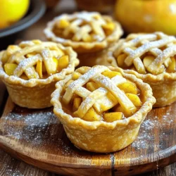 - Apples: Use 2 large apples. I recommend Granny Smith or Honeycrisp. They add tartness and sweetness. - Sweetener Options: Use 1/4 cup light brown sugar. You can also try maple syrup or honey for a twist. - Pie Crust Choices: You can use pre-made pie crusts. They save time and taste great. If you want to make your own, a simple dough works well too. Using the right ingredients makes a big difference. Fresh apples bring flavor and texture. Brown sugar adds a nice depth. Pre-made crusts are quick and easy. Enjoy these tips as you prepare your apple pie cups! - Prepping the apples: Start by peeling and dicing two large apples, like Granny Smith or Honeycrisp. These apples give the best taste. Place the diced apples in a mixing bowl. Add one tablespoon of freshly squeezed lemon juice. This helps keep the apples bright and fresh. Next, sprinkle in one teaspoon of ground cinnamon and a 1/4 teaspoon of freshly grated nutmeg. These spices add warmth and flavor. Then, mix in 1/4 cup of light brown sugar and one tablespoon of cornstarch. The sugar sweetens and the cornstarch helps thicken the filling. Toss it all gently until the apples are well-coated. Set this mixture aside to marinate for a bit. - Rolling out the pie crust: Take your pre-made pie crusts. You will need one package that has two crusts. Dust a clean surface lightly with flour to stop the dough from sticking. Roll out each crust to about 1/8-inch thick. This thickness helps the cups bake evenly. Using a round cutter or a glass, cut circles that are about 3-4 inches in diameter. This size fits perfectly into a muffin tin. - Assembling the cups: Place each dough circle gently into the cups of a muffin tin. Press down lightly to form little cups. Make sure the dough hugs the sides. Now, fill each cup generously with the apple mixture. Pack the apples in lightly to fit them well, but don't overfill. If you have leftover dough, cut it into small strips to create a cute lattice on top. Alternatively, you can cut slits for steam to escape. Brush the tops with a beaten egg for a golden finish. Once you have assembled everything, your apple pie cups are ready to bake! Choosing the right apples for optimal flavor For the best apple pie cups, use Granny Smith or Honeycrisp apples. These apples stay firm and have a tasty balance of sweet and tart. You want apples that will hold their shape while baking, so avoid mushy varieties. Tips for a flaky crust: Avoiding sogginess To keep your crust flaky, avoid overworking the dough. When rolling it out, use just enough flour to prevent sticking. Always preheat your oven to 375°F before baking your cups. This helps the crust crisp up properly. Ensuring even baking: How to check for doneness Watch for golden brown edges on your pie cups. After 20 minutes, peek inside. The apple filling should bubble slightly. If it looks too pale, let it bake a few more minutes. Use a toothpick to check the apples; they should be tender but not mushy. {{image_4}} You can make your apple pie cups even better with a few easy changes. - Adding nuts or dried fruits: Try mixing in chopped walnuts or pecans for crunch. You can also add dried cranberries or raisins for a sweet twist. These additions bring texture and extra flavor to your cups. - Spice it up: Alternatives to cinnamon and nutmeg can add new flavor notes. Consider using allspice for a warm taste or cardamom for a unique zing. You could also add a bit of ginger for a spicy kick that pairs well with apples. - Different toppings: Toppings can make your dessert shine. A drizzle of caramel sauce adds sweetness and richness. If you love cream, a dollop of whipped cream is light and fluffy. You could even serve with vanilla ice cream for a warm and cold contrast that is hard to resist. These easy changes let you create your perfect apple pie cups. Enjoy experimenting with flavors! To keep your apple pie cups fresh, follow these tips: - Best practices for refrigeration and freezing: Store your cups in an airtight container. They stay fresh in the fridge for up to three days. If you want to freeze them, wrap each cup tightly in plastic wrap, then put them in a freezer bag. They can last up to three months in the freezer. - Reheating tips: How to maintain crisp crust: To reheat, place them in a preheated oven at 350°F (175°C) for about 10-15 minutes. This helps keep the crust crisp. Avoid using the microwave; it can make the crust soggy. - Shelf life: How long they stay fresh: When stored properly, apple pie cups last for three days in the fridge. If frozen, they remain good for three months. Once defrosted, eat them within a day or two for the best taste. Can I make this recipe vegan? Yes, you can make this recipe vegan. Use a plant-based pie crust instead of the pre-made one. You can skip the egg wash or use a mixture of plant milk and a bit of flour to brush on top. For the filling, all the ingredients are naturally vegan. How can I make mini versions of apple pie cups? To make mini versions, use a mini muffin tin instead of a standard one. Roll out the dough thinner and cut smaller circles. This will help you fit the dough into the tiny cups. Fill them with the same apple mixture, and bake just a few minutes less. What can I substitute for cornstarch in the recipe? You can use flour or arrowroot powder as a substitute for cornstarch. Both options work well to thicken the filling. Use about 1 tablespoon of flour or arrowroot powder for each tablespoon of cornstarch. This will keep your filling thick and delicious. You learned how to make great apple pie cups. We covered ingredients, preparation, and cooking tips. Don't forget about the fun variations and storage methods. Experimenting with flavors will enhance your dessert. Follow these steps to impress your friends and family. Enjoy your delicious creations and share them. Happy baking!