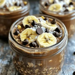 - 1 cup rolled oats - 2 cups almond milk (or preferred milk) - 2 tablespoons unsweetened cocoa powder - 2 tablespoons creamy natural peanut butter - 2 tablespoons maple syrup (or honey) - 1 teaspoon pure vanilla extract - A pinch of sea salt - Sliced ripe bananas - Shredded coconut - Dark chocolate chips - Chopped mixed nuts The base of this recipe is simple yet satisfying. First, we use rolled oats. They soak up all the flavors well and give a creamy texture. Next, almond milk adds a rich taste. Feel free to swap it with your favorite milk. Unsweetened cocoa powder gives that deep chocolate flavor. I love how it pairs with creamy natural peanut butter. This peanut butter adds protein and creaminess. For sweetness, I like to use maple syrup, but honey works too. A touch of vanilla extract enhances the taste. Finally, a pinch of sea salt balances the sweetness and chocolate. For toppings, the choices are endless. Sliced ripe bananas add a fresh taste. Shredded coconut brings a tropical feel. Dark chocolate chips add extra indulgence for chocolate lovers. Chopped mixed nuts provide a crunchy texture. You can mix and match these toppings to suit your mood! First, grab a big bowl. Add 1 cup of rolled oats, 2 tablespoons of cocoa powder, and a pinch of sea salt. Stir these dry ingredients well. This step helps mix the cocoa evenly with the oats. In another medium bowl, pour in 2 cups of almond milk. Add 2 tablespoons of creamy peanut butter, 2 tablespoons of maple syrup, and 1 teaspoon of pure vanilla extract. Whisk these together. Make sure it’s smooth, so all flavors mix nicely. Now, gently pour the wet mixture over the dry ingredients. Use a spoon to stir until every oat is coated. You want to see a nice, even mix. Scoop the mixture into two jars or containers. Seal them tightly. Place the jars in the fridge. Let them chill for at least 4 hours, but overnight is best. This soaking time makes the oats soft and tasty. When you’re ready to eat, stir the oats well. If you want a creamier texture, add a splash of milk. Top with your favorites like sliced bananas or chocolate chips. Enjoy your delicious breakfast! To get the best texture for your oats, soak them overnight. This allows the oats to absorb all the liquid and flavors. When you wake up, they will be soft and creamy. If you’re in a rush, soak them for at least four hours. But overnight is best! You can enhance the flavor of your oats in many ways. Try adding a bit more maple syrup or honey for extra sweetness. You can also play with flavors by adding spices like cinnamon or nutmeg. If you want a nutty twist, swap the peanut butter for almond or cashew butter. Presentation is key for any meal. Serve your overnight oats in clear jars. This shows off the beautiful layers of oats, chocolate, and toppings. For a nice touch, drizzle extra peanut butter on top. It makes it look even more delicious and inviting! {{image_4}} You can make your oats even better with new flavors. Try different nut butters like almond or cashew. Each nut butter adds its own taste. You can also mix in spices. A dash of cinnamon or nutmeg gives warmth and depth. These small changes make a big difference in taste. If you need a vegan choice, swap almond milk for oat, soy, or coconut milk. Each milk adds its own twist. For sweetening, you can use agave syrup or sugar-free sweeteners. These options keep the dish tasty for everyone. It’s easy to make this recipe fit your needs. Toppings can make your oats fun and fresh. Use seasonal fruits like berries or peaches for a burst of flavor. Crunchy elements like granola or seeds add texture. You can mix and match toppings to keep every bowl exciting. Each bite will feel like a new treat. Store your chocolate peanut butter overnight oats in airtight containers. This keeps them fresh and tasty. Make sure the lids fit tightly. You can use glass jars or plastic containers. Both options work well. Avoid leaving your oats uncovered. This can cause them to dry out. You can freeze your overnight oats for later. First, place them in freezer-safe containers. Leave some space at the top. The oats will expand as they freeze. When you want to eat them, move the jars to the fridge. Let them thaw overnight. You can also microwave them if you're in a hurry. Just stir well after heating. In the fridge, your overnight oats last about 4 to 5 days. After that, they may lose flavor and texture. If you notice any off smells or changes, it’s best to toss them. Always check your oats before eating. Fresh ingredients lead to the best taste! Yes, you can use steel-cut oats. However, they have a different texture. Steel-cut oats are chewier and take longer to cook. They also need more liquid and time to soak. If you use steel-cut oats, let them soak longer than overnight. I recommend at least 8 hours. This way, they soften nicely and become more enjoyable. You can easily boost the nutrition of your overnight oats. Here are some ideas: - Add a scoop of protein powder. - Mix in chia seeds or flaxseeds for fiber. - Stir in some Greek yogurt for extra creaminess. - Include superfoods like spirulina or acai powder. These additions will give you more energy and keep you full longer. Yes, you can enjoy overnight oats warm. To warm them up, simply transfer the oats to a bowl. - Heat in the microwave for 30 to 60 seconds. - Stir well and check the temperature. You might want to add a splash of milk to help loosen the mixture. This makes it creamy and delicious. Feel free to adjust your flavors with honey or a pinch of sea salt. This post showed you how to make tasty overnight oats from simple ingredients. We covered the main steps, from mixing dry and wet ingredients to storing and serving. You learned about variations, optional toppings, and even storage tips. These oats are easy to customize and can fit anyone's taste. Enjoy experimenting with flavors, and make this meal your own. Overnight oats can be a great choice for quick and healthy breakfasts. Get creative and enjoy every bite!