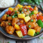 - 1 lb boneless, skinless chicken breasts - Assorted bell peppers (red, yellow, green) - Pineapple chunks (fresh or canned) - All-purpose flour, eggs, and cornstarch - Vegetable oil for frying - Salt and pepper for seasoning - Granulated sugar, apple cider vinegar, ketchup - Soy sauce and cornstarch for thickening In this recipe, I use fresh chicken breasts for the best taste. Cut them into one-inch pieces. This helps the chicken cook evenly and get crispy. For the bell peppers, I like using a mix of red, yellow, and green. They add color and crunch. Pineapple chunks bring sweetness and a juicy bite. You can use fresh or canned pineapple, but fresh gives better flavor. Next, we need the coating ingredients. We use all-purpose flour, eggs, and cornstarch. This three-step coating gives the chicken a crispy texture. Season the chicken with salt and pepper to enhance flavor. Don't forget the vegetable oil; it’s what makes the chicken golden brown and crunchy. For the sweet and sour sauce, we mix granulated sugar, apple cider vinegar, ketchup, and soy sauce. This blend creates that famous sweet and tangy taste. Cornstarch helps thicken the sauce, making it glossy and perfect for coating the chicken. Gather these ingredients, and you’re ready to create a dish that beats takeout any day. First, season your chicken pieces with salt and pepper. This simple step adds great flavor. Next, set up three shallow dishes. Place flour in the first dish. Pour the beaten eggs into the second dish. Finally, add cornstarch to the third dish. Now, let's coat the chicken. Dredge each piece in flour first. Shake off any extra flour. Then, dip it into the eggs. Finally, coat it evenly with cornstarch. This three-step coating gives the chicken a crispy texture when fried. Heat vegetable oil in a large skillet or wok over medium-high heat. You want the oil hot but not smoking. A good temperature is around 350°F (175°C). Carefully add the chicken pieces in small batches. This prevents overcrowding and helps them fry evenly. Fry each batch for about 5-7 minutes. You want them to be golden brown and cooked through. Check that the internal temperature is at least 165°F (75°C). Once cooked, remove the chicken and let it drain on paper towels. In a medium saucepan, combine granulated sugar, apple cider vinegar, ketchup, and soy sauce. Stir well and bring it to a gentle simmer over medium heat. Keep stirring until the sugar dissolves. This should take about 3-4 minutes. To thicken the sauce, mix cornstarch with water. Gradually add this to the simmering sauce, stirring continuously. Cook for another 2-3 minutes. The sauce should thicken and coat the back of a spoon. Lower the heat to medium-low. Add the fried chicken pieces, diced bell peppers, onions, and pineapple chunks to the sauce. Gently stir everything together. Make sure all ingredients are coated in the sauce. Allow it to cook for another 2-3 minutes. This helps the peppers soften and meld the flavors. Once heated through, remove from heat. Transfer your Sweet and Sour Chicken to a serving platter. For a colorful finish, sprinkle sesame seeds and chopped green onions on top. Pair it with fluffy steamed rice or warm noodles for a complete meal. Enjoy your homemade takeout! To make your sweet and sour chicken shine, season at each step. Start with the chicken. Use salt and pepper to bring out the flavor. Don't skip the veggies! Fresh bell peppers and pineapple add a burst of taste. The fresher the ingredients, the better the dish will be. You can make this dish lighter with a few easy swaps. Try using less sugar in the sauce. You can also reduce the frying oil. Instead of frying, bake the chicken for a crunchy texture. To lighten the coating, use whole wheat flour or skip the cornstarch. To keep your chicken crispy, follow some simple tricks. First, fry in small batches. Don’t crowd the pan. The oil needs space to circulate. After frying, drain the chicken on paper towels. This helps remove excess oil. When adding the sauce, do it at the end. This keeps the chicken crispy longer. {{image_4}} You can swap out chicken for shrimp or tofu. Shrimp cooks fast, so use medium heat. Cook shrimp for about 3-4 minutes until pink. Tofu needs a bit more time. Pan-fry it for about 5-6 minutes for a nice golden color. This keeps the dish fun and fresh! Feel free to tweak the sauce to fit your taste. If you want it sweeter, add more sugar. For more tang, add extra apple cider vinegar. Want some heat? Try adding a dash of red pepper flakes or sriracha. This way, you can make it just how you like! Mix up the veggies to keep things exciting. Broccoli, snap peas, or carrots work great too. You can also use seasonal vegetables like zucchini in summer. This lets you enjoy the dish all year while keeping flavors vibrant and tasty! To keep your sweet and sour chicken fresh, store it in an airtight container. This helps prevent moisture loss and keeps the flavors intact. Place the container in the fridge as soon as it cools. It lasts about 3 to 4 days. After this time, the chicken may lose its taste and texture. When reheating, avoid the microwave if you can. It may make the chicken soggy. Instead, use a skillet over medium heat. Add a splash of water or broth to keep it moist. Stir occasionally until heated through. You can also add fresh bell peppers or pineapple for extra flavor and crunch. To freeze sweet and sour chicken, let it cool completely first. Then, transfer it to a freezer-safe bag or container. Remove as much air as possible. This helps prevent freezer burn. It can stay in the freezer for about 2 to 3 months. When ready to eat, thaw it in the fridge overnight. Reheat it in a skillet for the best texture and taste. Yes, you can make Sweet and Sour Chicken ahead. For best results, follow these tips: - Prepare the sauce: Make the sauce and store it in the fridge. - Cook the chicken: Fry the chicken and keep it separate. - Combine before serving: Mix everything just before you eat for the best taste and texture. Sweet and Sour Chicken pairs well with many sides. Here are some popular options: - Steamed rice: Fluffy, white or brown rice is a great choice. - Noodles: Soft, warm noodles complement the dish nicely. - Vegetable stir-fry: Add more veggies for extra nutrition. To change the sweetness, you can: - Add or reduce sugar: Start with less sugar and taste as you go. - Use honey or maple syrup: These can be good substitutes for sugar. - Balance with vinegar: A little more vinegar can cut the sweetness. Yes, you can add some heat! Here’s how: - Red pepper flakes: Sprinkle these into the sauce for a spicy kick. - Chili sauce: Add a spoonful to the sauce while it simmers. - Fresh peppers: Dice jalapeños or other hot peppers into the mix. You can use frozen chicken, but follow these tips: - Thaw it first: Always thaw chicken completely before cooking. - Adjust cooking time: It may take longer to cook through. - Check for doneness: Use a meat thermometer to ensure it reaches 165°F. You learned how to make a delicious sweet and sour chicken dish. We covered the key ingredients, simple steps, and helpful tips. Remember to use fresh veggies and season well for great flavor. You can also try different proteins or adjust the sauce to fit your taste. This recipe is flexible, so feel free to experiment. Enjoy making your dish and sharing it with others. Your kitchen adventures can lead to tasty meals and happy moments.