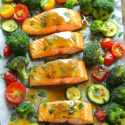 - 4 salmon fillets - 1/4 cup pure maple syrup - 3 tablespoons Dijon mustard - 2 tablespoons olive oil, divided - Spices including garlic powder, smoked paprika, salt, and pepper - 2 cups fresh broccoli florets - 1 cup cherry tomatoes, halved - 1 medium zucchini, sliced - 1 red bell pepper, chopped The main ingredients for this dish are simple and flavorful. The salmon fillets are the star, bringing a rich taste and healthy fats to your meal. The maple syrup adds sweetness, while the Dijon mustard gives a nice tang. Together, they make a tasty glaze that coats the salmon perfectly. For the additional ingredients, olive oil helps everything cook nicely while adding flavor. The spices, like garlic powder and smoked paprika, give depth to the dish. Adjust the salt and pepper to your taste for a finishing touch. The vegetables complement the salmon well. Fresh broccoli florets add crunch and nutrients. Cherry tomatoes burst with flavor, while zucchini offers a soft texture. The red bell pepper adds sweetness and color. Each veggie brings its own taste, making every bite fun and delicious. With these ingredients, you can create a balanced and vibrant meal that is easy to prepare. - Set your oven to 400°F (200°C). - Line a large sheet pan with parchment paper. This makes cleanup easy. - In a small bowl, mix the maple syrup, Dijon mustard, and one tablespoon of olive oil. - Add garlic powder, smoked paprika, and a pinch of salt and pepper. - Whisk until the glaze is smooth and well blended. - Place the salmon fillets on the sheet pan. - Use a brush or spoon to apply the maple Dijon glaze over each fillet. Make sure they are well coated. - In a separate bowl, toss the broccoli, cherry tomatoes, zucchini, and red bell pepper with the remaining olive oil. - Season the veggies with salt and pepper. - Spread the seasoned vegetables around the salmon on the sheet pan. - Make sure there is space for even cooking. - Bake in the oven for 15-20 minutes. The salmon is ready when it flakes easily with a fork. - After baking, take the sheet pan out of the oven. - Drizzle any leftover glaze over the salmon and veggies for extra flavor. - If you like a char on your veggies, switch to broil for the last 2-3 minutes. How to know when the salmon is done The salmon is done when it flakes easily with a fork. This usually takes about 15 to 20 minutes in the oven. The fish should turn from a bright pink to a more opaque color. If you have a meat thermometer, the internal temperature should reach 145°F (63°C). Adjusting cooking time for different vegetable types Different vegetables cook at different rates. Broccoli and bell peppers cook faster than zucchini and tomatoes. If you use denser veggies, like carrots or potatoes, cut them smaller. This helps them cook evenly with the salmon. You can also start roasting these vegetables first for a few minutes before adding the salmon. Presentation ideas for serving For a beautiful presentation, serve the salmon and veggies on a colorful platter. You can also plate each serving individually. Garnish with fresh parsley or sesame seeds for added color. This small touch makes the dish look gourmet. Suggested side dishes to complement the meal This meal pairs well with rice or quinoa. A fresh salad adds a nice crunch too. If you want something warm, mashed potatoes or roasted sweet potatoes are great options. These side dishes balance the flavors of the salmon and veggies. Alternative ingredients for the glaze You can customize the glaze by using honey instead of maple syrup for a different sweet taste. Try adding a splash of soy sauce for a savory twist. For a spicy kick, mix in some hot sauce. Customizing flavor profiles Feel free to change the Dijon mustard. Use whole grain mustard for a more robust flavor. You can also switch the garlic powder for fresh minced garlic for a stronger taste. Mixing and matching these ingredients allows you to create your own unique glaze. {{image_4}} You can easily change the protein in this dish. If you don’t have salmon, try using other fish like cod or tilapia. Both cook fast and have a mild taste. Chicken breasts also work well. Just ensure chicken is cooked to 165°F for safety. For a vegetarian option, try tofu or chickpeas. Tofu soaks up the maple Dijon glaze nicely. To use tofu, press it first to get rid of excess water. Then, cube the tofu and coat it in the glaze. For chickpeas, use canned ones and toss them in the same glaze before baking. Feel free to mix in other vegetables. Seasonal options like asparagus, carrots, or Brussels sprouts add variety. Just cut them into similar sizes to ensure even cooking. If you choose denser veggies, like carrots or sweet potatoes, cut them smaller. This helps them cook through in the same time as the salmon. You may need to add a few extra minutes to the baking time for them to become tender. To make this dish gluten-free, use gluten-free Dijon mustard. Most maple syrups are gluten-free, but always check labels to be sure. For a low-carb option, skip the cherry tomatoes and use more non-starchy veggies. Zucchini and bell peppers are great choices. This keeps the dish light and still tasty. Adjusting the ingredients lets everyone enjoy this meal! To store leftovers, let the dish cool down first. Place salmon and veggies in an airtight container. This helps keep them fresh. Use glass or plastic containers that seal well. Glass containers are great because you can see what’s inside. To reheat salmon, use the oven or a skillet. Preheat your oven to 275°F (135°C). Place the salmon on a baking sheet. Add a splash of water. Cover it with foil to keep moisture in. Heat for about 15 minutes. If using a skillet, heat it on low. Add a bit of olive oil. Cook the salmon gently to avoid drying it out. Always check the center to ensure it’s warm. Yes, you can freeze this dish! To freeze, place the cooled salmon and veggies in a freezer-safe container. Make sure to seal it tightly. Label the container with the date. For best taste, use it within three months. When ready to use, thaw it in the fridge overnight. Reheat as mentioned above. This way, you keep the flavors fresh! Can I use frozen salmon or vegetables? Yes, you can use frozen salmon or vegetables. However, I suggest thawing them first. This helps them cook evenly. If you use frozen veggies, they may release extra water. So, cook them a bit longer to get rid of excess moisture. How to ensure the salmon doesn't dry out? To keep salmon moist, do not overcook it. Bake it just until it flakes with a fork. The glaze also helps lock in moisture. You can also cover the salmon with foil for the first half of cooking. This traps steam and keeps it juicy. Is this recipe healthy? Yes, this recipe is healthy! Salmon is packed with protein and omega-3 fatty acids. The veggies add fiber and vitamins. Using olive oil in moderation keeps it heart-healthy. Plus, the maple syrup is a natural sweetener, making this dish a balanced choice. Nutritional information per serving Each serving offers about 350 calories. You get 25 grams of protein and 10 grams of healthy fats. It also includes 5 grams of carbs, mainly from veggies. This dish provides a great mix of nutrients that support your health. What is the benefit of cooking with a sheet pan? Cooking with a sheet pan saves time and effort. You can cook a full meal on one pan. This method also allows flavors to blend. Clean-up is easy since you use just one dish. Plus, it makes for a great presentation! Tips for cleaning and maintaining a sheet pan? To clean a sheet pan, soak it in warm, soapy water. Use a non-abrasive sponge to scrub off stuck bits. Avoid metal utensils that can scratch the surface. Store it flat to prevent warping. With good care, your sheet pan will last for years! This article shared a simple and tasty sheet-pan salmon recipe. You learned about the main and additional ingredients. I showed you step-by-step instructions for baking the dish. I also provided tips for cooking and serving. Remember, you can customize the recipe with different proteins or veggies. Don’t forget to store leftovers safely or freeze them for later. Enjoy your cooking and savor every bite of this healthy meal!