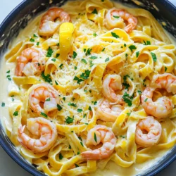 - 8 oz. fettuccine pasta - 1 lb. large shrimp, peeled and deveined - 3 tablespoons unsalted butter - 3 cloves garlic, finely minced - 1 cup heavy cream - Zest and juice of 1 large lemon - 1 teaspoon dried oregano - Salt and freshly cracked black pepper, to taste - Fresh parsley, finely chopped (for garnish) - Freshly grated Parmesan cheese, for serving In this recipe, the main ingredients create a rich and creamy dish. The fettuccine pasta acts as a perfect base. It holds the sauce well and gives a nice texture. The large shrimp provide protein and a sweet flavor. The unsalted butter is essential for that rich, buttery taste. Next, the flavor enhancers elevate the dish. Garlic adds depth and aroma. Heavy cream makes the sauce silky and smooth. The zest and juice of lemon bring freshness and brightness. This zest is key; it gives that pop of flavor you will love. For seasoning and garnish, dried oregano adds warmth. Salt and black pepper will sharpen all the flavors. Fresh parsley not only adds color but also a fresh taste. Lastly, freshly grated Parmesan cheese on top makes everything feel special. This combination of ingredients is what makes the One-Pan Creamy Lemon Butter Shrimp Pasta so delightful and satisfying. First, melt the butter in a large skillet over medium heat. Add the minced garlic and sauté it for about one minute. You want the garlic to smell great but not brown. Next, add the shrimp to the skillet. Season them with salt, pepper, and oregano. Cook the shrimp for 2-3 minutes. Watch for them to turn pink and opaque. Once they are done, take them out and set them aside. In the same skillet, pour in the heavy cream. Then, add the lemon zest and juice. Stir the mixture well. Let it simmer for 2-3 minutes. This helps the sauce thicken slightly. Keep stirring so it doesn’t stick to the pan. While the sauce simmers, boil a big pot of salted water. Add the fettuccine and cook it until it is al dente. Follow the package instructions for the right time. Once the pasta is ready, drain it but save about half a cup of the pasta water. Now, add the drained fettuccine directly into the skillet with the sauce. Toss it gently to coat the pasta. If the sauce is too thick, add a little reserved pasta water to thin it out. After that, fold the cooked shrimp back into the skillet with the pasta and sauce. Toss it all together and heat it for 1-2 minutes. Finally, taste the dish and adjust the seasoning if needed. To cook shrimp just right, aim for a bright pink color. This means they are done! Overcooked shrimp turn tough and rubbery. Season the shrimp with salt and pepper before cooking. If you want more flavor, add some garlic powder or paprika. These simple tweaks can enhance the taste. The secret to a great sauce is the reserved pasta water. When you drain the pasta, save about half a cup. If the sauce seems too thick, add a little pasta water. This helps the sauce cling to the pasta perfectly. Some people like a thicker sauce, while others prefer it lighter. Adjust as you see fit! Serve the pasta in nice bowls or on platters. A sprinkle of fresh parsley on top adds color. You can also add lemon wedges on the side for a zesty touch. For drinks, a crisp white wine pairs well. You can even serve a light salad as a side. This makes for a lovely meal! {{image_4}} You can swap fettuccine for other pasta types. Penne or linguine work well in this dish. If you prefer a gluten-free option, try using rice noodles or gluten-free pasta. Each choice gives a different twist to the dish while keeping it creamy and delicious. Incorporating veggies can enhance the dish. Spinach adds a nice pop of color and nutrients. You can also use cherry tomatoes or bell peppers for sweetness. Simply sauté them with the shrimp to keep it simple. For a crunchy texture, consider adding broccoli or asparagus. These options brighten the plate and add flavor. If you want to replace shrimp, chicken is an excellent choice. Cook it until golden brown, just like the shrimp. Tofu is another great option for a plant-based twist. Make sure to use firm tofu and sauté it until crispy. Both options will keep the dish hearty and satisfying while still being creamy and full of flavor. To store leftovers, let the pasta cool first. Place it in an airtight container. It will stay fresh for 3 days in the fridge. If you want to keep it longer, freezing is a good option. The best way to reheat this pasta is on the stove. Add a splash of water or cream to keep it moist. Heat it over low to medium heat, stirring often. You can also use the microwave. Just cover it and heat in short bursts, stirring in between. To freeze the pasta, place it in a freezer-safe container. Make sure it’s sealed well to avoid freezer burn. It can last for up to 2 months in the freezer. To thaw, move it to the fridge overnight. Reheat with a bit of water or cream for the best texture. Yes, you can use frozen shrimp. Just make sure to thaw them first. Place the frozen shrimp in a bowl of cold water for about 15-20 minutes. This will help them thaw quickly and safely. After thawing, pat them dry with a paper towel. This step ensures they cook evenly and absorb flavors well. If you want a lighter version, you can use half-and-half or whole milk. These options reduce fat while still giving a creamy texture. For a dairy-free choice, try coconut milk or cashew cream. Both will add a unique flavor to the dish. Just remember, using lighter options may change the sauce's thickness. To keep your pasta firm, cook it until just al dente. This means it should have a slight bite when you taste it. Drain the pasta right away and avoid rinsing it with water; this washes away the starch that helps the sauce stick. If you combine the pasta with the sauce quickly, it will absorb flavors without becoming mushy. This recipe uses fresh shrimp, creamy sauce, and fettuccine pasta. You learned how to prepare shrimp, make the sauce, and cook the pasta perfectly. Tips help you avoid soggy noodles and adjust flavors. Variations let you switch proteins or add veggies. Store leftovers well, and reheating is easy. Enjoy your delicious meal with friends and family. Cooking can be fun and tasty!