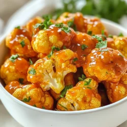 - 1 large cauliflower head, cut into bite-sized florets - 1 cup all-purpose flour - 1 teaspoon garlic powder - 1 teaspoon onion powder - 1 teaspoon smoked paprika - 1 teaspoon sea salt - 1/2 teaspoon freshly ground black pepper - 1 cup cold water (or plant-based milk) - 1 cup buffalo sauce - 2 tablespoons extra virgin olive oil - Fresh parsley, finely chopped You can swap all-purpose flour for gluten-free flour. This works well too. For a dairy-free option, use plant-based milk instead of regular water. You can also adjust the buffalo sauce. Use a mild sauce if you prefer less heat. Want more flavor? Add a pinch of cayenne for extra spice. {{ingredient_image_2}} Start by rinsing the cauliflower head with cold water. This step is key to clean and fresh florets. Next, cut the cauliflower into bite-sized florets. Make sure they are all roughly the same size. This helps them cook evenly. Place the florets in a large mixing bowl for easy access later. In a medium bowl, whisk together your dry ingredients: all-purpose flour, garlic powder, onion powder, smoked paprika, sea salt, and black pepper. Gradually add cold water or plant-based milk while mixing. Stir until you achieve a smooth batter. The texture should feel like pancake batter. This batter will give your cauliflower a lovely crispy coating. Before cooking, preheat your air fryer to 375&deg;F (190&deg;C) for about 5 minutes. Preheating is vital for that crispy texture. Lightly spray the air fryer basket with olive oil to prevent sticking. Place the battered florets in a single layer. If your air fryer is small, cook them in batches. Air fry for 12 to 15 minutes. Shake the basket halfway through to promote even cooking. You want them golden brown and crispy. Once the florets are done, transfer them to a large mixing bowl. Drizzle hot buffalo sauce over the cooked cauliflower. Use a spoon or spatula to toss gently. Make sure each piece is well coated with the spicy sauce. This adds the bold flavor you crave. Transfer the spicy cauliflower to a serving dish. For a pop of color, sprinkle chopped parsley on top. Present it in a large bowl or platter. Serve with extra buffalo sauce on the side for dipping. This makes it fun for guests to enjoy! For the best crunch, start by preheating your air fryer. Set it to 375&deg;F (190&deg;C) for about 5 minutes. This step helps the cauliflower crisp up faster. Make sure to coat each floret well with the batter. A good layer keeps moisture out. After air frying, consider returning the florets to the fryer for an extra 3 to 5 minutes. This gives them an added crunch. Buffalo sauce can vary in heat. If you like it mild, choose a mild buffalo sauce. For a kick, opt for hot sauce. You can also mix sauces to get your perfect heat. Adding a touch of honey can balance the heat too. If you prefer, serve extra sauce on the side for dipping. One common mistake is overcrowding the air fryer basket. This traps steam and prevents crispiness. Always place the florets in a single layer. Another mistake is not shaking the basket halfway through cooking. Shaking ensures even cooking and browning. Lastly, don&rsquo;t skip the olive oil spritz. It helps achieve that golden crust we all love. Pro Tips Even Coating: Ensure each cauliflower floret is fully coated in batter for a uniform crispiness. Shake off excess batter to prevent sogginess. Temperature Check: Preheating the air fryer is crucial for achieving that desired crispy texture. Always ensure it reaches the proper temperature before adding the cauliflower. Buffalo Sauce Variety: Adjust the heat of your buffalo sauce to suit your taste. Mix mild and hot sauces for a balanced flavor that everyone can enjoy. Garnishing: Fresh parsley not only enhances the visual appeal but also adds a refreshing flavor that pairs well with the spicy buffalo sauce. {{image_4}} You can spice up this dish with different sauces. Try BBQ sauce for a sweet kick. A honey mustard blend gives a tangy taste. For a zesty twist, use a ranch dressing. Each sauce adds its own flavor and fun to the dish. To make this dish vegan, simply swap out the all-purpose flour for chickpea flour. It gives a nice, nutty taste. Use plant-based milk instead of regular milk for the batter. For the buffalo sauce, ensure it&rsquo;s dairy-free. This way, everyone can enjoy the dish. You can play with seasoning blends to make this dish unique. Add cayenne pepper for extra heat. Try a taco seasoning mix for a fun twist. Italian seasoning adds a fragrant touch. Experiment with your favorite herbs and spices to create a new favorite. To store leftover buffalo cauliflower, let it cool down first. Place it in an airtight container. This keeps it fresh and tasty. You can store it in the fridge for up to three days. If you want to keep it longer, freezing is a good option. When you're ready to enjoy the leftovers, preheat your air fryer to 350&deg;F (175&deg;C). Place the cauliflower in the basket in a single layer. Reheat for about 5 to 7 minutes. This helps regain the crispiness. You can also reheat in an oven at the same temperature for better results. If you want to freeze the cauliflower, place it in a freezer-safe bag. Remove as much air as possible. It can last for up to three months in the freezer. When you&rsquo;re ready to eat, take it out and let it thaw in the fridge overnight. Then, reheat as mentioned above. This way, you can enjoy your crispy buffalo cauliflower at a later date! Yes, you can use frozen cauliflower florets. Just remember to thaw them first. Drain any excess water. This helps the batter stick better. It may affect cooking time, so check for doneness. To make this dish gluten-free, swap all-purpose flour with a gluten-free blend. Many blends work well. You can also use almond flour or chickpea flour. This keeps the texture light and crispy. You can serve buffalo cauliflower with various sides. Try celery sticks and carrot sticks for crunch. Pair it with ranch or blue cheese dressing for dipping. It also goes well with a fresh salad or grain bowl. Leftovers last about 3 to 5 days in the fridge. Store them in an airtight container. Reheat them in the air fryer for best results. This keeps them crispy and delicious. Yes, you can bake them in the oven. Preheat the oven to 425&deg;F (220&deg;C). Place the coated cauliflower on a baking sheet. Bake for 25 to 30 minutes, flipping halfway through. They can still turn out crispy and tasty! You learned how to make tasty air fryer buffalo cauliflower from scratch. We covered ingredients, steps, tips, and fun variations. Remember, you can switch up the spices or sauces to match your taste. Store leftovers well and enjoy them later. This dish is easy, healthy, and great for sharing. Try it out, and you&rsquo;ll love how simple it is to make buffalo cauliflower. Your kitchen can be the place for delicious snacks!