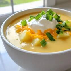 Here&rsquo;s what you need for a warm bowl of slow cooker loaded potato soup: - 6 medium russet potatoes, peeled and cut into 1-inch dice - 1 medium onion, finely chopped - 3 cloves garlic, minced - 4 cups vegetable broth - 1 cup heavy cream - 1 cup sharp cheddar cheese, shredded - 1/2 cup crispy turkey bacon, crumbled - 1/2 cup sour cream - 2 green onions, thinly sliced - 1 teaspoon smoked paprika - Salt and freshly ground black pepper, to taste These ingredients work together to create a rich and creamy soup. The russet potatoes give a hearty base. The onion and garlic add a depth of flavor. Vegetable broth brings everything together, while heavy cream and cheddar cheese make it smooth and indulgent. Turkey bacon adds a crunchy texture, and green onions give a fresh finish. Don't forget to season with salt, pepper, and smoked paprika for that extra kick! To start, gather your ingredients. You will need six medium russet potatoes. First, peel them and cut them into 1-inch dice. This size helps the potatoes cook evenly. Next, chop one medium onion finely. This adds flavor to the soup. Mince three cloves of garlic. The garlic gives a nice, rich taste. Now, layer the ingredients in the slow cooker. Place the diced potatoes, chopped onion, and minced garlic at the bottom. Pour in four cups of vegetable broth. Ensure all the ingredients are covered with the broth. Stir gently to mix everything well. Next, add one teaspoon of smoked paprika for a warm flavor. Season with salt and freshly ground black pepper to taste. Cover the slow cooker. Set it to cook on low for 6 to 8 hours or on high for 4 hours. You know it's ready when the potatoes are fork-tender. Once the cooking time is up, mash some of the potatoes in the slow cooker. This will make the soup creamier. If you want a smooth texture, use an immersion blender to blend it all together. Gradually stir in one cup of heavy cream and one cup of shredded sharp cheddar cheese. Mix until the cheese melts and blends well. Taste the soup. Adjust the seasoning with more salt or pepper if needed. Just before serving, fold in half a cup of crumbled turkey bacon and half a cup of sour cream. Mix gently to keep the texture nice. Now, ladle the loaded potato soup into bowls while it's hot. You can garnish each bowl with slices of green onion and extra cheddar cheese for a lovely finish. Enjoy your hearty comfort dish! To get the right texture in your soup, you can either mash or blend the potatoes. Mashing gives a chunky feel, while blending makes it smooth. I often mash some potatoes for a mix of both. If you want a creamier soup, add more heavy cream. Taste it after adding cream. You can always add a bit more if you like. For best flavor, balance your seasonings well. Start with the salt and pepper. I usually add a bit, then taste to see if it needs more. You can always add more, but it&rsquo;s hard to take away. The smoked paprika adds depth, so don&rsquo;t skip it. Adjust the seasoning at the end for the best results. Serving is as fun as cooking. Use wide bowls for your soup. Top each bowl with extra cheddar cheese and a dollop of sour cream. Green onions add a nice touch and some color. To complete the meal, serve with warm crusty bread. It makes the soup feel even more cozy and comforting. {{image_4}} You can easily make this soup vegetarian. Instead of crispy turkey bacon, try using plant-based bacon. This swap keeps the smoky flavor but makes it meat-free. For a creamier soup without dairy, use coconut milk or almond milk instead of heavy cream. You can also find dairy-free cheese options that melt well. To make your soup even tastier, think about adding spices. A pinch of cayenne or some garlic powder can bring more warmth. If you want more veggies, add carrots or celery. These add nutrients and crunch. You can also throw in some corn for sweetness. In winter, add flavors that warm you up. Try using roasted garlic or fresh herbs like rosemary. For summer, use fresh corn and diced tomatoes. These ingredients keep the soup light and bright. You can switch it up based on what you have on hand. To keep your loaded potato soup fresh, store it in an airtight container. Let it cool first before sealing. This soup lasts in the fridge for about 3 to 4 days. Always check for any signs of spoilage before eating. You can freeze your potato soup for up to 3 months. To do this, let the soup cool completely. Then, pour it into freezer-safe bags or containers. Make sure to leave some space at the top for expansion. When you want to eat it, thaw it overnight in the fridge. For the best taste, reheat the soup on the stove over medium heat. Stir it often to keep it from burning. You can also use the microwave, heating it in short bursts. This helps to warm it evenly. To keep the texture creamy, add a splash of milk or cream while reheating. Yes, you can prepare this soup ahead of time. I recommend cooking the soup fully and then storing it in the fridge. Let it cool before you put it in an airtight container. It will stay fresh for about three days. When you are ready to serve, just reheat it on low heat. Stir it gently to keep the texture nice. If you want, you can also make the soup base without the cream and cheese. Then add those last for a fresh taste. If you want a lighter version, you can use half-and-half or whole milk instead of heavy cream. For a dairy-free option, try coconut milk or almond milk. These will still give you a creamy texture. Just keep in mind that the flavor may change a bit. Make sure to taste it and adjust the seasoning if needed. You can also add a bit more cheese to keep that rich taste. Yes, you can easily make this soup gluten-free! The main concern is the broth. Make sure to use a gluten-free vegetable broth. Most brands offer this option. Also, check the labels on the cheese and bacon you use. Most are gluten-free, but it&rsquo;s always good to double-check. By making these simple swaps, you can enjoy a tasty bowl of loaded potato soup without any gluten worries. We covered the key steps to make a tasty potato soup. You learned about ingredients, cooking methods, and variations. Remember to adjust flavors and textures to your liking. Use the tips for storage to keep your soup fresh. Whether you prefer it creamy or chunky, this recipe fits right in. Enjoy creating and sharing this comforting dish. Happy cooking!