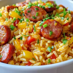 To make the Cajun sausage rice skillet, you need: - 1 lb (450g) andouille sausage, sliced into rounds - 1 cup long-grain rice, rinsed - 2 cups chicken broth (low-sodium recommended) - 1 medium onion, finely chopped - 1 bell pepper (red or green), diced - 2 cloves garlic, minced - 1 can (14.5 oz) diced tomatoes, drained and rinsed - 1 tablespoon Cajun seasoning - 1 teaspoon smoked paprika - 1 teaspoon dried oregano - 1/2 teaspoon cayenne pepper (adjust according to your spice preference) - 2 tablespoons olive oil - 2 green onions, thinly sliced (for garnish) - Fresh parsley, finely chopped (for garnish) - Salt and freshly ground black pepper, to taste If you cannot find andouille sausage, you can use chorizo or kielbasa. They add a nice flavor too. For a lighter option, use turkey sausage or chicken sausage. If you want a vegetarian version, swap the sausage with black beans or lentils. For rice, jasmine or basmati can work well if you rinse them first. If you lack chicken broth, vegetable broth is a great substitute. For sausage, I recommend using Aidells or Johnsonville for quality and taste. For Cajun seasoning, Tony Chachere's is a classic choice. When it comes to rice, I prefer Uncle Ben's long-grain rice, as it cooks perfectly every time. For broth, Swanson&rsquo;s low-sodium chicken broth is trustworthy and flavorful. {{ingredient_image_2}} First, gather all your ingredients. You will need: - 1 lb andouille sausage, sliced - 1 cup long-grain rice, rinsed - 2 cups chicken broth - 1 medium onion, chopped - 1 bell pepper, diced - 2 cloves garlic, minced - 1 can diced tomatoes, drained - 1 tablespoon Cajun seasoning - 1 teaspoon smoked paprika - 1 teaspoon dried oregano - 1/2 teaspoon cayenne pepper - 2 tablespoons olive oil - 2 green onions, sliced for garnish - Fresh parsley, chopped for garnish - Salt and black pepper to taste Make sure to rinse the rice well. This removes excess starch and helps keep the grains separate. Heat the olive oil in a large skillet over medium heat. Once the oil is hot, add the sliced sausage. Cook for about 5-7 minutes until the sausage is browned. Use a slotted spoon to remove the sausage and set it aside. In the same skillet, add the chopped onion, diced bell pepper, and minced garlic. Saut&eacute; for about 3-4 minutes. Cook until the vegetables soften and the onion turns clear. Next, add the Cajun seasoning, smoked paprika, dried oregano, and cayenne pepper. Stir this mixture well. Coat the vegetables in the spices for a rich flavor. Now, add the rinsed rice. Stir it into the vegetable mix. Let it toast for about 2 minutes. This step builds a deeper flavor in the rice. Pour in the chicken broth and drained diced tomatoes. Turn up the heat to bring everything to a gentle boil. Once it boils, reduce the heat to low. Cover the skillet and let it simmer for 15-20 minutes. Check the rice to make sure it is tender and has absorbed the liquid. After the cooking time, take the skillet off the heat. Use a fork to fluff the rice. Gently fold in the reserved sausage. Mix everything well. Taste your dish and adjust the seasoning if needed. For a fresh finish, garnish with sliced green onions and chopped parsley. You can serve the skillet right on the table for a rustic feel. Or, portion the rice into bowls. A wedge of lime or lemon adds a nice zesty touch to enjoy! To get the best flavor from your Cajun sausage rice skillet, start with quality sausage. Andouille sausage adds a nice kick. If you want more heat, use more cayenne pepper. When adding the Cajun seasoning, make sure you mix it well with the veggies. This helps spread the flavor throughout the dish. Toasting the rice for two minutes also enhances its taste. A common mistake is not rinsing the rice. Rinsing removes excess starch and helps the rice stay fluffy. Don't skip the saut&eacute; step for the veggies. This step helps release their natural sweetness. Keep an eye on the cooking time. If you cook the rice too long, it can become mushy. Always check for doneness before taking it off the heat. For a bright touch, garnish with thinly sliced green onions and fresh parsley. A squeeze of lime or lemon adds a fresh zing. Serve the skillet right on the table for a warm vibe. You can also use bowls for individual servings. A side salad pairs nicely for a complete meal. Enjoy your flavorful creation! Pro Tips Use High-Quality Sausage: Opt for a good-quality andouille sausage for the best flavor. The richness of the sausage will enhance the overall taste of the dish. Rinse the Rice: Rinsing the rice before cooking removes excess starch, preventing it from becoming gummy and ensuring a fluffy texture. Adjust Spice Levels: Tailor the heat of the dish by adjusting the amount of cayenne pepper and Cajun seasoning according to your preference. Let it Rest: After cooking, let the skillet sit covered for a few minutes before serving. This allows the flavors to meld and the rice to firm up slightly. {{image_4}} To make a vegetarian version, swap the sausage for plant-based sausage. You can also use mushrooms for a hearty texture. Add more veggies, like zucchini or spinach, to enhance the dish. Use vegetable broth instead of chicken broth to keep it rich and flavorful. You can change the protein by using chicken, shrimp, or even tofu. If you choose chicken, use diced breast or thighs. For shrimp, add them during the last few minutes of cooking. Adjust the spices by adding more cayenne or using a different seasoning mix, like Creole or blackening spice, for a unique twist. Cajun cuisine varies by region. In New Orleans, you might find a version with seafood. In the bayous, cooks may add crawfish for a local touch. Each region has its flair, so feel free to experiment with your favorite local ingredients. To store leftovers, let the Cajun sausage rice skillet cool to room temperature. Transfer it to an airtight container. Seal it tightly to keep out air. Store in the fridge for up to three days. If you want to keep it longer, freezing is a better option. To reheat, take your leftovers from the fridge. Place them in a skillet over medium heat. Stir occasionally until heated through. You can add a splash of chicken broth to keep it moist. For microwave reheating, use a microwave-safe dish. Cover it with a damp paper towel and heat in short bursts. For freezing, use a freezer-safe container. Portion the Cajun sausage rice skillet for easy meals later. Make sure to leave some space at the top of the container for expansion. It will keep well for about three months. To use, thaw overnight in the fridge before reheating. This way, you can enjoy a warm, hearty meal anytime. Yes, you can use other sausages. Chicken sausage or turkey sausage work well. You can also try smoked sausage for a different flavor. Just keep in mind that cooking times may vary based on the sausage you choose. This dish lasts up to four days in the fridge. Make sure to store it in an airtight container. It stays fresh and tasty for a few days. Just reheat it gently before serving. You can serve this dish with a simple green salad. A side of cornbread is also great. For extra crunch, try some tortilla chips. These sides balance the hearty skillet well and add textures. This blog post covered essential ingredients and their substitutes for Cajun sausage rice. I shared step-by-step cooking instructions, plus tips for great flavor and serving ideas. We explored different variations, including vegetarian options and regional twists. Lastly, I provided storage info to keep your leftovers fresh. Cajun sausage rice is a fun dish to make and enjoy. With simple steps and tasty options, you can customize it to suit your taste. Enjoy your cooking adventure!