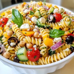 - 2 cups pasta (fusilli or penne) - 1 cup cherry tomatoes, halved - 1 cucumber, diced - 1 red bell pepper, diced - 1/2 red onion, finely chopped - 1 can chickpeas, rinsed and drained - 1/2 cup feta cheese, crumbled Tahini plays a big role in this salad. It adds a rich, creamy texture. This nutty paste enhances the taste of the whole dish. It brings a unique depth to the flavors. You might not expect it, but tahini makes this salad special. - 1/4 cup fresh basil leaves, chopped - 1/4 cup black olives, sliced - 3 tablespoons lemon juice - 3 tablespoons extra virgin olive oil - Salt and pepper to taste Each ingredient in this salad works together. The pasta gives a nice base. The fresh veggies add color and crunch. The chickpeas and feta give protein and creaminess. Don't forget the tahini; it&rsquo;s the secret that ties it all together! {{ingredient_image_2}} To start, bring a large pot of salted water to a rolling boil. Add 2 cups of pasta, like fusilli or penne, and cook them according to the package instructions. This usually takes 8 to 10 minutes. When the pasta is al dente, drain it right away. Rinse it under cold water to stop the cooking. This step helps keep the pasta firm and tasty. Set the pasta aside in a large mixing bowl to cool. Next, let's chop the fresh veggies. In a separate large bowl, combine 1 cup of halved cherry tomatoes, 1 diced cucumber, 1 diced red bell pepper, and 1/2 finely chopped red onion. Add 1 can of rinsed chickpeas, 1/2 cup of crumbled feta cheese, 1/4 cup of roughly chopped fresh basil leaves, and 1/4 cup of sliced black olives. Stir gently to mix all these colorful ingredients. This mix brings a fresh crunch to your salad. Now, it's time for the dressing. In a small bowl, whisk together 2 tablespoons of tahini, 3 tablespoons of freshly squeezed lemon juice, and 3 tablespoons of extra virgin olive oil. Add a sprinkle of salt and pepper to taste. This creamy dressing is our secret ingredient. It adds a nutty flavor that takes the salad to the next level. Add the cooled pasta to the bowl with the vegetable mix. Pour the tahini dressing over the pasta. Toss everything gently together. Make sure all the ingredients are evenly coated with the dressing. This step is key to getting great flavor in every bite. Finally, taste the pasta salad. Adjust the seasoning with more salt and pepper if needed. For the best flavor, cover the salad and refrigerate it for at least 30 minutes before serving. This time allows all the flavors to meld together. Enjoy this savory and fresh dish! For this pasta salad, I love using fusilli or penne. Both types hold the dressing well. Fusilli&rsquo;s spirals catch the creamy tahini nicely. Penne&rsquo;s tubes trap bits of veggies and flavor. Choose a pasta that you enjoy. Cook it until it&rsquo;s al dente. This gives the salad a great bite. To boost the dressing, add herbs like dill or parsley. A pinch of garlic powder adds depth. If you want a kick, try a dash of red pepper flakes. Experimenting with spices can make the flavor pop. Taste and adjust until it suits your liking. Remember, the dressing ties everything together. Chilling the pasta salad is key for great taste. Refrigerate it for at least 30 minutes. This allows the flavors to blend and deepen. If you can chill it longer, do so for an even better taste. A well-chilled salad is refreshing and satisfying. Don&rsquo;t skip this step! Pro Tips Perfect Pasta: Cook the pasta al dente to ensure it holds its shape and texture in the salad. This prevents it from becoming mushy when mixed with the dressing. Fresh Ingredients: Use fresh vegetables for the best flavor and crunch. Seasonal produce not only tastes better but also enhances the overall appeal of your pasta salad. Flavor Boosting: Consider adding a splash of balsamic vinegar or a pinch of red pepper flakes to the dressing for an extra layer of flavor that complements the tahini. Make Ahead: This pasta salad can be made a day in advance. The flavors deepen as it sits, making it even more delicious when served the next day. {{image_4}} You can easily add grilled chicken or shrimp to this pasta salad. Both options add a nice texture and flavor. For chicken, use grilled breast and cut it into bite-sized pieces. For shrimp, grill it until cooked, then toss it in. Both proteins complement the salad well and make it heartier. If you want to skip the feta cheese or chickpeas, there are tasty swaps. Try using diced avocado instead of feta. It gives a creamy texture. For chickpeas, use black beans or kidney beans. These add protein and a different taste, keeping the salad vibrant and nutritious. Want to mix things up? Try different secret ingredients like roasted garlic or sriracha. Roasted garlic brings a sweet, rich flavor. Just roast a few cloves and mash them into your dressing. Sriracha adds a spicy kick. Just a bit in the dressing can wake up the whole dish! Experiment with these twists to find your favorite. To keep your pasta salad fresh, place it in an airtight container. This helps prevent it from drying out. Always refrigerate leftovers right away. If you leave the salad out at room temperature, bacteria can grow. Aim to eat your pasta salad within three to four days for the best taste and safety. You can freeze pasta salad, but it may change texture. The vegetables might become mushy when thawed. If you decide to freeze it, leave out fresh ingredients like cucumbers and cherry tomatoes. These veggies are best added after thawing. When you're ready to eat it, let it thaw overnight in the fridge. Stored pasta salad typically lasts three to five days in the fridge. After that, the flavor and texture may decline. If you notice any off smells or changes in color, it is safest to throw it away. Always trust your senses when it comes to food safety. Tahini adds a rich, nutty flavor to the pasta salad. This creamy paste enhances the taste without overpowering other ingredients. It brings a unique depth that makes each bite special. You can find tahini in most grocery stores, usually near the nut butters. Yes, you can use gluten-free pasta! Options include brown rice pasta or chickpea pasta. Both work well and hold their shape nicely. Just cook them according to package directions for best results. You can keep the pasta salad in the fridge for about 3 to 5 days. Make sure to store it in an airtight container. If the salad seems dry after a few days, add a splash of olive oil to freshen it up. For a great presentation, serve the pasta salad in a colorful bowl. Top it with extra crumbled feta and whole basil leaves. You can also pair it with grilled chicken or crusty bread for a complete meal. Enjoy your delicious creation! This blog post covered how to make a delicious pasta salad. We talked about key ingredients like pasta, fresh veggies, chickpeas, and feta cheese. Tahini plays a secret role in boosting flavor. You learned step-by-step instructions from boiling pasta to mixing all ingredients together. I shared tips for choosing the right pasta and enhancing the dressing. You can vary your salad with proteins or different herbs, and I explained storage tips for leftovers. Enjoy creating your own twist on this tasty dish!