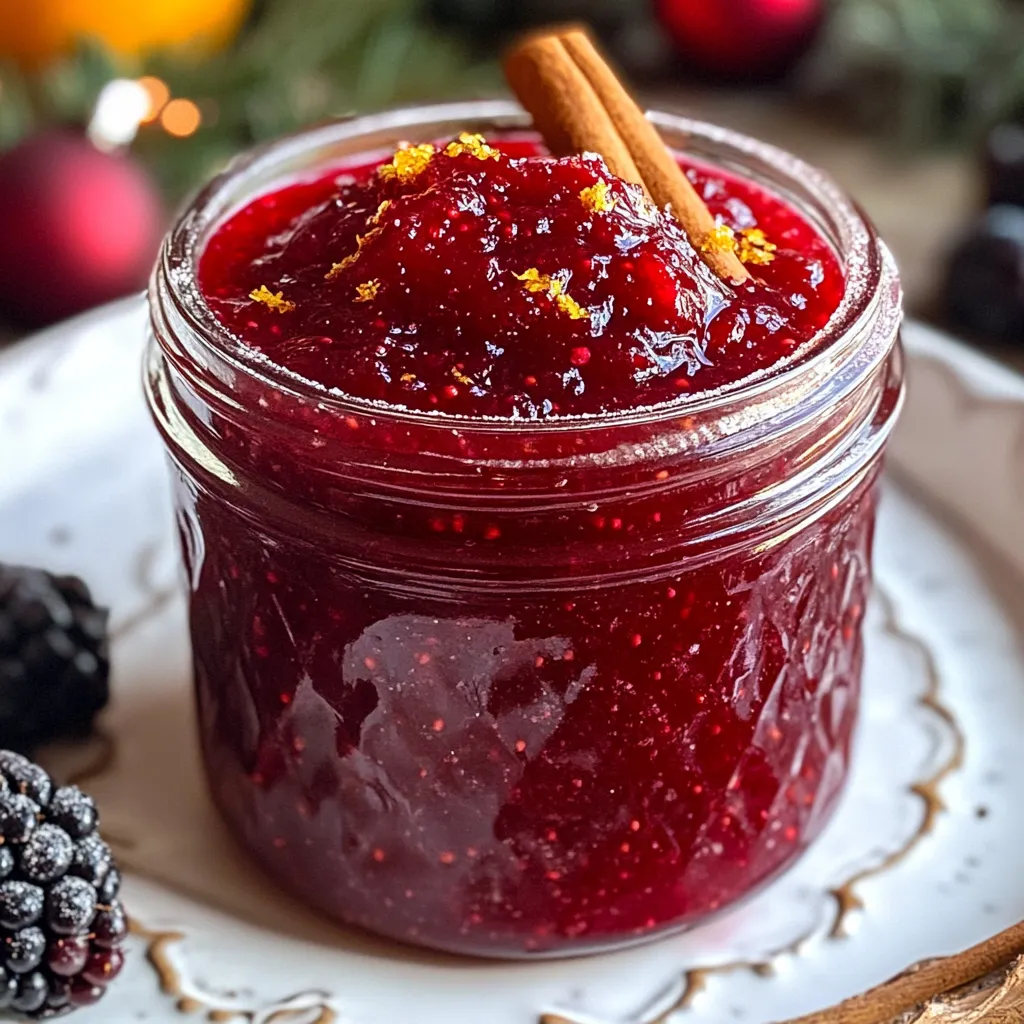 To make the Festive Spiced Christmas Jam, gather these fresh and simple ingredients: - 4 cups mixed berries (a delightful combination of strawberries, raspberries, and blackberries) - 2 cups granulated sugar - 1/2 cup freshly squeezed orange juice - Zest of 1 medium orange - 1 teaspoon ground cinnamon - 1/2 teaspoon ground ginger - 1/4 teaspoon ground nutmeg - 1 teaspoon pure vanilla extract - 1/4 cup freshly squeezed lemon juice - 1 pouch fruit pectin (such as Sure-Jell) Each ingredient plays a vital role. The mixed berries give a bright flavor and lovely color. The sugar helps to sweeten the jam and aids in the gel formation. Fresh orange juice and zest add a zesty kick, while the ground spices bring warmth. Pure vanilla extract enhances the overall taste, creating a comforting aroma. Lemon juice adds balance and brightness, and fruit pectin ensures your jam sets perfectly. This combination of ingredients makes your jam not just tasty but festive and vibrant. I love how these flavors come together to create a treat that’s perfect for holiday gifting or spreading on toast. {{ingredient_image_2}} - Mashing the Berries Start by gathering your mixed berries. Use a fork or a potato masher to mash them gently. You want to release some juice but keep some berry pieces intact. This gives your jam texture and makes it fun to eat. - Adding Sugar and Spices Next, stir in the granulated sugar, fresh orange juice, and orange zest. Add ground cinnamon, ground ginger, and ground nutmeg. Don't forget the pure vanilla extract! Let this mixture sit for about 10-15 minutes. This waiting time helps the sugar pull out the juicy goodness from the berries. - Combining Ingredients and Heating After your mixture has rested, add the lemon juice and fruit pectin. Stir well to mix everything evenly. Place the pot on medium-high heat. Bring it to a rapid boil, stirring often to avoid sticking. - Testing for Consistency Once boiling, let the jam cook for around 10-15 minutes. To check if it's ready, drop a spoonful onto a cold plate. Wait a minute. If it holds its shape, your jam is done! If it’s still runny, boil for a few more minutes and test again. - Transferring to Jars Remove the pot from heat and let your jam cool for about 5 minutes. Carefully pour the hot jam into sterilized jars, filling them to about 1/4 inch from the top. - Optional Canning Process Seal the jars tightly with their lids. For longer shelf life, you can process the sealed jars in a boiling water bath for 5-10 minutes. This step is optional but highly recommended. Let the jam cool completely at room temperature after processing. By following these steps, you’ll create a sweet and festive delight that warms the heart and home during the holidays. How to Test Consistency To test your jam's texture, use a cold plate. Drop a spoonful of jam on it. Wait a minute, then run your finger through it. If it holds a line, it’s ready. If not, boil it a bit longer. This method gives you a simple way to check. Avoiding Burnt Jam Stir often while cooking your jam. This keeps the mixture from sticking to the pot. Use a heavy-bottomed pot to help with even heat. If you notice the jam starting to stick, reduce the heat. This helps prevent that burnt taste we all dislike. Adding Extra Spices Want a bolder flavor? Try adding more spices. A pinch of allspice or cloves can elevate your jam. You can also play with the amounts of cinnamon and ginger. Start small and taste as you go. Using Different Fruit Combinations Feel free to mix and match fruits. Peaches, cherries, or even apples can work well. Just keep the total amount of fruit the same. This way, your jam stays thick and flavorful. Experimenting can lead to exciting new flavors! Pro Tips Choose Ripe Berries: Select fresh, ripe berries for the best flavor. Overripe berries can lead to a mushy texture in your jam. Adjust Sweetness: Feel free to adjust the sugar level based on your taste preferences or the natural sweetness of the berries. Test for Doneness: Always perform the cold plate test to ensure your jam has reached the desired consistency before removing it from the heat. Storage Tips: If you plan to store your jam for a long time, make sure to sterilize your jars properly and consider water bath processing for better preservation. {{image_4}} You can make a wine-infused version of this jam. Simply add 1/2 cup of red or white wine to the berry mixture. The wine adds a rich flavor. It pairs well with the spices and berries. Choose a wine you enjoy drinking. This twist creates a festive taste perfect for holiday gatherings. If you're looking for a low-sugar option, try using natural sweeteners. You can use honey or maple syrup instead of granulated sugar. Use about 1 to 1.5 cups of sweetener for this recipe. This change helps to keep the jam sweet while reducing sugar. Just remember, natural sweeteners might alter the jam’s texture slightly. For a spiced citrus jam, add different citrus fruits. Try lemon, lime, or grapefruit zest along with orange. You can mix and match to find your perfect flavor. This adds bright notes and a fresh twist. The extra citrus balances well with the spices and berries. Adjust the sugar based on the sweetness of the citrus you choose. You can store your festive spiced Christmas jam in two ways: refrigeration or canning. - Refrigeration: If you plan to eat the jam quickly, just keep it in the fridge. It lasts about 3 weeks. The cold helps maintain its flavor and texture. - Canning: For longer storage, canning is best. Process the sealed jars in boiling water for 5-10 minutes. This method can extend shelf life to about a year. Once canned, store the jars in a cool, dark place. Always check the seals before use. If a lid pops when pressed, discard it. Choosing the right jar is key to jam storage. - Recommended Jar Types: Use glass canning jars with tight-fitting lids. Mason jars are a great choice. They come in various sizes, allowing you to store small or large batches. - Labeling Tips: Always label your jars with the jam name and date made. This helps you track freshness. Use waterproof labels or tape to avoid smudging. Yes, you can use frozen berries. They work well in jam. However, frozen berries may change the texture a bit. When you thaw them, they can turn softer. This can make your jam more liquid. If you want a thicker jam, you can add a bit more fruit pectin. The flavor will still be great! Homemade jam can last up to one year if stored properly. Keep it in a cool, dark place. Once opened, store it in the fridge. Use opened jam within three weeks for the best taste. Make sure your jars are clean and sealed tightly. This will help keep the jam fresh longer. You can use this jam in many ways. It's perfect on toast or scones. Try it with yogurt or ice cream for a sweet treat. You can also use it as a filling for pastries. For a fun twist, mix it into oatmeal or spread it on pancakes. The flavor pairs well with cheese, too! You learned how to make a delicious jam using mixed berries and spices. From preparing the berry mixture to canning your jam, each step helps create a tasty treat. Keep in mind the tips for perfect texture and unique flavors. You can even try wine-infused or low-sugar options. Store your jam properly, and it will last longer. Making your own jam is easy and fun. Enjoy it on toast, desserts, or in your favorite recipes!