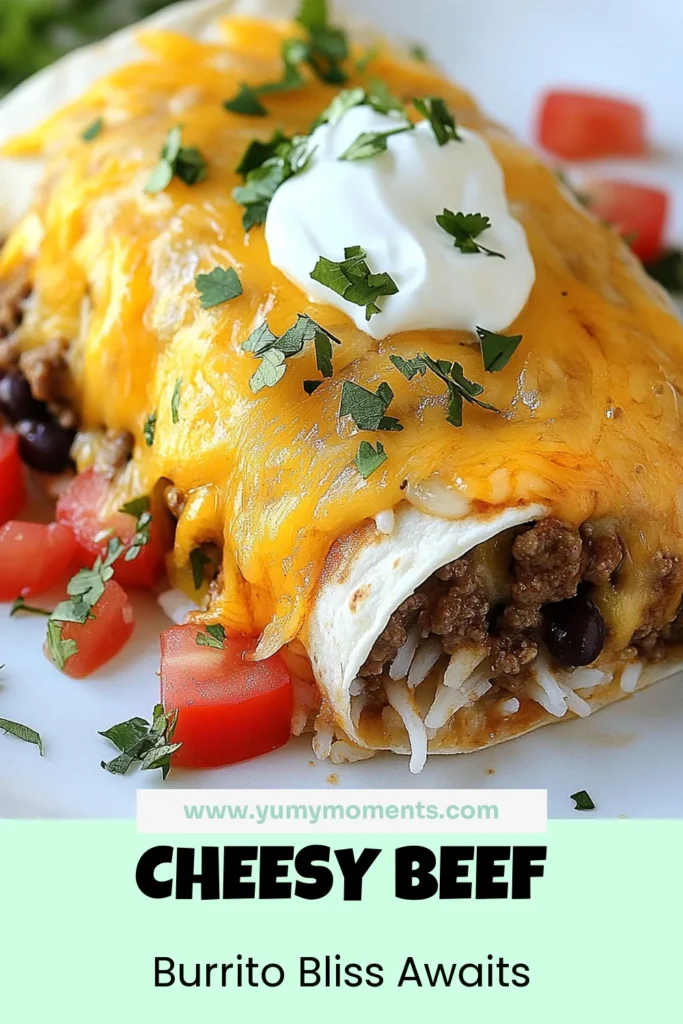 Satisfy your cravings with this easy Beef Burrito Recipe! Packed with ground beef, black beans, and shredded cheddar cheese, this cheesy burrito is sure to become a family favorite. Perfectly seasoned with taco seasoning, these ground beef burritos are deliciously melty and easy to make at home. Try this Beefy Melt Burrito Copycat today and elevate your dinner game! Don&rsquo;t forget to save for later! #BeefBurritoRecipe #CheesyBurrito #EasyBurritoRecipe #TacoSeasoningBurrito