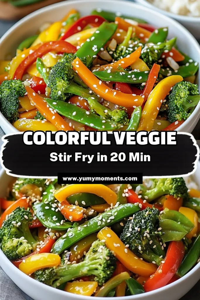 Looking for a quick and healthy veggie stir fry recipe? Try this colorful vegetable stir fry packed with fresh broccoli, bell peppers, and snap peas. This vegetarian stir fry with garlic and ginger is not only vibrant but also easy to make in just 20 minutes. Perfect for a nutritious meal that delights the senses! Save this quick vegetable stir fry for your next dinner. #VeggieStirFryRecipe #HealthyStirFry #VegetarianStirFry #ColorfulVegetableStirFry