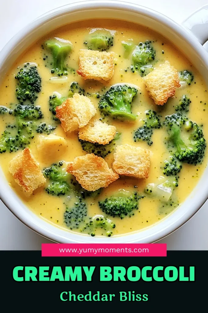 Indulge in the creamy goodness of Cheesy Broccoli Cheddar Delight with this easy recipe! Packed with fresh broccoli, sharp cheddar, and a hint of nutmeg, this comforting soup is perfect for any occasion. In just 35 minutes, you can create a warm bowl of deliciousness that's sure to please. Click to explore the full recipe and start cooking today! #CheesyBroccoli #DeliciousRecipes #HealthyEating #SoupSeason