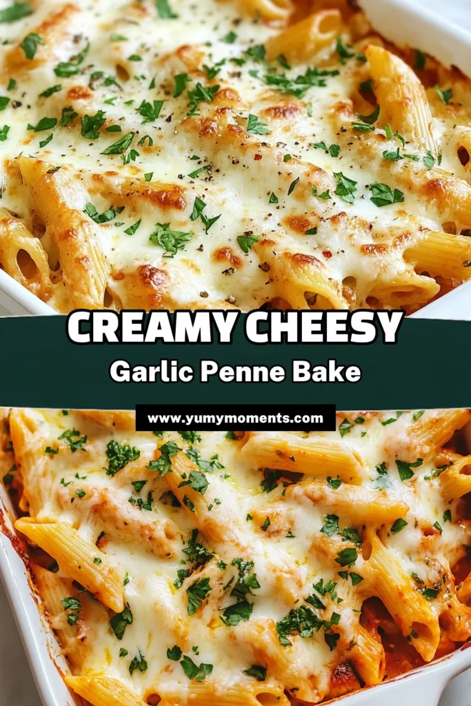 Indulge in this Cheesy Garlic Penne Bake, the ultimate vegetarian pasta bake recipe! Our Garlic Parmesan Pasta Bake features creamy ricotta, fresh spinach, and a blend of cheeses for rich flavors in every bite. Perfect for family dinners or entertaining guests, this easy penne pasta bake is a must-try. Simplify your meal prep with this baked pasta recipe that everyone will love. Save this recipe for a cheesy delight! #BakedPastaRecipes #GarlicPasta #EasyRecipes #VegetarianMeals